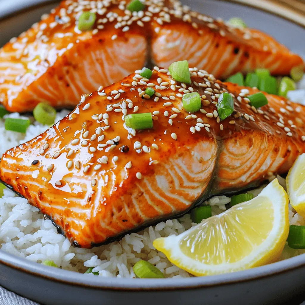 - 4 salmon fillets (approximately 6 ounces each) - 3 tablespoons pure honey - 3 cloves garlic, finely minced - 2 tablespoons soy sauce (or tamari for a gluten-free alternative) - 1 tablespoon fresh ginger, grated - 1 tablespoon extra virgin olive oil - Salt and freshly cracked black pepper, to taste - 1 tablespoon sesame seeds (for garnish) - 2 green onions, thinly sliced (for garnish) When measuring honey, use a liquid measuring cup. It helps avoid sticky spills. For garlic, mince it finely to release its full flavor. Grate fresh ginger for the best taste. If you want a gluten-free option, choose tamari instead of soy sauce. This dish serves four and is packed with protein and healthy fats. Each serving contains about 300 calories. Salmon is rich in omega-3 fatty acids, which are great for heart health. The honey adds a touch of sweetness, while garlic and ginger boost your immune system. This meal is a delicious way to enjoy a healthy diet! To start, grab a small mixing bowl. In this bowl, combine 3 tablespoons of pure honey, 3 cloves of finely minced garlic, 2 tablespoons of soy sauce, 1 tablespoon of grated fresh ginger, and 1 tablespoon of extra virgin olive oil. Whisk these ingredients together until they blend into a smooth marinade. This mix brings a sweet and savory taste to the salmon that you will love. Next, take 4 salmon fillets and place them in a large resealable plastic bag or a shallow dish. Pour the honey garlic marinade over the salmon. Make sure each fillet is coated well. Seal the bag or cover the dish and let the salmon marinate for at least 30 minutes. If you have time, letting it marinate for up to 2 hours in the fridge will make it even tastier. Now, preheat your air fryer to 375°F (190°C). This step is important for even cooking. After marinating, take the salmon out and let any excess marinade drip off. Season both sides lightly with salt and freshly cracked black pepper. Arrange the salmon fillets in the air fryer basket in a single layer, avoiding overlap. This ensures they cook evenly. Cook the salmon for 8-10 minutes, or until it flakes easily with a fork and reaches an internal temperature of 145°F (63°C). The surface should be golden and slightly caramelized. Carefully remove the salmon with a spatula and, if you like, drizzle some leftover marinade on top. Finish by garnishing with sesame seeds and sliced green onions for a beautiful touch. To cook salmon perfectly, preheat your air fryer to 375°F (190°C). This step helps get a nice crust. Place the fillets in a single layer. Avoid crowding them; this keeps the heat even and the fish tender. If your air fryer is small, cook in batches. To boost flavor, let the salmon marinate for at least 30 minutes. You can even go up to two hours for more taste. Try using fresh ginger; it adds a zing. For a touch of crunch, sprinkle sesame seeds on top right before serving. This will make your dish pop! Serve your salmon over fluffy rice or quinoa. Adding fresh green onions and lemon slices makes it look beautiful. You can also pair it with steamed veggies for a healthy meal. The bright colors will make your plate appealing and fun! {{image_4}} You can switch up the marinade for new flavors. Try using maple syrup instead of honey. This gives a rich, deep sweetness. You can also add lime juice for a zesty kick. If you want heat, mix in some sriracha or chili flakes. These changes will keep your meals exciting. Salmon is great, but you can use other fish too. Try this recipe with trout or tilapia. Both cook well in the air fryer and soak up the flavors. You can even use shrimp for a fun twist. Just adjust the cooking time as shrimp cooks faster than fish. Pair your honey garlic salmon with tasty sides. Steamed broccoli or green beans add color and crunch. You can serve it with rice or quinoa for a hearty meal. A fresh salad with leafy greens and a light dressing is also nice. Think about adding roasted sweet potatoes for something sweet and savory. To store leftover honey garlic salmon, let it cool first. Place it in an airtight container. You can keep it in the fridge for up to three days. Make sure to store it with any leftover sauce for added flavor. To reheat salmon, use the air fryer for the best results. Preheat the air fryer to 350°F (175°C). Place the salmon fillets in the basket and heat for about 5 minutes. This keeps the fish moist and crispy. You can also use the microwave, but it can make the fish a bit soggy. If you want to freeze the salmon, wrap each fillet tightly in plastic wrap. Then, place them in a freezer-safe bag. You can freeze it for up to three months. When ready to eat, thaw the salmon overnight in the fridge before reheating. Yes, you can use frozen salmon. Just make sure to thaw it first. Place the salmon in the fridge overnight or run it under cold water until it softens. Once thawed, follow the same marinating steps. The marinade will still soak in, giving you that sweet, garlicky flavor. If your salmon is overcooked, don’t worry. You can salvage it. Try adding a drizzle of olive oil or a touch of lemon juice. This can help add moisture back into the fish. You can also flake the salmon and mix it into salads or pasta. This way, the dish still tastes great! Yes, you can substitute ingredients easily. For a gluten-free option, use tamari instead of soy sauce. If you want a vegan choice, try using tofu instead of salmon. You can marinate it the same way. Honey can be swapped with maple syrup for a vegan-friendly sweetener. Enjoy experimenting! This blog showed you how to prepare tasty air-fried salmon. You learned about ingredients, tips, and variations. You gained knowledge on marinating and cooking techniques. Plus, I shared how to store leftovers. With these steps, you'll cook salmon like a pro. Enjoy your meals and get creative with flavors! Your kitchen adventures await.