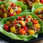 - 1 lb ground chicken - 1 tablespoon olive oil - 3 cloves garlic, finely minced - 1-inch piece fresh ginger, grated - 1/4 cup honey - 1/4 cup Sriracha sauce (adjust according to spice preference) - 2 tablespoons soy sauce - 1 tablespoon rice vinegar - 1 cup bell peppers, diced (a vibrant mix of red, yellow, and green) - 1/2 cup scallions, chopped - Salt and pepper to taste - 1 head of butter or Romaine lettuce, leaves carefully separated - Sesame seeds and extra scallions for garnish To make these wraps, you need fresh and tasty ingredients. Ground chicken gives the dish a nice, juicy base. Olive oil helps in cooking the chicken and adds flavor. Garlic and ginger bring a lovely aroma and warmth to each bite. Honey and Sriracha sauce add a sweet and spicy kick that makes this dish pop. Soy sauce and rice vinegar balance the flavors perfectly. Bell peppers add color and crunch, while scallions bring a hint of freshness. The lettuce wraps are light and crisp, making them the perfect vessel for the filling. To top it all off, sesame seeds and extra scallions provide a delightful crunch and presentation. Gather all these ingredients, and you are ready to create a fun and vibrant meal! 1. Heating the skillet: Start by heating olive oil in a large skillet over medium heat. You want the oil hot but not smoking. 2. Cooking the garlic and ginger: Add minced garlic and grated ginger to the skillet. Stir them for about one minute. They should smell great and turn golden. 3. Browning the ground chicken: Next, introduce the ground chicken. Break it apart with a spatula as it cooks. Keep cooking for 6 to 8 minutes until the chicken is fully browned. 1. Mixing honey, Sriracha, soy sauce, and rice vinegar: While the chicken cooks, grab a bowl. In it, whisk together honey, Sriracha, soy sauce, and rice vinegar. Mix until smooth and well combined. 1. Adding sauce to the chicken: Once the chicken is browned, pour the sauce over it in the skillet. Stir well so every piece of chicken gets coated. 2. Including vegetables and seasoning: Add diced bell peppers and chopped scallions to the chicken. Stir to combine everything. Cook for another 2 to 3 minutes. The veggies should soften but stay crunchy. Season with salt and pepper to taste. 1. Using lettuce leaves: Take a lettuce leaf from your head of butter or Romaine. Place a generous scoop of the chicken mixture in the center. 2. Garnishing the wraps: Sprinkle sesame seeds and extra scallions on top for added flavor and crunch. Wrap the lettuce around the filling and enjoy your spicy creation! Ensuring optimal browning To get that nice, golden color on your chicken, heat the olive oil well. Add garlic and ginger first, then the chicken. Break it apart as it cooks. This helps it brown evenly. Balancing sweetness and spice Honey and Sriracha create a great mix of sweet and spicy. Adjust the Sriracha to fit your taste. If you want more heat, add a bit more. For milder flavor, use less. Serving suggestions Serve your wraps on a colorful platter. This makes them look inviting. Place extra lettuce leaves and veggies on the side for a fresh touch. Garnishing options Add sesame seeds and chopped scallions on top of each wrap. This gives a nice crunch and extra flavor. You could also use cilantro or lime for a zesty finish. Best practices for storage Store any leftover chicken mixture in an airtight container. Keep the lettuce leaves separate to avoid sogginess. Place it in the fridge for up to three days. Reheating suggestions To reheat, warm the chicken mixture in a skillet over low heat. Stir occasionally until heated through. Avoid using the microwave, as it can make the chicken rubbery. Enjoy your wraps fresh! {{image_4}} You can switch up the meat in this dish. Ground turkey or beef works great. They both add a nice taste. For a vegetarian option, use mushrooms or lentils. Both give a hearty feel and great flavor. Want more heat? Add extra Sriracha or fresh chili peppers. If you prefer less spice, cut back on the Sriracha. You can also add different vegetables. Try carrots, zucchini, or snap peas for a colorful twist. You can enjoy this meal in many ways. Turn it into a salad by mixing the chicken with greens. This makes a light and fresh dish. You can also try different wraps. Use cabbage leaves or rice paper for a fun change. Store the honey Sriracha chicken wraps in the fridge. They last about 3 to 4 days. Use airtight containers to keep them fresh. This prevents moisture and air from spoiling the food. If you have extra sauce, store it separately. To freeze the wraps, let them cool first. Then, wrap each one tightly in plastic wrap. Place them in a freezer bag or container. This keeps the flavors intact for up to 2 months. When you want to eat them, thaw the wraps overnight in the fridge. Reheat them in the microwave or on a skillet. Heat until the chicken is warm and the lettuce is crisp. Enjoy a quick and tasty meal! You can make this recipe spicier by adding more Sriracha. Try starting with half a cup instead of a quarter cup. You can also mix in a pinch of cayenne pepper or red pepper flakes. These will add heat without changing the flavor much. Adjust to your taste for the perfect kick! Yes, you can! If you prefer a different flavor, try using chili garlic sauce or a sweet chili sauce. You can even use a spicy barbecue sauce for a unique twist. Each option brings a new taste, so choose what you love. If you want a different wrap, try using collard greens or Swiss chard. You can also use rice paper for a fun spring roll. Another option is tortillas if you want to make it more like a soft taco. Each choice adds a new texture to your meal. You can store leftovers in the fridge for up to three days. Make sure to place them in an airtight container. This helps keep the flavors fresh. If you notice any changes in smell or color, it’s best to throw it out. Yes, this recipe can be gluten-free! Use gluten-free soy sauce or tamari instead of regular soy sauce. Always check labels to ensure other ingredients are gluten-free. This way, you can safely enjoy an amazing meal! This recipe for chicken wraps is both simple and tasty. We covered all the key steps—from preparing the chicken to creating the sauce and assembling the wraps. Remember, you can adjust flavors and use different proteins to suit your taste. Don't forget our tips for cooking, storing, and serving. These wraps make a great meal for any day. Enjoy your cooking adventure, and make it your own!