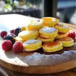 - Fresh ricotta cheese - Eggs - Whole milk - Granulated sugar - Lemon zest and juice - Pure vanilla extract - All-purpose flour - Baking powder - Baking soda - Salt - Unsalted butter for greasing Creating Creamy Lemon Ricotta Pancake Bites is simple and fun. The key to this recipe is the fresh ricotta cheese. It gives the pancakes a rich and creamy texture. But why use ricotta? This cheese is softer than others and blends smoothly with the other ingredients. I also love adding lemon zest and juice. The lemon adds a bright flavor that lifts the dish. You can use the zest from one medium lemon, which gives a lovely aroma. This zest and juice work together to make the pancakes light and refreshing. Next, you’ll need eggs and whole milk. Eggs help bind the batter and make it fluffy. Whole milk adds moisture. This combination ensures your pancake bites are neither dry nor too heavy. Don't forget the granulated sugar. It sweetens the batter just enough. Pure vanilla extract adds a warm flavor. For the dry ingredients, you’ll need all-purpose flour, baking powder, baking soda, and salt. The baking powder and soda help the pancakes rise. Salt balances the sweetness and enhances flavor. Lastly, unsalted butter is essential for greasing the pan. It keeps the pancake bites from sticking and adds a rich taste. With these ingredients, you’re all set to make delicious pancake bites that are creamy, light, and bursting with flavor! Start by gathering a large mixing bowl. In this bowl, add the fresh ricotta cheese, eggs, whole milk, granulated sugar, lemon zest, lemon juice, and pure vanilla extract. Whisk these wet ingredients together well. You want a smooth and creamy mixture. This is the base for your pancake bites. Next, take another bowl and add the all-purpose flour, baking powder, baking soda, and fine sea salt. Use a whisk to mix these dry ingredients. This step is key to ensuring that the baking powder and soda spread evenly. Proper distribution helps your pancake bites rise well and stay fluffy. Now, it’s time to combine the wet and dry mixtures. Gradually fold the dry mix into the ricotta mixture. Use a spatula and stir gently until you see no dry flour. It's okay to have a few lumps; they will help keep the pancakes fluffy. Overmixing will make them tough, so be careful. Heat a non-stick mini pancake pan or griddle on medium heat. When it's warm, add a small amount of unsalted butter to grease the surface. This helps prevent sticking. Using a tablespoon, scoop the batter and pour small dollops onto the heated pan. Cook until bubbles form on the surface, about 2-3 minutes. Flip them with a spatula and cook for another 1-2 minutes. Look for a golden brown color. They should be fluffy and cooked through. Using fresh ricotta is key for these pancake bites. Fresh ricotta has a light and creamy feel that adds flavor. Avoid using store-bought ricotta that’s been sitting for too long. For the best mix, start with a smooth ricotta. Gently whisk it with eggs, milk, sugar, lemon zest, lemon juice, and vanilla. This way, you create a rich, creamy base. Remember, don’t rush this step; a well-blended mixture ensures the perfect pancake texture. Heat your pan to medium before cooking. A hot pan helps the bites cook evenly. Use unsalted butter to grease the pan. This adds flavor and keeps the pancakes from sticking. Watch for bubbles forming on the surface. This is your cue to flip them. When the edges look set and a golden brown color appears, it’s time to turn them over. Cook for one to two more minutes until they are fluffy and golden. These pancake bites shine with simple toppings. Maple syrup adds a sweet touch. A light dusting of powdered sugar makes them look fancy. Fresh berries, like strawberries or blueberries, add color and flavor. You can also mix and match toppings for more fun. Try a dollop of yogurt or a sprinkle of chopped nuts for crunch. Enjoy experimenting with different flavors! {{image_4}} You can easily change the flavor of these pancake bites. Adding zest from an orange can give a sweet twist. It pairs well with the lemon and enhances the taste. You can also add chocolate chips for a fun treat. They melt slightly and add a rich flavor. Nuts, like walnuts or pecans, offer a nice crunch. They add a different texture and flavor that many enjoy. Try mixing in any of these options for a new take on the classic recipe. If you need gluten-free options, use alternative flours like almond or oat flour. Both work well and keep the bites light. For those who are dairy-free, swap ricotta with tofu or cashew cream. Both options give a similar texture without dairy. These adjustments help everyone enjoy the pancake bites, no matter their diet. You can still keep the taste and texture delightful with these swaps. To keep your pancake bites fresh, place them in an airtight container. Make sure they cool down first. Store them in the fridge for up to three days. This method helps maintain their light and fluffy texture. If you want, you can separate layers with parchment paper to prevent sticking. When it's time to enjoy your leftovers, use the stovetop or microwave. For the stovetop, heat a non-stick pan over low heat. Add a tiny bit of butter to keep them moist. Heat for about one to two minutes on each side. This will keep them fluffy and warm. If you use the microwave, place them on a plate and cover with a damp paper towel. Heat for about 20-30 seconds. Check to make sure they are warm all the way through. If you want to save some pancake bites for later, freezing is a great option. Let them cool completely. Then, place them in a single layer on a baking sheet. Freeze for about an hour. Once frozen, transfer them to a freezer bag. Remove as much air as possible. They will keep well for up to two months. To thaw, simply place them in the fridge overnight, or reheat directly from frozen for a quick treat. Yes, you can make these pancake bites in advance. To store them, let the pancakes cool completely. Then, place them in an airtight container. You can keep them in the fridge for up to three days. When you are ready to eat, simply reheat them. Use a microwave or a skillet over low heat. This keeps them warm and fluffy. If you want an alternative to ricotta cheese, try cottage cheese. It has a similar texture and taste. You can also use cream cheese. Just soften it first for easy mixing. Greek yogurt can work too, but it will change the flavor slightly. These options will still give you tasty pancakes. These pancake bites last about three days in the fridge. Make sure to store them in an airtight container. If you want to keep them longer, consider freezing them. Properly wrapped, they can last up to three months. This way, you can enjoy these bites anytime you want! This article covers the key elements for making delightful pancake bites. You learned about essential ingredients, step-by-step instructions, and useful tips for success. Remember to use fresh ricotta to achieve a creamy texture. You can also explore variations by adding flavors or adjusting for dietary needs. For storing, follow the best practices to keep your pancake bites fresh. With these strategies, you’ll enjoy an easy process and delicious results. Now, get cooking and savor every bite!