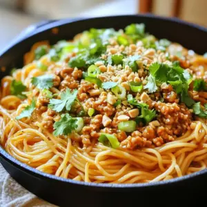 To make the best spicy Dan Dan noodles, you will need: - 8 oz. fresh or dry wheat noodles - 2 tablespoons sesame paste (or tahini) - 2 tablespoons soy sauce - 1 tablespoon rice vinegar - 1 tablespoon chili oil (more or less to taste) - 1 teaspoon sugar - 1 tablespoon minced garlic - 1 tablespoon minced ginger - 1/2 lb. ground chicken or turkey (optional for added protein) - 1/4 cup chopped scallions - 2 tablespoons chopped cilantro - Crushed peanuts for garnish - Salt and pepper, to taste These key ingredients give the dish its rich flavor and satisfying texture. You can enhance your spicy Dan Dan noodles with these optional ingredients: - Extra chili oil for more heat - Sliced cucumbers for crunch - Chopped bell peppers for sweetness - Sesame seeds for a nutty finish Adding these can make your dish even more exciting! If you need alternatives, here are some ideas: - Use rice noodles if you prefer gluten-free. - Swap ground chicken or turkey for tofu for a vegetarian option. - Replace sesame paste with peanut butter if needed. - Use apple cider vinegar instead of rice vinegar. These substitutions can help you customize the recipe to your taste or dietary needs. To start, get a large pot of water boiling. Add 8 oz. of fresh or dry wheat noodles. Cook them until they are al dente. This usually takes about 4-8 minutes, depending on the type. When done, drain the noodles and rinse them under cold water. This stops the cooking and keeps them from sticking. To keep them from sticking together, toss the noodles with a little sesame oil while they cool. Next, grab a medium bowl. In it, whisk together 2 tablespoons of sesame paste, 2 tablespoons of soy sauce, and 1 tablespoon of rice vinegar. Add in 1 tablespoon of chili oil, 1 teaspoon of sugar, 1 tablespoon of minced garlic, and 1 tablespoon of minced ginger. Whisk until the sauce is smooth. Taste it and adjust the chili oil if you want it spicier. Now, heat a skillet over medium heat. Add 1/2 lb. of ground chicken or turkey. Cook the meat for 5-7 minutes, stirring often. You want it well-browned and fully cooked. Season it with salt and pepper to taste. In a large serving bowl, mix the cooked noodles with the sauce. Toss everything well so the noodles are coated evenly. If the sauce is too thick, add a small splash of water to thin it out. Stir well to combine. Divide the spicy noodles into bowls. Top each bowl with the cooked ground meat. Add chopped scallions, fresh cilantro, and a sprinkle of crushed peanuts on top. This adds a nice crunch. Serve your spicy Dan Dan noodles warm and enjoy every bite! To keep your noodles from sticking, follow these steps. First, rinse the cooked noodles under cold water right after draining. This cools them down and stops cooking. Next, drizzle a little sesame oil over them. Toss well to coat every noodle. This method makes your noodles silky and easy to handle. The sauce is key to great Dan Dan noodles. Start with sesame paste, soy sauce, and rice vinegar. These add depth and balance. Don't forget the minced garlic and ginger for a fresh kick. Always taste your sauce. Adjust the chili oil for more heat. This way, you can make the sauce just right for you. If you love heat, add more chili oil to the sauce. Start with one tablespoon, then add more bit by bit. Remember, the sauce can get spicy fast. If you want less heat, use less chili oil. You can also add sugar to balance the spice. This helps create a perfect flavor for all spice lovers. Cooking ahead saves time on busy days. You can boil and store the noodles in the fridge. Make the sauce and keep it in a separate container. Cook the protein and store it too. When you’re ready to eat, just combine everything in a bowl and warm it up. This makes a quick and tasty meal anytime. {{image_4}} To make this dish vegetarian, skip the ground chicken or turkey. You can replace it with tofu for protein. Press and cube the tofu, then sauté it until golden. For a vegan version, use tahini in place of sesame paste. This adds creaminess without any animal products. You can also toss in some fresh veggies like bell peppers or mushrooms for extra flavor and crunch. For a gluten-free meal, swap wheat noodles for rice noodles or zucchini noodles. Both options work great. Just make sure to check the soy sauce label. Use tamari instead, as it’s gluten-free. This keeps the dish tasty while catering to gluten-free diets. Garnishes can take your spicy Dan Dan noodles to the next level. Try adding sliced radishes for a fresh bite. You can also use chopped peanuts for crunch. Want more flavor? Sprinkle on some sesame seeds or add sliced jalapeños for extra heat. Fresh herbs like basil or mint can also brighten the dish. Get creative and make it your own! You can store leftover spicy Dan Dan noodles in an airtight container. This keeps them fresh for about 3 to 4 days. Make sure to let the noodles cool down before sealing them. This helps avoid steam, which can make them soggy. To freeze the noodles, place them in a freezer-safe bag or container. Remove as much air as possible. They will stay good for up to 2 months. When you're ready to eat, let them thaw in the fridge overnight. Reheat your noodles on the stove for the best taste. Add a splash of water or broth to help loosen the sauce. Heat over medium until warm, stirring often. You can also use a microwave, but be careful not to overcook them. Heat in short bursts, stirring in between. Enjoy your noodles just as tasty as the first time! Dan Dan Noodles are a popular dish from China. They feature thin wheat noodles served with a spicy sauce. The sauce often includes sesame paste, soy sauce, and chili oil. You can add ground meat for more flavor. The dish is both spicy and savory, making it a favorite for many. Yes, you can easily make this dish spicier! Just add more chili oil when mixing the sauce. You can also use fresh chili peppers or chili flakes for an extra kick. Always taste your sauce before adding more heat. Adjust it to match your spice tolerance. To make this dish a complete meal, add some protein and veggies. Ground chicken or turkey works well. You can also stir in some cooked broccoli or bell peppers. This way, you get a balanced meal with carbs, protein, and nutrients. If you can't find sesame paste, tahini is a good substitute. It has a similar taste and texture. Peanut butter can also work, but it will change the flavor slightly. You can use almond butter too, if you prefer. Leftovers can last up to three days in the fridge. Store them in an airtight container. When reheating, add a splash of water to keep the noodles from drying out. Enjoy your leftovers for a quick meal! Now you know how to make Spicy Dan Dan Noodles with ease. We covered key ingredients, cooking methods, and variations. Use tips to avoid sticky noodles and adjust spice to your taste. You'll impress friends with this dish while also enjoying it yourself. Remember, cooking is about creativity. Feel free to customize ingredients and flavors. Following these steps will help you make a delicious meal every time. Enjoy your cooking journey and the tasty results!