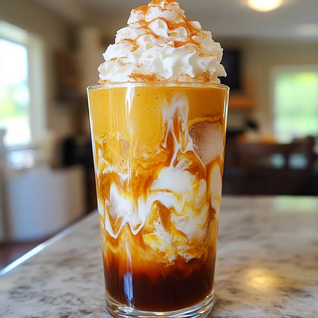 - 2 cups cold brew coffee (store-bought or homemade) - 1 cup heavy cream - 1/4 cup pumpkin puree - 2 tablespoons powdered sugar - 1 teaspoon vanilla extract - 1 teaspoon pumpkin spice (or a mix of cinnamon, ginger, and nutmeg) - Whipped cream (for topping) - Extra pumpkin spice (for garnish) You can swap heavy cream with coconut cream for a dairy-free version. Use maple syrup instead of powdered sugar for a natural sweetness. If you don’t have pumpkin spice, mix cinnamon, ginger, and nutmeg. You can also use espresso instead of cold brew for a stronger kick. To make this drink, you need a few tools. First, grab a medium mixing bowl for blending. An electric mixer will help whip the cream quickly. You’ll also need two glasses for serving. Finally, a spatula is handy for mixing and serving the pumpkin cream. To start, grab a medium mixing bowl. Add these ingredients: - 1 cup heavy cream - 1/4 cup pumpkin puree - 2 tablespoons powdered sugar - 1 teaspoon vanilla extract - 1 teaspoon pumpkin spice Mix them well with a spatula. Make sure everything blends nicely. Next, use an electric mixer. Whip the mixture on medium speed. Aim for about 2-3 minutes. You want soft peaks to form. Be careful not to over-whip. We want a smooth, creamy texture. Now it's time for the cold brew. Pour 2 cups of cold brew coffee into two glasses. Fill the glasses with ice. This helps chill the coffee even more. Next, gently spoon the pumpkin cream over the cold brew. Watch it float on top. This gives a beautiful layered look. To get that perfect layer, spoon the cream slowly. Avoid pouring it directly into the coffee. This way, the cream stays on top. For a nice finish, add a swirl of whipped cream on top. Then, sprinkle some extra pumpkin spice for a festive touch. You can stir gently before drinking, but sipping it layered is fun too! To make the best whipped cream, start with cold heavy cream. Chill your mixing bowl for a few minutes. This helps the cream whip up faster. Mix on medium speed until soft peaks form. This takes about 2-3 minutes. Be careful not to over-whip. Over-whipping can turn your cream into butter. You want a light, fluffy texture. If you like your drink sweeter, add more powdered sugar. Start with a little and taste as you go. Pumpkin spice is key for flavor. If you want more warmth, add a bit of cinnamon or ginger. You can also try nutmeg for a different taste. Finding the right mix of sweetness and spices is all about your personal taste. Timing is important for the best flavor. Make your pumpkin cream right before serving. This keeps it fresh and tasty. If you make it ahead, the flavors can change. Serve the cold brew coffee right after you pour it over ice. It should be nice and cold to enjoy the layered effect. For the best experience, sip it right away to savor all the flavors. {{image_4}} You can easily swap out the heavy cream for coconut cream or almond milk. Both options still give you that rich texture. Coconut cream adds a nice tropical twist, while almond milk keeps it light. You can whip the coconut cream the same way as heavy cream. For almond milk, blend it with the pumpkin puree for a smoother mix. Want to change up the sweetness? You can use maple syrup or honey instead of powdered sugar. Both add a unique flavor to your drink. Maple syrup gives a warm, earthy taste, while honey adds floral notes. Just remember, adjust the amount based on your taste. Start with a tablespoon and add more if needed. You can also get creative with flavors. Try adding a splash of caramel syrup for a sweet treat. Or, mix in some chocolate syrup for a mocha twist. You can even use flavored coffee to add a new layer. Experiment with these ideas to find your favorite combo. Each choice makes your drink special and fun! To store leftover pumpkin cream, place it in an airtight container. This helps keep it fresh. You can keep it in the fridge for up to three days. Make sure to stir it before using. If the cream thickens, you can whip it again to restore its texture. For cold brew coffee, it’s best to keep it in a sealed jar or pitcher. Store it in the fridge. Cold brew stays fresh for up to two weeks. If you make it at home, always use clean tools. This helps avoid any off-flavors. Use filtered water for the best taste. - Heavy cream: Lasts about a week after opening. - Pumpkin puree: Canned pumpkin lasts up to a year unopened. Once opened, use it within five days. - Powdered sugar: Stays good for a long time, as long as it stays dry. - Vanilla extract: Lasts indefinitely if stored in a cool, dark place. - Pumpkin spice: Best used within three years for great flavor. When you are ready to enjoy your pumpkin cream cold brew, just remember these tips. Keeping everything stored right means you can sip on this tasty drink whenever you want! The best coffee for this recipe is cold brew coffee. You can buy it or make it at home. Cold brew coffee has a smooth taste and low acidity. This makes it perfect for mixing with the sweet pumpkin cream. You can also use strong brewed coffee if you prefer. Just chill it well before using. Yes, you can make some parts ahead of time. You can whip the pumpkin cream and store it in the fridge. It will stay fresh for up to two days. Just stir it before using. You can also brew the cold brew coffee ahead. Keep it in the fridge too. This way, you save time when you want a tasty drink. You can customize your drink in many fun ways. Try using different milk types, like almond or oat milk, for a new flavor. You can switch the pumpkin spice with cinnamon or nutmeg for a twist. Add flavored syrups like caramel or vanilla for extra sweetness. You can also top it with chocolate shavings or nuts for a crunchy finish. You learned how to make a delicious Pumpkin Cream Cold Brew. We covered the key ingredients and helpful substitutes. You now know the tools needed for prep. I shared step-by-step instructions and tips to get that perfect look and taste. Remember to try different variations and store leftovers properly. With these tips, you can create a great drink that fits your taste. Enjoy every sip and impress your friends!