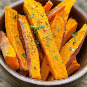 - 2 medium sweet potatoes, peeled and cut into even fry shapes - 2 tablespoons extra virgin olive oil - 1 teaspoon garlic powder - Salt and freshly ground black pepper to taste - 1/2 teaspoon cayenne pepper (for an extra kick) - Fresh parsley, finely chopped (for garnish) - 1 teaspoon smoked paprika To start, gather your main ingredients. Sweet potatoes bring a natural sweetness that pairs well with spices. The olive oil helps the fries crisp up nicely in the air fryer. Garlic powder adds flavor, while salt and pepper enhance the taste. If you want some heat, cayenne pepper is a great choice. It adds a punch without overwhelming the sweet taste. For a fresh touch, you can use chopped parsley as a garnish. The colors will make your dish pop! Consider smoked paprika for a hint of smokiness. It gives the fries depth and makes them taste gourmet. This seasoning, along with garlic powder, creates a delicious mix that you’ll love. These ingredients make the perfect base for crispy air fryer sweet potato fries. Let’s cook! Start by peeling two medium sweet potatoes. Cut them into even fry shapes. To make them crisp, soak the fries in cold water for 30 minutes. This helps remove excess starch. After soaking, drain the fries and pat them dry with a kitchen towel. Dry fries will cook better. In a large bowl, combine the dried sweet potato fries with 2 tablespoons of extra virgin olive oil. Toss them well. Make sure each fry gets coated. Next, add 1 teaspoon of garlic powder, 1 teaspoon of smoked paprika, and 1/2 teaspoon of cayenne pepper if you want some heat. Season with salt and freshly ground black pepper. Toss again until all the spices mix evenly. Preheat your air fryer to 375°F (190°C) for about 5 minutes. This step ensures even cooking. Place the fries in the air fryer basket in a single layer. Leave space between each fry for air circulation. Cook for 15-20 minutes. Shake the basket halfway through to help them cook evenly. Keep an eye on them; cooking times may change based on fry thickness. When they are golden and crisp, use tongs to move them to a dish. Top with chopped fresh parsley for a nice touch. Want your sweet potato fries crispy? Start by cutting the fries evenly. Thin fries cook better and crisp up nicely. Use the right amount of oil; two tablespoons is perfect. Too much oil can make them soggy, while too little can lead to dryness. Always shake the basket halfway through cooking. This ensures even cooking and a crispy finish. Preheat your air fryer to 375°F. This step helps the fries start cooking right away, giving them a better crunch. Don’t overcrowd the basket; place the fries in a single layer. If you have too many fries, cook them in batches. This way, every fry gets hot air around it. Soaking the fries in cold water for 30 minutes is key. This step removes extra starch, which helps them crisp up. After soaking, drain the fries and pat them dry with a kitchen towel. This removes moisture and helps the fries crisp when cooking. Remember, less moisture means more crunch! {{image_4}} You can change the flavor of your sweet potato fries easily. Try using different spices. For a zesty twist, add lemon pepper or chili powder. If you prefer a sweeter taste, use cinnamon and brown sugar. Mix and match to find your favorite blend. The key is to have fun and experiment. Not everyone likes fries shaped the same way. You can cut your sweet potatoes into different shapes. Try wedges for a hearty bite or thin chips for extra crunch. You can even make sweet potato rounds for a fun twist. Adjust the cooking time based on the size of your cuts. Thicker pieces may take a bit longer to cook. Dipping sauces can make your fries even better. Classic ketchup is always a hit. For something special, try spicy mayo or garlic aioli. If you like a tangy taste, mix Greek yogurt with herbs. You can also serve fries with a sweet chili sauce for a kick. Choose your favorite sauce to make your meal extra tasty. To keep your leftover fries fresh, follow these steps. First, let the fries cool completely. Then, place them in an airtight container. Store the container in your fridge. They will last for up to three days. If you want to keep them longer, consider freezing them. To reheat your fries and keep them crispy, use your air fryer. Preheat the air fryer to 375°F (190°C). Place the fries in a single layer in the basket. Heat for about 5-7 minutes. Shake the basket halfway through for even heating. This method restores their crunch and flavor. To freeze your sweet potato fries, first prepare them as usual. After cutting and soaking, dry them well. Lay the fries in a single layer on a baking sheet. Freeze them for about 1-2 hours. Once frozen, transfer the fries to a freezer-safe bag. They will last for up to three months. When ready to cook, you can air fry them straight from the freezer. To make your air fryer sweet potato fries crispy, soak the cut fries in cold water for 30 minutes. This step removes excess starch, which helps create that perfect crunch. After soaking, drain the fries and pat them dry with a towel. This is key! Next, coat the fries with olive oil and seasonings. Make sure to toss them well to cover each fry. Finally, spread them out in a single layer in the air fryer. This allows hot air to circulate, giving you even cooking and crispiness. Yes, you can use other potatoes! Regular potatoes, like russets, work great. Just remember that cooking times may differ. You can also try using purple or red potatoes for a fun twist. Each type will bring its own flavor and texture. Adjust your seasonings based on the type of potato you choose. The method remains mostly the same, so you’ll still enjoy crispy fries! Sweet potato fries taste amazing with many dipping sauces. Here are some favorites: - Spicy mayo adds a creamy kick. - Garlic aioli gives a rich, savory flavor. - Ketchup is a classic choice that never fails. - Honey mustard adds a sweet and tangy twist. - Ranch dressing offers a cool, herbal taste. Feel free to mix and match to find your favorite! In this post, we explored how to make tasty air fryer sweet potato fries. We discussed the key ingredients, including seasoning options and cooking steps. You learned tips for extra crispiness and variations for fun flavors. I shared how to store leftovers and reheat them without losing crispness. Remember, with a few techniques, you can elevate your fries to a new level. Enjoy experimenting with flavors and making this dish your own! Your next snack will be simple and delicious.