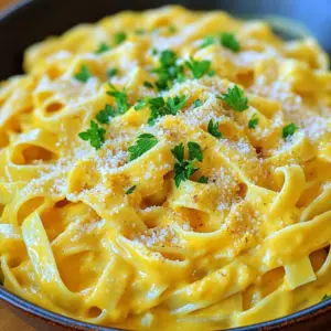 - 8 oz fettuccine or spaghetti - 1 cup pumpkin puree (canned or fresh) - 1 cup heavy cream - 1 cup grated Parmesan cheese - 2 tablespoons unsalted butter - 2 cloves garlic, minced - 1 teaspoon Italian seasoning - Salt and freshly cracked black pepper to taste - Chopped fresh parsley for garnish (optional) - A pinch of nutmeg (optional) When making Creamy Pumpkin Alfredo Pasta, start with the right ingredients. You want fresh and quality items. The pasta forms the base of your dish. Use 8 oz of fettuccine or spaghetti. Both types work well, but fettuccine offers a nice, thick sauce coating. Next, pumpkin puree is key. You can use canned or fresh. If you go fresh, roast your pumpkin for a deep flavor. It adds richness and color to the sauce. Aim for 1 cup. For the creamy sauce, you’ll need heavy cream. One cup gives that luscious texture. Parmesan cheese adds sharpness and depth. Grate it fresh for the best taste. Two tablespoons of unsalted butter enhance the sauce's richness. Don't forget the seasoning! Minced garlic wakes up the flavor. Use 2 cloves for a balanced taste. Italian seasoning brings warmth, while salt and pepper add necessary seasoning. A pinch of nutmeg can elevate the dish, giving it warmth. Lastly, a sprinkle of chopped fresh parsley adds color and brightness when serving. Choose these ingredients with care, and you’ll create a dish that feels both comforting and gourmet. - Fill a large pot with salted water. - Bring the water to a rolling boil. - Add 8 oz of fettuccine or spaghetti. - Cook according to package instructions for 8-10 minutes. - Reserve 1 cup of the cooking water. - Drain the pasta and set aside in a colander. - In the same pot, reduce the heat to medium. - Add 2 tablespoons of unsalted butter. - Melt the butter until it bubbles gently. - Add 2 cloves of minced garlic. - Sauté for 1-2 minutes until fragrant. - Stir in 1 cup of pumpkin puree. - Pour in 1 cup of heavy cream. - Add 1 teaspoon of Italian seasoning. - Mix well and cook for 3-4 minutes. - Gradually whisk in 1 cup of grated Parmesan cheese. - Mix in a little at a time until melted. - If the sauce is too thick, add reserved pasta water. - Toss in the drained pasta, coating it with sauce. - Season with salt, freshly cracked black pepper, and nutmeg if desired. Freshly cracked black pepper adds a great kick to your dish. It brightens the sauce. A pinch of nutmeg brings warmth and depth. Just a small amount makes a big difference. For extra flavor, try serving your pasta with a drizzle of good olive oil. You can also sprinkle more Parmesan cheese on top. Chopped fresh herbs, like parsley, add a pop of color and freshness. To make sure your pasta is al dente, cook it in salted boiling water. Check the package for cooking times. Drain it just before it’s done. This way, it will finish cooking in the sauce. If your sauce thickens too much, don't worry! Add a bit of the reserved pasta water. This keeps the sauce creamy without losing flavor. For an elegant look, serve your pasta in shallow bowls. This allows the sauce to shine. Drizzle a little olive oil over the top for a glossy finish. You can also sprinkle toasted pumpkin seeds for crunch. Chopped parsley can add color and a fresh taste. These small touches make your dish stand out on the table. {{image_4}} You can easily make this dish vegetarian. Start with your favorite pasta. Fettuccine and spaghetti work great, but you can use whole wheat or gluten-free options. Adding vegetables boosts the nutrition. Think of spinach, mushrooms, or roasted bell peppers. They add color and flavor. Want to add protein? Grilled chicken or shrimp complements the dish well. Simply cook them separately, then toss them in with the pasta. You can also use canned chickpeas for a plant-based protein. This makes the meal heartier and more filling. Spices can change the flavor. Try adding cayenne for heat or sage for earthiness. You can also swap out the Parmesan cheese for goat cheese or feta. This gives the sauce a tangy twist. Experiment with flavors to find what you love! To keep your creamy pumpkin Alfredo pasta fresh, store it in an airtight container. Make sure to let the dish cool to room temperature first. This helps prevent condensation, which can make the pasta soggy. You can store it in the fridge for up to three days. To reheat your pasta without losing its creamy texture, use a stovetop method. Place the pasta in a skillet over low heat. Add a splash of water or cream to help restore moisture. Stir gently as it warms. You can also use the microwave, but cover the dish to trap steam. Check every 30 seconds to avoid overheating. To make this dish dairy-free, use substitutes for cream and cheese. - For cream, try coconut cream or cashew cream. - For Parmesan cheese, use nutritional yeast or a dairy-free cheese. These options will help you keep the same rich flavor without any dairy. Yes, you can use fresh pumpkin. First, roast or steam your pumpkin until soft. - Scoop out the flesh and blend it until smooth. - This homemade pumpkin puree can add more flavor. Fresh pumpkin might have a lighter taste, so feel free to adjust the spices. Pair this creamy dish with several sides for balance. - A simple green salad with lemon vinaigrette works well. - Roasted vegetables add nice texture and flavor. - For wine, a light white wine like Sauvignon Blanc complements the dish nicely. Yes, you can freeze Creamy Pumpkin Alfredo Pasta, but with care. - Allow the pasta to cool completely before freezing. - Store it in an airtight container to prevent freezer burn. When ready to eat, thaw in the fridge overnight and reheat gently on the stove, adding a splash of water if needed. This article covered how to make a creamy pumpkin Alfredo pasta. We explored the main ingredients, including pasta, pumpkin puree, and creamy sauce elements. I provided step-by-step cooking instructions and shared tips to boost flavor and presentation. We also discussed variations and storage tips to help you enjoy this dish longer. In closing, this recipe is simple and adaptable. You can make it your own with easy changes. Enjoy creating your tasty meal!