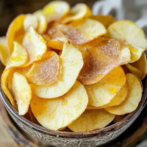 - Apples: Choosing the Right Variety For sweet and tasty apple chips, I recommend using Fuji or Honeycrisp apples. These varieties are crisp and full of flavor. Their natural sweetness shines through after air frying. - Lemon Juice: Importance and Alternatives Lemon juice is key for keeping apples from turning brown. It adds a nice tang that boosts the flavor. If you don’t have lemon juice, you can use lime juice as a substitute. - Cinnamon and Sugar Ratios For the perfect blend, I use 1 tablespoon of cinnamon and 2 tablespoons of sugar. This mix creates a sweet and spicy crunch. You can also swap granulated sugar for coconut sugar for a healthier option. A pinch of sea salt enhances the flavor balance, making every bite delightful. To make perfect apple chips, start by preheating your air fryer. Set it to 300°F (150°C). This step is key. A hot air fryer cooks the chips evenly and helps them become crispy. Next, wash and dry your apples well. I like to use Fuji or Honeycrisp apples for their sweet taste. Remove the core with an apple corer or a knife. Slice the apples thinly, about 1/8 inch thick. Using a mandoline slicer can help you get even slices, which is best for crispness. Now it's time to mix your ingredients. In a bowl, toss the apple slices with 1 tablespoon of freshly squeezed lemon juice. This keeps the apple slices from turning brown and boosts their flavor. In another small bowl, mix together the ground cinnamon, 2 tablespoons of granulated sugar, and a pinch of sea salt. Stir until combined. This cinnamon-sugar blend is what makes these chips special. When you are ready to cook, place the apple slices in the air fryer basket. Make sure they are in a single layer. Do not overlap them; this helps them cook evenly and stay crispy. Air fry the apple slices for about 15 to 20 minutes. Halfway through, check the chips and flip them gently. This helps them get crispy on all sides. Keep an eye on them towards the end. You want them to turn golden brown and feel crispy. Once done, carefully take the apple chips out and place them on a wire rack. Let them cool completely. They will crisp up more as they cool. If you have more slices, repeat the cooking until all are done. Enjoy your tasty snack! To make sure your apple chips are crispy, slice the apples evenly. Thin slices, about 1/8 inch thick, cook best. If the slices are too thick, they won't crisp up right. A mandoline slicer is great for this. It gives you perfect, even slices every time. Next, keep an eye on the cooking time. Air fryers can cook fast. The cooking time is around 15-20 minutes. Check them halfway through, and flip the slices. This helps them get crisp on both sides. At the end, they should look golden brown and feel crunchy. For a nice touch, serve your apple chips in a fun bowl. A decorative bowl makes them look fancy. You can also drizzle some honey or maple syrup on top. This adds a sweet flavor that pairs well with the cinnamon. If you want to add more flavor, try different toppings. You can sprinkle some nuts or add a pinch of sea salt. These apple chips are a perfect snack or a light dessert. Enjoy the crunch and sweetness! {{image_4}} - Using Coconut Sugar Instead of Granulated Sugar Coconut sugar is a great swap for regular sugar. It has a lower glycemic index. This means it may not spike your blood sugar as much. Coconut sugar also adds a subtle caramel flavor to your apple chips. It’s a tasty and healthier choice for many. - Adding Nutmeg or Other Spices for a Twist You can mix it up by adding nutmeg. A pinch of nutmeg can give your apple chips a warm, cozy flavor. Try adding cardamom or ginger for a fun twist. These spices can make your snack even more exciting. - Infusing with Vanilla or Maple Syrup Drizzling a bit of vanilla extract or maple syrup on the apple slices boosts flavor. This adds a sweet and rich taste to your crispy treat. Just be careful not to add too much. A little goes a long way. - Incorporating Dried Fruits for Added Texture You can also add dried fruits to your apple chips. Dried cranberries or raisins mix well with the apple flavor. This adds a chewy texture that contrasts with the crispiness of the chips. It creates a delightful snack that’s both crunchy and chewy. - Best Containers for Keeping Fresh Use an airtight container to keep your apple chips fresh. Glass jars or plastic containers work well. Make sure the container seals tightly. This helps keep moisture out and keeps the chips crispy. - Ideal Storage Conditions Store your apple chips in a cool, dry place. Avoid sunlight, as it may cause the chips to lose their crunch. A pantry or cupboard is a great spot. If you want longer storage, you can put them in the fridge, but this can affect their texture. - Refreshing Leftover Chips in the Air Fryer To bring back the crunch, reheat your chips in the air fryer. Set it to 300°F (150°C) for about 3-5 minutes. This will help crisp them up again without burning them. - Avoiding Sogginess When Reheating Don't cover the chips while reheating. Leave them in a single layer in the air fryer basket. This allows hot air to circulate, keeping them crispy. If they still feel soft, add a minute or two to the reheating time. Apple chips can last up to two weeks when stored properly. Keep them in an airtight container. This helps maintain their crispness and flavor. If you notice them getting soft, you may need to re-crisp them in the air fryer for a few minutes. Yes, you can use other fruits! Pears, bananas, and peaches all work great. Just slice them thinly like apples. You may need to adjust cooking times based on the fruit's moisture level. Absolutely! You can make apple chips in the oven. Preheat it to 225°F (107°C). Spread the apple slices on a baking sheet. Bake for about 1-2 hours. Flip them halfway through to ensure even cooking. You can freeze apple chips, but they will lose some crispness. Store them in a freezer-safe bag or container. When you're ready to eat them, reheat in the air fryer for a few minutes to regain some crunch. You now have a complete guide to making delicious apple chips in the air fryer. We covered the best ingredients, detailed step-by-step instructions, and shared tips for perfect crispness. You can even explore variations for healthier options and storage tips for lasting freshness. Remember, making apple chips is easy and fun. Try it out, and enjoy custom snacks that fit your taste. With a little care, you’ll have tasty treats to share with family and friends.