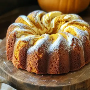 - 1 ½ cups all-purpose flour - ½ teaspoon baking powder - ½ teaspoon baking soda - ½ teaspoon salt - 1 teaspoon ground cinnamon - ½ teaspoon ground nutmeg - ¼ teaspoon ground ginger - ½ cup unsalted butter, softened - 1 cup granulated sugar - ½ cup packed brown sugar - 3 large eggs, at room temperature - 1 cup canned pumpkin puree - 1 teaspoon pure vanilla extract - 8 oz cream cheese, softened - ½ cup powdered sugar - Powdered sugar for dusting - Simple icing (powdered sugar mixed with milk) When I make Pumpkin Cream Cheese Pound Cake, I use simple and fresh ingredients. The dry ingredients are key for a perfect base. The flour, baking powder, baking soda, salt, and spices blend well. The spice mix gives the cake its warm flavor. The wet ingredients are just as important. The butter makes the cake rich and soft. The sugars add sweetness and depth. Eggs help bind everything together. Pumpkin puree adds moisture and flavor. The cream cheese swirl makes it extra special. For garnishes, I love dusting the top with powdered sugar. It adds a nice touch. You can also drizzle a simple icing for a sweet finish. This cake is perfect for any gathering. It looks great and tastes even better! - Preheat oven to 350°F (175°C). - Prepare a 9x5-inch loaf pan. Grease it well and add parchment paper to the bottom. This helps in easy removal later. - In a medium bowl, whisk together the dry ingredients. Mix 1 ½ cups flour, ½ teaspoon baking powder, ½ teaspoon baking soda, ½ teaspoon salt, 1 teaspoon cinnamon, ½ teaspoon nutmeg, and ¼ teaspoon ginger until uniform. Set this aside. - In a large bowl, beat ½ cup softened butter with 1 cup granulated sugar and ½ cup brown sugar. Mix on medium speed until light and fluffy. This takes about 3-4 minutes. - Next, add 3 large eggs one at a time. Mix well after each egg. Then, add 1 cup pumpkin puree and 1 teaspoon vanilla extract. Blend until smooth. - Gradually add the dry mix into the wet mix. Use low speed to combine. Mix just until the batter comes together. Don’t overmix it. This helps keep the cake tender. - In a small bowl, beat 8 oz cream cheese with ½ cup powdered sugar. Mix until smooth and creamy. This will be the delicious swirl in your cake. - Pour half of the batter into your prepared loaf pan. Then, dollop half of the cream cheese mixture on top. Gently swirl it with a knife for a marbled look. - Pour the rest of the batter over this layer. Top with the remaining cream cheese mixture. Swirl again lightly. - Bake the cake in the oven for 55 to 65 minutes. To check if it’s done, insert a toothpick into the center. It should come out clean. If the top browns too fast, cover it loosely with aluminum foil. - Once baked, let the cake cool in the pan for 15 minutes. Then, remove it and place it on a wire rack to cool completely. - Ensure all ingredients are at room temperature. This helps the batter mix evenly and rise well. - Avoid overmixing for a tender cake. Mix just until combined to keep the cake soft. - Dust with powdered sugar before serving. This adds a nice touch and makes it look pretty. - Drizzle with icing for added sweetness. Mix powdered sugar with milk for a quick icing. - Incorrect oven temperature. Always use an oven thermometer to check the heat. - Not using parchment paper for easy removal. This step helps the cake come out cleanly after baking. {{image_4}} You can take this pound cake to new heights with simple tweaks. - Add chocolate chips for extra sweetness: Chocolate and pumpkin create a delicious mix. The chips melt slightly, making each bite a treat. - Include chopped nuts for texture: Walnuts or pecans add a great crunch. They also enhance the cake's flavor with their nutty notes. This cake can fit different diets with a few easy changes. - Gluten-free substitute for all-purpose flour: Swap regular flour for a gluten-free blend. This keeps the texture soft while making it safe for gluten-free eaters. - Use dairy-free cream cheese alternative: For a dairy-free option, try a plant-based cream cheese. This way, everyone can enjoy the cake. You can boost the festive feel of this cake with seasonal flavors. - Introduce dried cranberries or pecans for a festive twist: These add brightness and texture to the cake. They also make it perfect for holiday gatherings. - Top with seasonal spices like cloves or allspice: A sprinkle of these spices can elevate the cake's aroma. They bring out the warm, cozy feel of fall. To keep your Pumpkin Cream Cheese Pound Cake fresh, store it in an airtight container at room temperature. This keeps the cake moist. If you want to enjoy it for a longer time, refrigerate it. The cold helps preserve its taste and texture. For longer storage, wrap your cake tightly in plastic wrap and foil. This keeps out air and prevents freezer burn. When ready to eat, thaw the cake at room temperature. This way, it returns to its soft, delicious form. If you want a warm slice, microwave it for a few seconds. This brings back its comforting, cozy feel. For a crisp texture, reheat it in the oven. Just place the slices on a baking sheet and warm at 350°F for about 10 minutes. Enjoy the warm, spiced flavor that makes this cake a delight! Pumpkin Cream Cheese Pound Cake stays fresh for about 3 days at room temperature. Store it in an airtight container to keep it moist. If you want it to last longer, place it in the fridge. It can last up to a week in the refrigerator. Just remember to wrap it well to avoid drying out. Yes, you can use fresh pumpkin. However, fresh pumpkin needs to be cooked down and pureed first. This takes more time than using canned pumpkin. Canned pumpkin is usually thicker, so your batter might need a little extra flour to balance it out. Make sure to taste and adjust spices to match your flavor preference. If you want a different flavor or texture, try using mascarpone cheese. It has a similar creamy feel but is milder. You can also use Greek yogurt for a tangy twist. Silken tofu is another option for a dairy-free alternative. Blend it smooth, and it will work well in this recipe. To check if your cake is done, insert a toothpick into the center. If it comes out clean or with just a few crumbs, the cake is ready. Look for a golden brown top. If the top browns too fast, cover it with foil to prevent burning. The cake should also spring back when lightly touched. Yes, you can make this cake ahead of time! Bake it and let it cool completely. Wrap it tightly in plastic wrap and store it at room temperature. You can also freeze it for up to three months. Just make sure to thaw it at room temperature before serving. To sum up, this Pumpkin Cream Cheese Pound Cake combines wet and dry ingredients for a rich, moist treat. You can enjoy it with simple garnishes or make fun variations. Remember to follow the tips, like using room-temperature ingredients and checking the oven temp. This recipe is easy to follow and perfect for any season. Whether it’s a cozy dessert or a festive treat, you’re sure to impress. Happy baking!