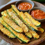 - 2 medium zucchinis - 1 cup panko breadcrumbs - ½ cup grated Parmesan cheese - 1 teaspoon garlic powder - 1 teaspoon onion powder - ½ teaspoon paprika - Salt and pepper to taste - 2 large eggs - Cooking spray When I make Air Fryer Parmesan Zucchini Fries, I start with fresh, medium zucchinis. They should be firm and bright green. I slice each zucchini into strips about ½ inch thick. This size helps them cook evenly and stay crispy. Next, I prepare the coating. I use 1 cup of panko breadcrumbs for that extra crunch. Panko is lighter and airier than regular breadcrumbs. It gives the fries a nice texture. I mix the panko with ½ cup of grated Parmesan cheese. The cheese adds a savory flavor that pairs perfectly with zucchini. For seasoning, I add 1 teaspoon of garlic powder and 1 teaspoon of onion powder. These spices boost the taste without overpowering the dish. I also include ½ teaspoon of paprika for a hint of warmth. Finally, I sprinkle salt and pepper to taste. To bind everything together, I need 2 large eggs. I beat the eggs in a separate bowl until they look frothy. This helps the coating stick better to the zucchini. Lastly, I grab some cooking spray. It’s important to spray the air fryer basket lightly. This prevents the fries from sticking while cooking. These simple ingredients create a delicious, crispy snack that everyone will love! - Preheat air fryer to 400°F (200°C). - Prepare zucchini by slicing into ½ inch thick strips. To get started, turn on your air fryer. Let it heat up for about five minutes. This step is key for achieving that perfect crisp. While it heats, grab your zucchinis. Slice them into thick strips, about half an inch each. This size gives you the right bite. - Mix breadcrumb coating ingredients. - Beat the eggs in a separate bowl. - Dip and dredge zucchini strips. Now, let’s make the coating. In a shallow dish, combine panko breadcrumbs, grated Parmesan cheese, garlic powder, onion powder, paprika, salt, and pepper. Mix them well for an even flavor. In another bowl, beat the eggs until they look fluffy. Take each zucchini strip, dip it in the egg, and let the excess drip off. Then, place it in the breadcrumb mix. Press gently to coat well. Repeat this until all the strips are covered. - Arrange zucchini in air fryer basket. - Set cooking time to 10-12 minutes. - Flip zucchini halfway for even cooking. Next, spray the air fryer basket lightly with cooking spray. This helps prevent sticking. Place your zucchini fries in a single layer. Make sure they have space between them. This space allows hot air to circulate, giving you that crispy texture. Set your air fryer for 10-12 minutes. Remember to flip them halfway through. This ensures they cook evenly on both sides. When they finish, they should be golden and crispy. Enjoy your tasty creation right away! To get that perfect crunch, use panko breadcrumbs. They are light and airy, giving a great texture. Normal breadcrumbs can make your fries soggy. Panko stays crispy even after cooking. Proper spacing in the air fryer is key. If you crowd the basket, the heat won’t circulate. Arrange your zucchini fries in a single layer. Leave some space between each fry. This helps them cook evenly and become crispy. For a beautiful presentation, place the zucchini fries on a large platter. Sprinkle extra Parmesan cheese on top for a nice touch. You can also add some fresh herbs like parsley for color. Pair your fries with tasty dipping sauces. Marinara sauce works great for a classic flavor. Creamy ranch dressing adds a nice twist. You can also try garlic aioli for something extra special. To check if your fries are done, look for a golden color. They should be crispy on the outside but tender inside. If you want extra crunch, cook them a bit longer. Adjust the cook time based on the thickness of your zucchini strips. Thicker slices will need more time. Keep an eye on them while they cook, and flip them halfway for even browning. {{image_4}} You can add Italian herbs like oregano or basil to your breadcrumb mix. This will give your fries a fun twist. You can also try adding spices like red pepper flakes for a bit of heat. If you want to switch up the cheese, use mozzarella or cheddar. These options bring new flavors that are sure to impress. If you don’t have an air fryer, you can bake the zucchini fries in the oven. Preheat your oven to 425°F (220°C). Spread the coated zucchini on a baking sheet and bake for 20-25 minutes. Turning them halfway gives a nice crisp. You can also pan-fry them in a skillet. Use a little oil to get a golden brown color. To make these fries gluten-free, switch the panko breadcrumbs with gluten-free ones. There are many options available that taste great. You can also use crushed nuts, like almonds or walnuts, for a crunchy coating. This adds flavor and keeps your fries gluten-free without losing any crispiness. To store cooked zucchini fries, let them cool first. Place them in an airtight container. Use a container that keeps moisture out, like glass or plastic with a tight seal. This will help keep them crispy. You can store them in the fridge for up to three days. To reheat zucchini fries, the air fryer is the best option. Preheat the air fryer to 350°F (175°C). Place the fries in a single layer. Heat for about 5 to 7 minutes. This method keeps them crispy. Avoid using the microwave, as it can make them soggy. Yes, you can freeze cooked zucchini fries! Allow them to cool completely, then lay them flat on a baking sheet. Freeze until solid, about one hour. Once frozen, transfer them to a freezer-safe bag. They can last up to three months in the freezer. When ready to eat, reheat directly from frozen in the air fryer. Enjoy a quick, tasty snack! Air Fryer Parmesan Zucchini Fries taste best fresh. If you have leftovers, store them in an airtight container. They can last in the fridge for up to three days. For the best flavor, eat them within two days. Yes, you can! If you don't have an air fryer, you can bake the zucchini fries. Preheat your oven to 425°F (220°C). Arrange the coated zucchini on a baking sheet and bake for 20-25 minutes. Flip them halfway through for even cooking. I love pairing these fries with marinara sauce or ranch dressing. Their rich flavors complement the cheesy and crispy zucchini. You can also try garlic aioli or spicy ketchup for a fun twist. Using frozen zucchini is not ideal. Frozen zucchini contains more water, which can make the fries soggy. For the best texture, always use fresh zucchini in this recipe. Fresh zucchini gives a crispier fry. Parmesan Zucchini Fries are great as a snack or side dish. Serve them with grilled chicken or fish for a complete meal. They also go well with a fresh salad for a light lunch. Enjoy your crispy treat with friends! In this blog post, we explored how to make delicious air fryer Parmesan zucchini fries. We covered the main ingredients you’ll need, along with easy prep steps. You learned tips for achieving the perfect crispiness and discovered fun variations for flavor. Proper storage methods ensure your leftovers stay fresh. Remember, whether you’re frying or baking, these fries can delight any meal. Give this recipe a try and enjoy a tasty snack!