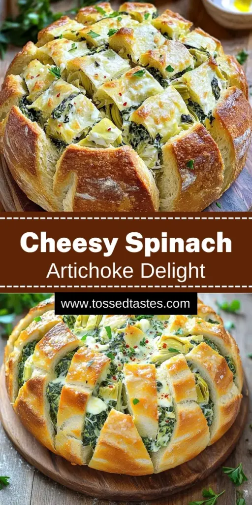 Indulge in the ultimate comfort food with this Cheesy Spinach Artichoke Pull-Apart Bread! This mouthwatering recipe features a crispy sourdough loaf filled with a creamy blend of cheese, spinach, and artichokes. Perfect for parties or a cozy night at home, this dish is sure to impress. Discover how to create this delicious appetizer and make your gatherings unforgettable! Click to explore the full recipe and get baking today!
