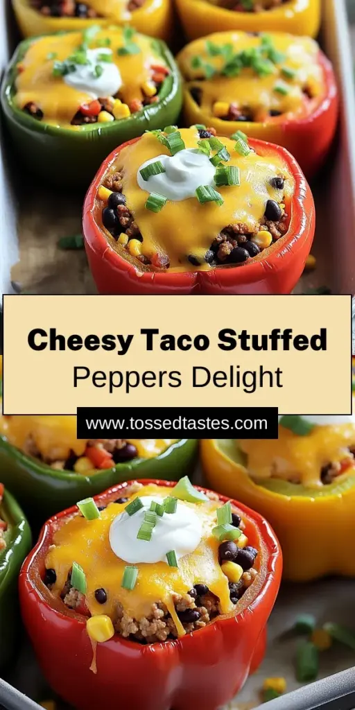 Bring dinner to life with these Cheesy Taco Stuffed Peppers! This easy recipe features bell peppers filled with a delicious mix of ground turkey, rice, black beans, and cheese, topped with more cheesy goodness. Perfect for a weeknight meal, these stuffed peppers are as fun to make as they are to eat. Click through to explore the full recipe and bring this mouthwatering dish to your table tonight!