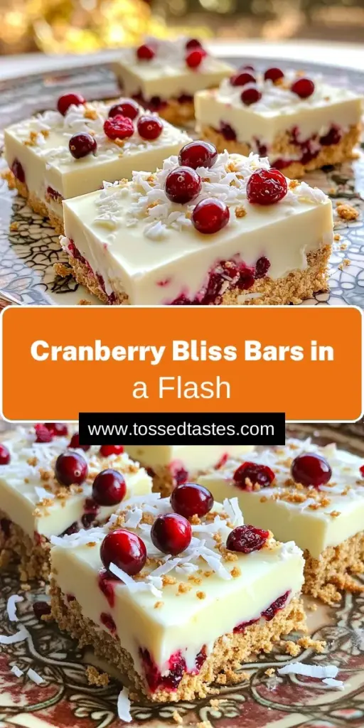 Indulge in these heavenly No-Bake White Chocolate Cranberry Bliss Bars that are perfect for any occasion! This easy recipe combines graham cracker crumbs, shredded coconut, and tart cranberries in a creamy white chocolate mixture. With just 20 minutes of prep time, you can whip up a delightful treat that chills to perfection. Click through to get the full recipe and impress your friends and family with these delicious bars!
