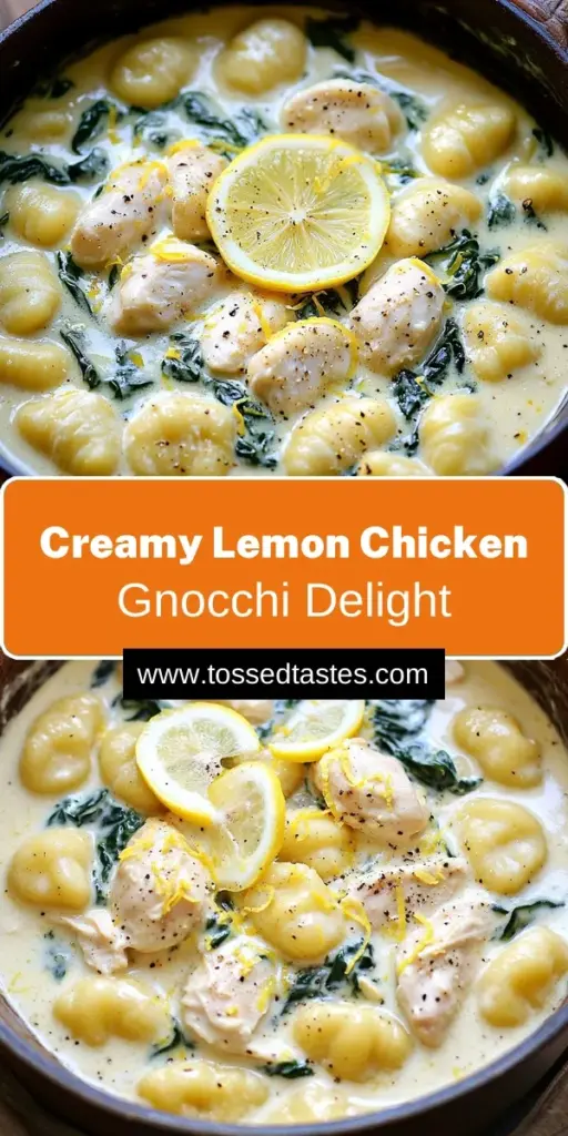 Delight your dinner guests with this One-Pot Creamy Lemon Chicken Gnocchi that's packed with flavor and easy to prepare! This quick recipe combines tender chicken, creamy sauce, and soft gnocchi, all finished off with fresh spinach and a zesty lemon twist. Perfect for busy weeknights, this dish comes together in just 25 minutes. Click through for the full recipe and enjoy a comforting meal that's sure to impress!