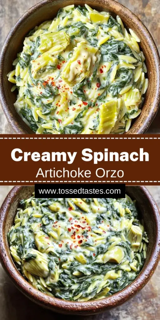 Indulge in a delightful bowl of creamy spinach artichoke orzo that’s perfect for any meal! This easy recipe combines tender orzo pasta with fresh spinach, artichoke hearts, and a rich, cheesy sauce for a comforting dish your family will love. Ready in just 25 minutes, it’s ideal for busy weeknights. Click through to explore the full recipe and elevate your dinner game today!
