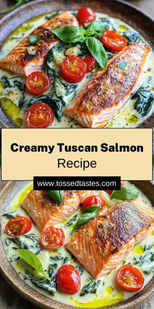 Indulge in the flavors of Creamy Tuscan Salmon Delight with this easy recipe! Savor tender salmon fillets coated in a rich, creamy sauce infused with garlic, cherry tomatoes, and fresh spinach. Perfectly seasoned and a great way to elevate dinner time! Click to discover how to create this delightful dish that’s sure to impress your family and friends. Don't miss out on this culinary treat – explore the full recipe now!