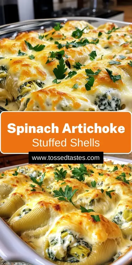 Discover the deliciousness of Creamy Spinach Artichoke Stuffed Shells, a perfect recipe for pasta lovers! This mouthwatering dish combines rich cheeses, tender artichokes, and vibrant spinach all wrapped in large pasta shells, topped with creamy Alfredo sauce. It's easy to make and great for family dinners or gatherings. Don't miss out on this delightful recipe—click through to get step-by-step instructions and transform your meal tonight!
