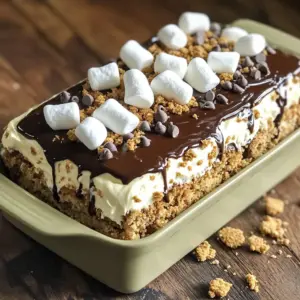 To make this tasty treat, gather these key ingredients: - 2 cups heavy whipping cream - 1/2 cup powdered sugar - 1 teaspoon vanilla extract - 1 cup graham cracker crumbs - 1 cup mini marshmallows - 1 cup chocolate ganache - 1/2 cup chocolate chips (for garnish) These items create the rich, creamy layers that make this cake a hit. The heavy cream forms the base, while the graham cracker crumbs mimic the classic s'mores crust. Mini marshmallows and chocolate ganache add sweetness and depth. While the cake is delightful on its own, you can elevate its look and taste with these optional garnishes: - Extra graham crackers - Additional mini marshmallows Adding these on top makes your cake look fancy. Plus, it gives your guests a fun surprise! If you can't find some ingredients, here are smart swaps: - Instead of heavy whipping cream, use coconut cream for a dairy-free option. - Swap powdered sugar with regular sugar, but it may not dissolve as well. - For chocolate ganache, you can use store-bought chocolate sauce if you're short on time. These substitutions keep the essence of the cake while catering to dietary needs or pantry limitations. Enjoy experimenting! To make the chocolate ganache, you need just two ingredients: semi-sweet chocolate chips and heavy cream. Start by measuring 1 cup of chocolate chips and 1/2 cup of heavy cream. Place them in a microwave-safe bowl. Microwave this mixture in 30-second bursts. Stir well each time until the chocolate melts fully. The ganache should be smooth and glossy. Let it cool a bit at room temperature. This step is key to avoid melting the whipped cream later. Next, we whip the cream. In a large mixing bowl, combine 2 cups of heavy whipping cream, 1/2 cup of powdered sugar, and 1 teaspoon of vanilla extract. Use an electric mixer to whip this mixture on high speed. Watch closely, as you want soft peaks to form. Stop when they hold shape but are still creamy. Be careful not to over-whip, or the cream may turn grainy. Now for the fun part—layering! Grab a cake pan or a rectangular dish. Start with a thin layer of whipped cream at the bottom. Spread it evenly. Then, sprinkle a layer of graham cracker crumbs on top. Follow this with a generous layer of mini marshmallows. Drizzle some of your chocolate ganache over the marshmallows. Repeat this process. Alternate layers of whipped cream, graham crackers, marshmallows, and ganache. Aim for 3 to 4 layers. Finish with a smooth topping of whipped cream. Once you finish layering, it’s time to chill. Cover the cake with plastic wrap or a lid. Place it in the refrigerator for at least 4 hours. For the best flavor, let it chill overnight. This helps the flavors mix and the cake to set properly. When you’re ready to serve, it will slice beautifully and taste amazing! To make perfect whipped cream, use cold cream. Start with heavy whipping cream for the best results. Add powdered sugar and vanilla extract to sweeten it. Mix on high speed. Watch for soft peaks; this means it's ready. Be careful not to over-whip. If it gets too thick, it will turn to butter. Perfect whipped cream is smooth and fluffy. Here’s what you need for this cake: - Mixing bowls - Electric mixer - A cake pan or rectangular dish - Spatula - Microwave-safe bowl for ganache These tools make the process easier. Mixing bowls help you combine ingredients well. An electric mixer saves time and effort. A spatula is key for layering. The right dish holds all the layers nicely. Serving this cake is fun! Use individual plates for each slice. Garnish with mini marshmallows on top. Drizzle some chocolate ganache for an eye-catching look. You can sprinkle extra graham cracker crumbs for texture. This makes your cake look fancy and inviting. Your guests will love the added details! {{image_4}} To make a gluten-free version, swap regular graham crackers for gluten-free ones. Many brands offer great options that taste similar. This way, you keep the cake's crunch without gluten. The rest of the recipe stays the same. Remember to check all other ingredients for gluten. This makes the dessert safe for everyone! Want to add some fruit? Strawberries, raspberries, or bananas work great. Just slice the fruit and layer it between the other ingredients. The fruit adds a fresh taste and a pop of color. You can mix and match fruits to find your favorite combo. This twist makes the cake even more fun and tasty! You can switch up the chocolate too! Instead of semi-sweet chocolate, try dark chocolate for a richer taste. Milk chocolate gives a sweeter flavor. For a fun twist, use flavored chocolate, like mint or orange. Each option changes the cake's taste and keeps it exciting. Choose what you love best for your no-bake s'mores icebox cake! To keep your No-Bake S'mores Icebox Cake fresh, wrap it tightly. Use plastic wrap or foil. This helps keep the cake moist and prevents it from absorbing other flavors in the fridge. Store it in an airtight container if you have one. This method works best for short-term storage. If you want to keep the cake longer, freezing is a great option. Slice the cake into pieces before freezing. Wrap each slice in plastic wrap, then place them in a freezer bag. Make sure to remove as much air as possible. You can freeze it for up to three months. To enjoy, thaw in the fridge overnight before serving. In the fridge, your No-Bake S'mores Icebox Cake lasts about 3 to 5 days. The flavors will deepen over time, making it even more delicious! Just remember to keep it covered to maintain its taste and texture. Enjoy it while it's fresh for the best experience! Yes, you can use different chocolate types! Dark chocolate, milk chocolate, and even white chocolate work well. Each type adds a unique flavor. Dark chocolate gives a rich taste, while milk chocolate is sweeter. White chocolate provides a creamy texture. Choose what you like best! If you need a substitute for heavy whipping cream, try coconut cream. It whips well and adds a nice flavor. You can also use mascarpone cheese mixed with milk. This option will give you a rich and creamy texture. Almond milk or soy cream can work too, but they may not whip as well. To check if your cake is set, gently press the top with your finger. It should feel firm but still soft. You can also look for a slight jiggle in the center. If it holds its shape and feels cool, it’s ready to serve. Always chill it for at least four hours for the best results. Absolutely! This no-bake cake is perfect for making ahead. You can prepare it a day in advance. Just keep it covered in the fridge. This allows the flavors to blend beautifully. It will be ready to serve when you need it! We explored how to make a no-bake s'mores icebox cake. You learned about essential ingredients, preparation steps, and tips for perfecting it. We discussed storage and variations for special diets. Remember, you can switch ingredients and add your own twists. Whether you serve it at a party or enjoy it solo, this cake brings joy. With these simple steps, you can impress anyone with this delightful dessert. Enjoy creating and sharing your icebox cake!