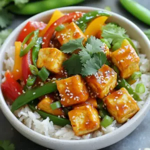 - 1 block (14 oz) firm tofu, thoroughly drained and pressed - 1/4 cup sweet chili sauce - 1 cup cooked jasmine rice The main stars of this dish are firm tofu, sweet chili sauce, and jasmine rice. Tofu gives a great texture, while sweet chili sauce adds warmth and sweet flavor. Jasmine rice is light and fluffy, making a perfect base. - 1 cup assorted colorful bell peppers, sliced into thin strips - 1/2 cup snap peas, trimmed The vegetables brighten up the bowl. Bell peppers bring a sweet crunch, and snap peas add a fresh snap. Both add color and nutrition to your meal. - 1 tablespoon soy sauce - 1 teaspoon sesame oil - 2 green onions, thinly sliced - Sesame seeds, for garnish - Fresh cilantro leaves, for garnish Seasoning plays a big role in this dish. Soy sauce gives saltiness, while sesame oil adds a nutty flavor. Green onions, sesame seeds, and cilantro give the final touch, adding flavor and beauty. To start, drain the tofu well. Press it between plates or use a tofu press for about 15 minutes. This step removes extra moisture. Next, cut the tofu into bite-sized cubes. Pat the cubes dry with a kitchen towel. In a medium bowl, toss the tofu cubes with 2 tablespoons of cornstarch. This coating gives the tofu a crispy texture when cooked. Heat a large non-stick skillet over medium-high heat. Add 2 tablespoons of vegetable oil once the skillet is hot. Carefully place the cornstarch-coated tofu cubes in the skillet. Cook the tofu for 5 to 7 minutes. Turn the cubes occasionally until they are golden brown and crispy all around. When the tofu is crispy, lower the heat to medium. Push the tofu to one side of the skillet. On the empty side, add 2 cloves of minced garlic. Sauté the garlic for about 30 seconds, stirring until fragrant. Then, pour in 1/4 cup of sweet chili sauce, 1 tablespoon of soy sauce, and 1 teaspoon of sesame oil. Stir well to coat the tofu with the sauce. Let it cook for an extra 2 minutes to blend the flavors. Now, add 1 cup of sliced bell peppers and 1/2 cup of snap peas to the skillet. Stir-fry the mixture for 2 to 3 minutes. You want the veggies to be tender but still crisp. This keeps their bright colors and fresh taste. To assemble, take individual serving bowls. Start with a generous scoop of cooked jasmine rice in each bowl. Then, top the rice with the sweet chili garlic tofu and the sautéed veggies. This creates a colorful and tasty meal. Finish your dish by sprinkling sesame seeds and sliced green onions on top. Add a few fresh cilantro leaves for a burst of flavor. For a fun touch, serve the bowls with chopsticks or a spoon. You can also place extra lime wedges on the side for guests. They can squeeze lime juice over the bowls for a zesty kick. To get the best tofu texture, you need to press it. Start with a block of firm tofu. Wrap it in a clean kitchen towel, then place a heavy object on top. Let it sit for about 15 to 30 minutes. This process removes excess water. Less water means crispier tofu! Next, avoid sogginess by coating the tofu in cornstarch. After pressing, cut the tofu into bite-sized cubes. Gently pat them dry with paper towels. Then, toss the cubes in cornstarch until they are evenly covered. This helps create a crunchy crust when you cook the tofu. For extra flavor, consider adding different sauces and spices. You can mix in soy sauce, ginger, or even a dash of hot sauce. Each adds a new twist to your dish. If you want to change it up, think about variations on sweet chili sauce. You can use homemade sauce with sugar, vinegar, and chili flakes. Another option is to blend sweet chili sauce with peanut butter for a rich flavor. To make your meal complete, pair these tofu bowls with side dishes. A simple side salad or steamed broccoli works well. You can also add a few slices of avocado for creaminess. If you want to go further, you can add protein. Grilled chicken or shrimp would be great choices. This way, you can turn your tofu bowl into a more filling meal. {{image_4}} You can boost the protein in your Minute Sweet Chili Garlic Tofu Bowls. Here are a couple of easy ideas: - Adding edamame or chickpeas: These add a nice texture and extra protein. Just toss them in while cooking the tofu for a few minutes. - Incorporating scrambled eggs: If you want a twist, add scrambled eggs. Cook them separately and mix them in at the end. This gives you a creamy touch. Need a vegan option? It’s simple! Just swap out some ingredients to keep it plant-based: - Substitute options for vegan sauces: Choose a vegan soy sauce or tamari for a gluten-free choice. You can also find vegan sweet chili sauce at stores. This keeps your dish tasty and cruelty-free. If you're watching carbs, there are easy swaps you can make: - Using cauliflower rice: Instead of jasmine rice, use cauliflower rice. It’s low in carbs and still filling. Just sauté it lightly before serving to keep it fresh. - Alternative vegetable options: You can use leafy greens like spinach or kale. They add nutrients and can replace rice if you want a lighter bowl. Feel free to mix and match these ideas! To keep your Minute Sweet Chili Garlic Tofu Bowls fresh, store leftovers in an airtight container. Place them in the fridge as soon as possible. This helps maintain flavor and texture. Use them within 3 days for the best taste. When you're ready to enjoy your leftovers, use a skillet or microwave. For the skillet, heat on medium until warm. This keeps the tofu crispy. If you use a microwave, heat in short bursts. Stir every 30 seconds to avoid sogginess. For future meals, you can freeze the tofu and veggies. First, let them cool completely. Then, place them in freezer-safe bags. Remove as much air as possible. They should stay good for up to 3 months. When you're ready to eat, thaw in the fridge overnight before reheating. Making these bowls is quick and easy. It takes about 10 minutes to prep and 15 minutes to cook. In total, you’ll spend around 25 minutes to enjoy this tasty meal. Absolutely! You can mix things up. Try using zucchini, broccoli, or carrots. These veggies will add flavor and color to your dish. Yes, it can be gluten-free. Use tamari instead of soy sauce. Tamari is a great choice for those who avoid gluten. Yes, you can switch it up! Chicken, shrimp, or tempeh work well in this dish. Just adjust the cooking time for different proteins. Sweet chili sauce is simple. It usually contains sugar, vinegar, chili, and garlic. This mix gives it a perfect balance of sweet and spicy flavors. This recipe guides you to make tasty Sweet Chili Garlic Tofu Bowls. We covered all key ingredients, including firm tofu, sweet chili sauce, and vegetables like bell peppers and snap peas. I shared step-by-step methods for cooking tofu and stir-frying veggies. Along with useful tips for texture and flavor, I offered variations and storage info to meet your needs. With these ideas, you can enjoy a delightful meal that suits your taste. Get cooking and enjoy every bite!