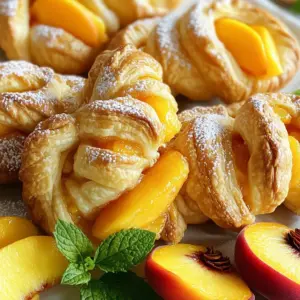 You need 1 cup of fresh peaches for this recipe. Peel and dice them into small pieces. Fresh peaches give the cruffins a sweet, juicy flavor. They are the star of the dish. You can also mix in some diced nectarines if you like. For the pastry, you'll need the following: - 1 package (1 lb) puff pastry sheets, thawed - 1/4 cup unsalted butter, melted Puff pastry brings a flaky texture to the cruffins. The melted butter adds richness and helps the sugar stick. To boost the taste, you will add: - 1/2 cup granulated sugar - 1 tablespoon fresh lemon juice - 1 teaspoon ground cinnamon - 1/4 cup packed brown sugar - 1/4 cup all-purpose flour - 1/4 teaspoon ground nutmeg - 1 egg, beaten (for egg wash) - Powdered sugar, for dusting Granulated sugar and brown sugar sweeten the filling. Lemon juice brightens the flavor. Cinnamon and nutmeg add warmth and depth. The egg wash gives a golden finish, while powdered sugar adds a touch of elegance. First, preheat your oven to 375°F (190°C). This step is key for a great bake. While the oven heats, line a muffin tin with paper liners. This makes removal easy later on. In a medium bowl, combine the diced peaches, sugar, lemon juice, and cinnamon. Mix well until the peaches are coated. Let this sit for a few minutes. This allows the flavors to blend nicely. Lightly flour your work surface. Roll out each puff pastry sheet gently. Cut the sheets into six long rectangles, about 2.5 inches by 6 inches. Brush melted butter on each rectangle. Sprinkle the brown sugar, flour, and nutmeg mixture evenly on top. At one end of each rectangle, add a spoonful of the peach filling. Roll the pastry tightly from that end. Twist each rolled pastry and place it upright in the muffin tin. Make sure the peach filling shows at the top. Repeat until all rectangles are in the pan. Brush the tops of the cruffins with the beaten egg for a golden look. Place the muffin tin in the oven. Bake for 25-30 minutes, or until puffed and golden brown. Once baked, let the cruffins cool in the pan for a few minutes. Transfer them to a wire rack. Dust with powdered sugar before serving for a lovely finish. To get that nice puff, keep your puff pastry cold. If it warms up, it won’t rise well. Roll the pastry gently. Avoid pressing too hard. Cut it into rectangles for easy rolling. When you add the filling, don’t overstuff. A spoonful is just right. This helps the layers stay separate and puff up nicely. For that golden color, brush the tops with the egg wash. This gives them a nice shine and warmth. Bake at 375°F. Watch them closely in the oven. When they turn golden brown, they are done. If they get too dark, lower the heat slightly. You want them just right, not burnt. Serve your cruffins warm on a pretty platter. For a pop of color, add fresh peach slices on top. A sprig of mint adds a nice touch too. Dust the tops with powdered sugar. This adds sweetness and looks fancy. Your guests will love how they look and taste! {{image_4}} You can change the fruit in cruffins. Try using apples, berries, or cherries. - Apples: Use diced apples with cinnamon and brown sugar for a warm flavor. - Berries: Mix blueberries or raspberries with a bit of lemon juice for a tart kick. - Cherries: Cherries add a sweet and tangy taste that pairs well with the buttery pastry. You can add new spices to change the taste. Experiment with these options: - Ginger: A little ginger adds warmth and depth. - Cardamom: This spice gives a floral note that blends well with fruit. - Vanilla: A splash of vanilla extract enhances the sweetness of the filling. If you need gluten-free cruffins, use special puff pastry. Look for brands made from almond or coconut flour. - Almond Flour: It gives a nutty flavor and is a great alternative. - Coconut Flour: This option is light and adds a subtle sweetness. These variations let you enjoy cruffins in different ways. You can play with flavors and fillings based on your taste. Enjoy trying new combinations! To keep your cruffins fresh, store them in an airtight container. Place a paper towel inside to absorb moisture. This step helps prevent sogginess. Store them at room temperature for up to two days. If you want to keep them longer, refrigerate them for up to a week. You can freeze cruffins if you need to save them for later. First, let them cool completely. Then, wrap each cruffin in plastic wrap tightly. After wrapping, place them in a freezer-safe bag. They can last in the freezer for up to three months. When you want to enjoy one, just thaw it in the fridge overnight. To reheat your cruffins, preheat the oven to 350°F (175°C). Place them on a baking sheet and warm for about 10-15 minutes. This method keeps them crispy on the outside. You can also use a microwave for a quicker option, but this will make them soft. Heat each cruffin for about 20-30 seconds. Enjoy them warm for the best taste! Cruffins combine croissants and muffins. They are flaky and soft pastries that rise high. You roll puff pastry, fill it, and twist it into a muffin shape. The outside gets crispy, while the inside stays tender. Cruffins can hold all sorts of tasty fillings, making them a fun treat. Yes, you can use frozen peaches! Just make sure to thaw and drain them first. This keeps your filling from getting too watery. Chopped frozen peaches work well in this recipe. They still provide great flavor and sweetness. To avoid soggy cruffins, follow these tips: - Use a thick filling to reduce moisture. - Bake them right away after assembling. - Allow them to cool on a wire rack. This keeps air flowing around them, helping them stay crisp. Yes, you can prepare the filling in advance. Just store it in the fridge for up to two days. This allows the flavors to blend nicely. When ready to bake, simply roll the puff pastry and fill it. This makes your baking time faster and easier. In this post, we explored the delightful world of cruffins. We covered fresh peaches, essential pastry parts, and flavor boosters. You learned the steps to make the peach filling and assemble your cruffins perfectly. With tips for a beautiful bake and ideas for different fillings, you have all the tools you need. Remember to store leftovers properly and try out fun variations. Enjoy your baking and get creative with your cruffins!