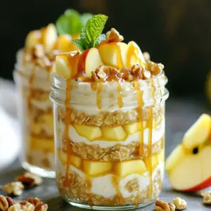 - 1 cup rolled oats - 1 cup unsweetened almond milk (or your preferred milk) - 1 medium apple, diced (opt for a sweet variety, such as Honeycrisp) - 1/2 cup cream cheese, softened to room temperature - 1/4 cup Greek yogurt (plain or vanilla) - 2 tablespoons maple syrup (or honey, if preferred) - 1/2 teaspoon vanilla extract - 1/4 teaspoon ground cinnamon - Pinch of sea salt - 3 tablespoons caramel sauce (store-bought or homemade) - Chopped nuts for topping (such as walnuts or pecans, optional) If you want to change things up, consider these swaps: - Use oat milk or soy milk instead of almond milk. - Swap cream cheese for dairy-free cream cheese for a vegan option. - Try different sweeteners like agave or coconut sugar if you prefer. - Use any apple variety you like, but sweet ones work best. You can add more fun to your oats with these toppings: - Extra diced apples for a fresh crunch. - A drizzle of more caramel sauce for added sweetness. - Chopped nuts like walnuts or pecans for texture. - A sprinkle of cinnamon for a warm flavor boost. These ingredients and options bring the caramel apple cheesecake overnight oats to life. They create a delightful blend of flavors and textures that you will love! First, gather all your ingredients. You need rolled oats, almond milk, and an apple. Also, have cream cheese, Greek yogurt, maple syrup, and spices ready. This simple prep makes the cooking smooth and fun. In a large bowl, mix one cup of rolled oats with one cup of almond milk. Add a diced medium apple. I love using Honeycrisp apples for their sweet taste. Stir until the oats are coated. This step is key for flavor. Next, take another bowl. Whip together half a cup of softened cream cheese and a quarter cup of Greek yogurt. Mix until creamy. Then, add two tablespoons of maple syrup, half a teaspoon of vanilla, a pinch of salt, and a sprinkle of cinnamon. Mix until smooth. This mixture adds a rich taste. Now, fold the cream cheese mix into the oat and apple bowl. Stir gently to combine. Make sure the apples are spread out well. This creates a yummy, even flavor throughout the oats. Divide the mixture into jars, leaving space at the top. Drizzle three tablespoons of caramel sauce over each jar. Seal the jars tightly and put them in the fridge overnight. Letting them chill lets the flavors blend perfectly. Enjoy your delicious treat the next day! To make great overnight oats, always use rolled oats. They soak up milk well and stay chewy. Avoid quick oats; they turn mushy. Use a jar or container with a lid. This keeps the oats fresh. Mix the oats and liquid well. Ensure all oats are coated. Want to boost the flavor? Try these tips: - Add more spices like nutmeg or ginger. - Mix in a scoop of protein powder for extra nutrients. - Use flavored almond milk for a twist. - Swap maple syrup with honey for a different taste. - Include dried fruits for added sweetness and texture. Presentation is key! Serve your oats in clear jars. This shows off the layers of oats, apple, and caramel. Top with: - Extra diced apples for crunch. - A drizzle of caramel sauce for sweetness. - Chopped nuts like walnuts or pecans for texture. Garnish with a mint leaf or apple slice for a fresh look. Enjoy your delicious breakfast! {{image_4}} You can switch fruits to keep things fun. Try ripe bananas, juicy berries, or sweet peaches. Each fruit adds a new taste and texture. Apples give crunch, while bananas bring creaminess. You can even use mixed fruits for a colorful twist. To make this recipe gluten-free, choose certified gluten-free oats. For a vegan version, swap cream cheese for a plant-based cream cheese. Use dairy-free yogurt and almond milk too. This way, everyone can enjoy the delight of these overnight oats. If you want extra sweetness, consider other options. Agave syrup or coconut sugar works well. You can also add mashed ripe bananas for natural sweetness. Just remember to adjust the amount based on your taste. This way, you can create the perfect balance for your oats. Store your caramel apple cheesecake overnight oats in the fridge. Use airtight jars or containers. This keeps the oats fresh and tasty. Make sure to seal them well to prevent drying out. These oats last for up to five days in the fridge. After that, the flavors may fade. For the best taste, enjoy them within three days. You can freeze these oats if you want to save them for later. Place them in freezer-safe containers. Leave some space at the top because the oats will expand. Thaw them in the fridge overnight before eating. They may change texture a bit, but the flavor remains great! Yes, you can use quick oats. Quick oats will soak up the liquid faster. They may make the texture softer and creamier. If you like a chewier bite, stick with rolled oats. Overnight oats last about five days in the fridge. Keep them in airtight containers. This way, they stay fresh and ready for you. Yes, this recipe is perfect for meal prep. You can make several jars at once. Store them in the fridge for quick breakfasts all week. Absolutely! Use almond milk or oat milk instead of regular milk. For the cream cheese, try vegan cream cheese. This keeps the recipe dairy-free and still tasty. These oats are a great source of fiber from the oats and apples. They also provide protein from Greek yogurt. Using maple syrup adds natural sweetness without refined sugar. Plus, the nuts add healthy fats. It’s a balanced breakfast! In this post, we explored how to make caramel apple cheesecake overnight oats. We covered ingredients, followed by clear step-by-step instructions. You learned tips for the best results and how to swap flavors. We also discussed storage and answered common questions. These oats are not just tasty; they're also easy and fun to make. Enjoy them for breakfast or a snack. With the right tips, you'll master this dish in no time!