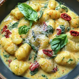 - 500g potato gnocchi - 1 cup sun-dried tomatoes, chopped - 1 cup heavy cream - 1 cup fresh spinach, roughly chopped - 1/2 cup grated Parmesan cheese - 2 cloves garlic, finely minced - 1 tablespoon olive oil - Salt and freshly ground black pepper, to taste - Fresh basil leaves, for garnish Gathering the right ingredients is key to making this creamy sun-dried tomato gnocchi shine. Start with 500 grams of potato gnocchi. This is the base of our dish. You can find it fresh or frozen in your local store. Next, you’ll need one cup of sun-dried tomatoes. Chop them up to release their rich flavor. They add a nice tang that balances the creaminess. You’ll also want a cup of heavy cream. This will give your sauce its smooth and rich texture. If you prefer a lighter version, you can choose half-and-half. Fresh spinach is a must! Use one cup, roughly chopped. It adds a pop of color and nutrients to your meal. Don't forget the cheese! Half a cup of grated Parmesan cheese will enhance the flavor. It melts beautifully into the sauce. For extra flavor, grab two cloves of garlic. Mince them finely. They will add depth to your sauce. You'll also need one tablespoon of olive oil for sautéing. Finally, have salt and freshly ground black pepper ready. These will help you season to taste. Fresh basil leaves will be your garnish. They add a bright touch and fresh aroma. With these ingredients, you’re set to make a delightful dish that is both comforting and delicious! Start with a large pot of salted water. Bring it to a rolling boil. Add 500g of potato gnocchi to the water. Cook them for about 2-3 minutes, or until they float. This floating means they are done. Drain the gnocchi in a colander and set them aside. Get a large skillet and heat 1 tablespoon of olive oil over medium heat. When the oil shimmers, add 2 cloves of minced garlic. Sauté the garlic for about 30 seconds until you smell its aroma. Don’t let it brown, as that can make it taste bitter. Next, add 1 cup of chopped sun-dried tomatoes. Cook them for 2-3 minutes, stirring often. This allows them to soften and share their flavor. Now, it’s time to make the sauce. Pour in 1 cup of heavy cream while stirring. Mix it well with the garlic and tomatoes. Bring this mixture to a gentle simmer. This will help the flavors blend nicely. Add the drained gnocchi and 1 cup of roughly chopped fresh spinach into the skillet. Gently toss everything together. This helps the heat wilt the spinach and coat each gnocchi in the creamy sauce. Sprinkle 1/2 cup of grated Parmesan cheese over the mixture. Stir until the cheese melts completely. This makes the sauce thick and rich. Taste your dish and season with salt and freshly ground black pepper. Adjust the seasoning to fit your taste. Remove the skillet from heat. Serve the creamy sun-dried tomato gnocchi hot. For a nice touch, garnish with fresh basil leaves. This adds color and freshness. You can also drizzle some extra cream sauce over the top for a more elegant look. Enjoy your meal! - Prepare your ingredients first. Chop sun-dried tomatoes and spinach ahead of time. This makes cooking faster and easier. - Use a large pot for boiling gnocchi. It gives them space to move and cook well. - Cook gnocchi until they float. This shows they are ready. Drain them quickly to keep them from getting soggy. - Add spices like red pepper flakes for heat. Dried oregano or thyme works great too. - Try different herbs like parsley or dill. They can change the taste and make it exciting. - For a richer sauce, mix in some cream cheese or a splash of white wine. It adds depth and creaminess. - Serve the gnocchi in shallow bowls. Drizzle extra cream sauce over the top for a classy look. - Garnish with fresh basil leaves and extra Parmesan cheese. It adds color and a fresh taste. - Pair with a crisp salad or garlic bread to balance the meal. A light white wine also complements the dish nicely. {{image_4}} If you want a veggie twist, swap the spinach for other greens. Broccoli or kale works well. You can also add more sun-dried tomatoes for extra flavor. This keeps the dish hearty without meat. The mix of flavors will make your meal bright and tasty. To boost protein, consider adding chicken or shrimp. Cook them in the skillet before adding the garlic. For plant-based options, try chickpeas or tofu. These choices keep the meal filling and satisfying. Make sure to season your protein well for the best taste. For gluten-free gnocchi, look for brands made from rice or corn. These options taste great and work well in this recipe. You can also make a creamy sauce using coconut milk or cashew cream. This keeps the dish rich without gluten. To keep your creamy gnocchi fresh, store it in an airtight container. Place it in the fridge within two hours of cooking. Try to eat it within three days for the best taste. Avoid leaving it out at room temperature, as this can cause bacteria to grow. When reheating, use a skillet over low heat. Add a splash of water or cream to help the sauce. Stir often to heat it evenly. You can also use the microwave, but cover the dish to keep moisture in. Heat in short bursts, stirring in between to avoid hot spots. To freeze, let the gnocchi cool completely. Portion it into airtight freezer bags or containers. Label each bag with the date. It can last up to three months in the freezer. To thaw, move it to the fridge overnight. Reheat it on the stove with a little cream or water for the best texture. Cooking gnocchi usually takes just a few minutes. If you use fresh gnocchi, it takes about 2-3 minutes. For frozen gnocchi, it may take 4-5 minutes. You know they are ready when they float to the top of the water. Yes, you can use dried sun-dried tomatoes. To prepare them, soak the dried tomatoes in hot water for about 20 minutes. This helps them soften and adds moisture. After soaking, chop them as you would with jarred tomatoes. If you want a lighter dish, consider using half-and-half or whole milk. For a dairy-free option, use coconut cream or a nut milk like almond milk. These will change the flavor a bit, but they still work well in the recipe. Yes, this recipe is great for meal prep. You can cook the gnocchi and sauce ahead of time. Just store them separately in the fridge. When you're ready to eat, heat them together on the stove. This keeps the gnocchi from getting mushy. In this blog post, we covered how to make a creamy sun-dried tomato gnocchi. You learned about key ingredients, cooking steps, and ways to customize the dish. We also shared tips for storage, reheating, and variations to suit your needs. My final thoughts: this dish is not only tasty but also adaptable. Enjoy experimenting in the kitchen with flavors and textures. With these guidelines, you can create a meal that impresses everyone!