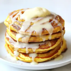 To make giant cinnamon roll pancakes, you need some key items. Gather these ingredients for a great start: - 2 cups all-purpose flour - 1 tablespoon baking powder - 1/2 teaspoon salt - 2 tablespoons granulated sugar - 2 large eggs - 1 1/2 cups milk - 1 teaspoon vanilla extract - 1/4 cup unsalted butter, melted Next, let&rsquo;s focus on the cinnamon filling and glaze. These will make your pancakes extra special: - 1 tablespoon ground cinnamon - 1/4 cup brown sugar - 1/2 cup cream cheese, softened - 1/4 cup powdered sugar - 1-2 tablespoons milk (for glaze) Each of these ingredients plays a vital role in creating that soft, fluffy texture and the rich cinnamon flavor. Using fresh ingredients will give you the best taste. When you mix these elements together, you'll create a delightful breakfast treat that everyone will love. {{ingredient_image_1}} - Mixing dry ingredients Start by taking a large mixing bowl. Add 2 cups of all-purpose flour. Then, mix in 1 tablespoon of baking powder, 1/2 teaspoon of salt, and 2 tablespoons of granulated sugar. Whisk these dry ingredients together until they are well combined. - Beating wet ingredients In another bowl, crack 2 large eggs. Pour in 1 1/2 cups of milk and add 1 teaspoon of vanilla extract. Beat these wet ingredients until they are smooth. Next, add 1/4 cup of melted unsalted butter and mix it in well. - Incorporating wet and dry ingredients Pour the wet mixture into the bowl with the dry ingredients. Gently stir the two together. It&rsquo;s okay if the batter is a bit lumpy; just don&rsquo;t overmix. - Letting the batter rest Once mixed, let the batter sit for a few minutes. This allows it to thicken up, making your pancakes even fluffier. - Preheating the skillet Heat a large non-stick skillet over medium heat. Make sure it&rsquo;s hot enough by dropping a little water on it; if it sizzles, you&rsquo;re ready. - Adding pancake batter and cinnamon swirl Pour about 1/2 cup of pancake batter onto the skillet for each pancake. Use the back of a spoon to spread it out slightly. Before the batter sets, sprinkle some of the cinnamon-sugar mixture on top. You can make the swirl by using a toothpick to gently mix it in. - Flipping pancakes and ensuring proper cooking Cook the pancake for about 3-4 minutes or until you see bubbles on the surface. Carefully flip it over and cook for another 3-4 minutes until golden brown. Repeat this with the remaining batter. - Making the cream cheese glaze While the pancakes cook, make the glaze. In a bowl, combine 1/2 cup of softened cream cheese with 1/4 cup of powdered sugar. Add 1-2 tablespoons of milk and mix until it&rsquo;s smooth. Adjust the milk to get the right pourable texture. To make great pancakes, start with the right batter. The batter should be thick but pourable. If it feels too runny, add a bit more flour. If it&rsquo;s too thick, add a splash of milk. Letting the batter rest for a few minutes helps it thicken and become fluffier. For cooking, use a non-stick skillet over medium heat. Preheat it well before pouring in the batter. Pour about 1/2 cup for each pancake. Spread it slightly with a spoon to make a larger circle. This way, you get a bigger pancake! Making the cream cheese glaze is easy. Mix the softened cream cheese with powdered sugar in a bowl. Add 1-2 tablespoons of milk to make it smooth and pourable. If your glaze is too thick, add a bit more milk until it&rsquo;s just right. You want it drizzling, not running off too fast. For a beautiful plate, stack the pancakes high. Drizzle the cream cheese glaze on top so it cascades down the sides. A sprinkle of cinnamon-sugar adds a nice touch. To make it pop, add fresh fruit or a dollop of whipped cream. These small details make your breakfast treat look extra special. Pro Tips Let the Batter Rest: Allowing the batter to sit for a few minutes helps to create fluffier pancakes by letting the flour fully hydrate. Perfect Cinnamon Swirl: Use a toothpick or skewer to create a delicate swirl with the cinnamon-sugar mixture, ensuring an even distribution of flavor. Adjusting Thickness: If the batter is too thick, add a little more milk until you reach your desired consistency for easier pouring and spreading. Serving Suggestions: For added color and flavor, serve with fresh fruits like berries or bananas, and a dollop of whipped cream on top! {{image_2}} You can make Giant Cinnamon Roll Pancakes even more fun. Try adding chocolate chips or nuts. Chocolate pairs well with cinnamon. It adds a sweet twist. Chopped walnuts or pecans add a nice crunch. You can also use other spices in the filling. Nutmeg or allspice gives a warm flavor. Just mix them with your cinnamon and sugar. If you need gluten-free pancakes, use gluten-free flour. It works well in this recipe. For vegan options, swap eggs with a flaxseed mixture. Use plant-based milk instead of regular milk. You can also use vegan butter for the batter and glaze. These easy changes make the dish fit many diets. These pancakes shine with fun toppings. Add fresh fruits like berries or bananas. Maple syrup is a classic choice. You can also add whipped cream for extra richness. For drinks, coffee or tea works great. A glass of orange juice offers a bright, fresh taste. Enjoy your meal with flavors that complement each other! To keep your giant cinnamon roll pancakes fresh, store them in an airtight container. Place a piece of parchment paper between layers to avoid sticking. You can refrigerate them for up to 3 days. If you want to save them longer, freeze the pancakes. They will last for up to 2 months in the freezer. Make sure to wrap them well in plastic wrap or foil before freezing. This helps keep them moist and tasty. When you&rsquo;re ready to enjoy your leftover pancakes, you can reheat them in a few ways. The best method is to use a skillet. Heat the skillet over low to medium heat and place the pancake in it. Flip it after about 2 minutes. You can also use a microwave for quick reheating. Place a pancake on a plate and cover it with a damp paper towel. Heat it for 20-30 seconds. This keeps the pancake soft. Just be careful not to overheat them, as they can become tough. Enjoy your warm pancakes with a drizzle of glaze! Giant cinnamon roll pancakes are a fun twist on classic pancakes. They combine fluffy pancakes with a sweet cinnamon filling. This dish has become popular due to its unique look and taste. You get the best of both worlds: a pancake and a cinnamon roll. Many love to serve these for breakfast or brunch. The warm glaze adds a creamy touch that makes them irresistible. To make pancakes fluffy, use these simple tips: - Use fresh baking powder. Old baking powder loses its power. - Don&rsquo;t overmix the batter. Stir until just combined. Lumpy batter is okay. - Let the batter rest. This allows the gluten to relax and air bubbles to form. - Cook on medium heat. Too high heat can burn the outside while the inside stays raw. - Add a little extra milk. This can help achieve a lighter texture. Yes, you can make the batter ahead of time! - Mix the dry and wet ingredients separately. Store them in the fridge until ready to use. - Combine them just before cooking. This keeps the batter fresh and fluffy. - Use it within 24 hours. After that, the batter may lose its leavening power. This tip makes it easy to enjoy giant cinnamon roll pancakes on busy mornings. In this blog post, we covered everything for making giant cinnamon roll pancakes. From essential ingredients like flour and sugar to preparing a creamy glaze, you now have the tools to create these tasty treats. I shared tips for perfecting the batter and cooking techniques for pancakes that are fluffy and delicious. Plus, you learned about fun variations and how to store leftovers. With this guide, you'll impress everyone with your pancake skills and creativity. Happy cooking!