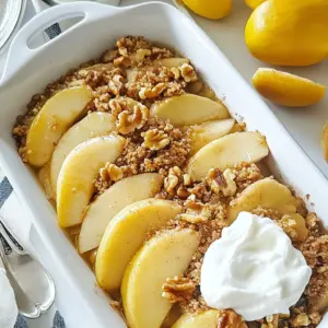 - 4 medium-sized apples, peeled, cored, and sliced - 1 cup rolled oats - 1 cup brown sugar - &frac12; cup all-purpose flour - 1 teaspoon ground cinnamon - &frac12; teaspoon ground nutmeg - &frac14; teaspoon salt - &frac12; cup unsalted butter, melted - &frac12; cup chopped walnuts or pecans (optional) - 1 cup vanilla yogurt or whipped cream for serving (optional) You can add chopped walnuts or pecans for extra crunch. This gives a nice texture to the dish. For a creamy finish, serve with vanilla yogurt or whipped cream. These options enhance the flavor and make it more fun. The apples are the star here. Choose firm apples like Granny Smith or Honeycrisp. They hold their shape well during baking. The oats add a nice crunch and soak up the flavors. Brown sugar gives a rich sweetness that complements the spices. Ground cinnamon and nutmeg bring warmth and depth. If you want a nutty flavor, add the chopped nuts; they add a lovely crunch. {{ingredient_image_2}} Start by preheating your oven to 350&deg;F (175&deg;C). This step is key to getting a nice bake. While the oven heats, grease a 9x13 inch baking dish. You can use a bit of butter or a non-stick spray. This helps the casserole release easily after baking. Next, grab four medium-sized apples. Peel, core, and slice them thinly. In a large mixing bowl, toss the apple slices with &frac12; cup of brown sugar and 1 teaspoon of ground cinnamon. Make sure each slice is well coated. This will give the apples a sweet and spicy flavor. Spread the coated apples evenly across the bottom of your prepared baking dish. In the same mixing bowl, combine 1 cup of rolled oats, the remaining &frac12; cup of brown sugar, &frac12; cup of all-purpose flour, &frac12; teaspoon of ground nutmeg, and &frac14; teaspoon of salt. Pour in &frac12; cup of melted butter and mix everything together. You want the mixture to be crumbly. If you like nuts, fold in &frac12; cup of chopped walnuts or pecans for an extra crunch. Now it&rsquo;s time to assemble! Evenly distribute the oat mixture over the layer of apples in the baking dish. Make sure to cover all the apples with the topping. This will create a nice crunch as it bakes. Place the casserole in your preheated oven. Bake for 30 to 35 minutes. The dish is done when the apples are tender and the top is golden brown. This creates a delightful crisp that complements the soft apples. After baking, remove the casserole from the oven and let it cool for a few minutes. This brief cooling helps the flavors meld. Serve the casserole warm. You can enjoy it plain or add a scoop of vanilla yogurt or a dollop of whipped cream for a creamy touch. This makes each bite even more special! To make your apple casserole shine, serve it in a nice bowl. Add a dollop of vanilla yogurt or a swirl of whipped cream on top. A sprinkle of cinnamon or chopped nuts can add a lovely touch. Use colorful dishes to make the warm apples pop. - Choose the Right Apples: Use firm apples like Granny Smith or Honeycrisp. They hold their shape well when baked. - Measure Carefully: Accurate measurements ensure the right balance of flavors. Too much sugar can make it too sweet. - Mix Well: Make sure to coat the apple slices evenly with the sugar and cinnamon mix. This helps distribute the flavor throughout. - Don&rsquo;t Skip the Nuts: If you like a crunch, add walnuts or pecans. They add texture and taste. - Overbaking: Keep an eye on the casserole while baking. Overbaking can make apples mushy. Check at 30 minutes. - Skipping the Cooling: Let it cool for a few minutes before serving. This helps the flavors meld and makes it easier to scoop. - Using Too Many Toppings: Stick to one type of topping, like yogurt or cream. Too many toppings can overwhelm the dish's flavor. Pro Tips Choose the Right Apples: Opt for a mix of sweet and tart apples like Granny Smith and Honeycrisp for a balanced flavor profile in your casserole. Make Ahead: You can prepare the apple layer and topping separately a day in advance. Just assemble and bake when you're ready to enjoy! Spice It Up: Experiment with additional spices like ginger or cloves for a unique twist that complements the apples beautifully. Serving Suggestions: For an extra indulgent treat, drizzle caramel sauce over the top before serving, along with yogurt or whipped cream. {{image_4}} You can change the apples to other fruits. Pears, peaches, or berries work well. Each fruit adds its unique flavor. If you use pears, pick ripe ones for the best taste. Peaches give a juicy sweetness. Berries add a nice tartness to the dish. Just make sure to adjust the sugar based on how sweet the fruit is. While the oat topping is delicious, you can mix it up. Try using crushed graham crackers or cornflakes for some crunch. You can also use coconut flakes for a tropical twist. If you like chocolate, sprinkle some mini chocolate chips on top. This adds a rich flavor that pairs well with apples. You can even drizzle some honey or maple syrup for extra sweetness. Making this dish vegan is easy. Swap the butter with coconut oil or plant-based butter. Use maple syrup instead of brown sugar for a natural sweetener. For gluten-free options, use gluten-free oats and flour. This way, everyone can enjoy this tasty casserole. Just make sure to check all labels for hidden gluten. To store leftovers, first let the casserole cool. Then, cover it tightly with plastic wrap or aluminum foil. You can also place it in an airtight container. This keeps the apple casserole fresh. Store it in the fridge for up to three days. Make sure to label the container with the date too. Reheat your apple casserole in the oven for the best taste. Preheat your oven to 350&deg;F (175&deg;C). Place the casserole in an oven-safe dish. Cover it with foil to keep it moist. Heat for about 15 to 20 minutes. Check if it's warm all the way through. You can also reheat it in the microwave. Use a microwave-safe dish and heat for 1 to 2 minutes. Stir it halfway for even warming. If you want to freeze the casserole, let it cool completely. Cut it into portions for easy serving later. Wrap each piece in plastic wrap, then aluminum foil. Place them in a freezer-safe bag or container. Label it with the date. The casserole can last up to three months in the freezer. When you're ready to eat, thaw it in the fridge overnight before reheating. Leftovers of Easy Apple Casserole stay fresh in the fridge for about 3 days. Store them in an airtight container to keep them tasty. If you want to enjoy them later, you can freeze them. In the freezer, they last for about 2 months. Just make sure to wrap them well. Yes, you can use other fruits! Pears, peaches, or berries work well too. Just keep the same amount of fruit. Each fruit brings its own flavor. Make sure to adjust the sugar based on the sweetness of the fruit you choose. For example, if using very sweet fruits, cut back on the sugar a bit. This dish pairs great with vanilla yogurt or whipped cream. You can also serve it with a scoop of ice cream for a treat. A sprinkle of cinnamon on top adds a nice touch. For a more filling meal, serve it with oatmeal or pancakes for breakfast. In this post, we explored how to make an Easy Apple Casserole. We covered the ingredients you need, step-by-step instructions, and helpful tips to perfect your dish. You can try different fruits and toppings to suit your taste. Don't forget the storage tips for leftovers! With practice, you&rsquo;ll master this recipe. Enjoy every bite and impress your friends and family with your cooking skills. Dive in and make this delicious casserole today!