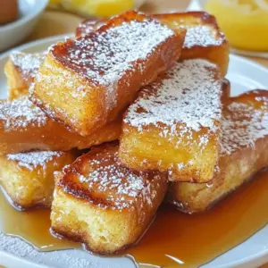 To make Cinnamon French Toast Sticks, gather these items: - 4 thick slices of brioche or challah bread - 2 large eggs - 1/2 cup milk (or almond milk for a dairy-free option) - 1 tablespoon vanilla extract - 1 teaspoon ground cinnamon - 2 tablespoons sugar (brown sugar for a richer flavor) - Pinch of salt - 2 tablespoons butter (or coconut oil) for cooking - Maple syrup and powdered sugar for serving You can add fun twists by using these optional ingredients: - A splash of orange juice for a citrusy kick - Nutmeg for extra warmth - Fresh berries for a fruity touch - Chocolate chips for a sweet surprise If you have dietary needs, here are some swaps: - Use gluten-free bread for a gluten-free option. - Replace eggs with flaxseed meal mixed with water for a vegan choice. - Choose almond or coconut milk to keep it dairy-free. - Swap sugar with a sugar substitute like stevia or monk fruit for a low-sugar option. These ingredients will help you create delicious Cinnamon French Toast Sticks. Enjoy making your breakfast special! {{ingredient_image_1}} Start by grabbing a large bowl. Add two large eggs, 1/2 cup of milk, and 1 tablespoon of vanilla extract. Next, sprinkle in 1 teaspoon of ground cinnamon and 2 tablespoons of sugar. For a richer taste, use brown sugar. Finally, add a pinch of salt. Whisk everything together until it looks smooth and creamy. This egg mixture is the magic that makes our French toast sticks delicious. Now, take your four thick slices of brioche or challah bread. Use a sharp knife to slice each piece into sticks that are about 1 inch wide. Make sure the sticks are thick enough to hold up during cooking. This shape helps them soak up the egg mixture and cook evenly. Heat a large skillet or griddle over medium heat. Add 2 tablespoons of butter or coconut oil to the pan. Let it melt and coat the surface. Dip each bread stick into the egg mixture. Make sure they soak well but don&rsquo;t fall apart. Place them into the skillet gently. Cook each side for 2-3 minutes until they turn golden brown. Adjust the heat if needed to avoid burning. Once cooked, set them on a paper towel-lined plate to soak up any extra butter or oil. Dust with powdered sugar and drizzle with warm maple syrup before serving. Enjoy your tasty treat! To get the best golden brown sticks, focus on the heat. Use medium heat for even cooking. If your pan is too hot, the outside burns while the inside stays wet. Make sure to coat your pan with butter or coconut oil. This helps prevent sticking and adds great flavor. Soak each stick well in the egg mixture, but don't let it fall apart. Cook each side for about 2-3 minutes. Watch closely to see when they turn golden. One common mistake is not using thick bread. Thin bread can become soggy and fall apart. Also, do not skip the soaking step. If you don't soak long enough, the sticks will taste dry. Another mistake is cooking on high heat. This can lead to burnt edges and raw centers. Finally, don&rsquo;t forget to dust with powdered sugar. It adds a nice touch and extra sweetness. For extra flavor, try adding fruit on top. Fresh berries or banana slices pair nicely. You can also add a sprinkle of chopped nuts for crunch. If you want a twist, use flavored syrup like caramel or chocolate. A dollop of whipped cream can make it feel special. Serve alongside a side of yogurt for a tasty contrast. Pro Tips Use Day-Old Bread: Stale bread absorbs more egg mixture without falling apart, making for a sturdier French toast stick. Experiment with Flavors: Add a pinch of nutmeg or a splash of orange zest to the egg mixture for a unique twist on the classic flavor. Keep Them Warm: If cooking in batches, place cooked French toast sticks on a baking sheet in a low oven (around 200&deg;F) to keep warm until serving. Perfect Pairings: Serve with fresh fruit, yogurt, or a side of bacon for a delicious and complete breakfast experience. {{image_2}} You can use many types of bread for cinnamon French toast sticks. Each type brings its own taste and texture. Here are some great choices: - Brioche: This soft bread is rich and sweet. It makes the sticks fluffy. - Challah: A traditional Jewish bread, challah is slightly sweet and has a nice texture. - Sourdough: This option adds a tangy flavor that contrasts well with sweet toppings. - Whole Wheat: A healthier choice, whole wheat bread gives a nutty flavor and more fiber. - Gluten-Free Bread: If you need gluten-free, look for a dense gluten-free bread for the best results. You can change the flavor of your cinnamon French toast sticks easily. Try these ideas: - Spices: Add nutmeg or allspice for a warm, cozy flavor. - Extracts: Use almond or maple extract for a unique twist. Just a few drops can change the whole dish! - Zest: Add lemon or orange zest for a fresh and bright taste. - Chocolate: Mix in cocoa powder for a chocolatey treat! Making cinnamon French toast sticks can fit many diets! Here are some easy swaps: - Gluten-Free: Choose gluten-free bread made from rice, almond, or other gluten-free grains. - Dairy-Free: Use almond milk or oat milk instead of regular milk. You can also use coconut oil instead of butter. These options keep the flavor while meeting dietary needs. Enjoy your French toast sticks no matter your choice! To store your leftover Cinnamon French Toast Sticks, let them cool first. Place them in an airtight container. You can keep them in the fridge for up to three days. If you want them to stay fresh longer, wrap them tightly in plastic wrap before placing them in the container. When you are ready to enjoy your leftovers, you can reheat them in several ways. The best method is to use a toaster oven. Heat them at 350&deg;F for about 5-7 minutes. This will keep them crispy. You can also use a microwave, but be careful. Heat them for 30 seconds at a time. Check how warm they are to avoid sogginess. If you want to freeze your Cinnamon French Toast Sticks, place them in a single layer on a baking sheet. Freeze them for about an hour until firm. Then, transfer them to a freezer bag or container. They will last for up to two months in the freezer. To reheat frozen sticks, follow the same toaster oven method. Just add a few extra minutes to the cooking time. Yes, you can make these sticks ahead. Cook them fully, then cool them. Store in an airtight container in the fridge. Reheat them in a toaster or skillet for a quick breakfast. Thick slices of brioche or challah work best. They soak up the egg mixture well. Their rich taste adds sweetness, making your French toast extra special. To get crispy sticks, use a hot skillet. Make sure to coat the pan with butter or oil. Cook each side until golden brown. You can also bake them briefly in the oven at 400&deg;F to add extra crispness. Maple syrup is a classic choice. You can also sprinkle powdered sugar on top. Fresh fruit like strawberries or bananas adds color and flavor. For a fun twist, serve with yogurt for dipping. In this post, we covered essential ingredients, step-by-step cooking methods, and tips for perfect French toast sticks. You learned about variations, storage options, and answered key questions. French toast sticks can be fun and easy. With many ways to make them your own, anyone can succeed. Enjoy trying new flavors and sharing your creations!