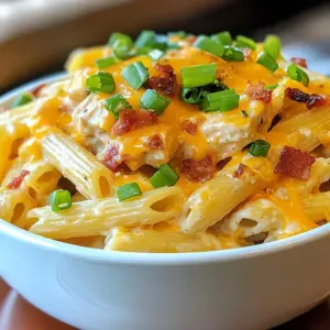 - 1 pound penne pasta - 2 cups cooked, shredded chicken - 8 ounces cream cheese For this dish, you need penne pasta, shredded chicken, and cream cheese. The penne gives a nice bite, while the chicken adds protein. Cream cheese makes the sauce creamy and rich. I often use rotisserie chicken for ease. It saves time and adds great flavor. - 1 cup ranch dressing - 1 cup sharp cheddar cheese, shredded - &frac12; cup mozzarella cheese, shredded - 1 cup cooked bacon bits - 1 teaspoon garlic powder - 1 teaspoon onion powder - &frac12; teaspoon black pepper Ranch dressing brings a tangy kick to the dish. Cheddar and mozzarella add depth and creaminess. Bacon bits add a smoky crunch. Garlic and onion powder enhance the flavor. Black pepper gives it a slight heat. Each of these ingredients works together to create a rich and tasty meal. - &frac14; cup green onions, chopped - Salt to taste Green onions add a fresh touch. They brighten the dish and make it look nice. Salt helps balance all the flavors. Adjust it to your taste, but be careful not to overdo it. Each ingredient plays a role in making Crack Chicken Penne a true delight. {{ingredient_image_1}} To start, bring a large pot of salted water to a boil. This step is key for flavor. Once boiling, add 1 pound of penne pasta. Cook it according to the package instructions until it's al dente. You want it firm but not hard. This usually takes about 10 to 12 minutes. After cooking, drain the pasta in a colander. Make sure to shake off any excess water. Set the pasta aside while you prepare the sauce. Now, let&rsquo;s make the creamy sauce. In a large mixing bowl, combine 8 ounces of softened cream cheese and 1 cup of ranch dressing. This combo gives a great flavor. Next, add 1 teaspoon each of garlic powder and onion powder. Also, add &frac12; teaspoon of black pepper. Mix these ingredients well until the sauce is smooth and creamy. You want it to be easy to stir. This will coat the pasta and chicken beautifully. Next, it&rsquo;s time to bring everything together. Add 2 cups of shredded chicken and 1 cup of cooked bacon bits to the bowl. For cheese lovers, add 1 cup of shredded sharp cheddar and &frac12; cup of shredded mozzarella. Stir until everything is well-coated with the creamy sauce. Now, gently fold the cooked penne pasta into the chicken mixture. If the mixture feels thick, add a splash of the pasta cooking water. This helps loosen it up. If you enjoy baked dishes, you can take it a step further. Transfer the mixture to a greased baking dish. Sprinkle more cheddar cheese on top. Bake it in a preheated oven at 350&deg;F for about 20 minutes. Look for a bubbly, golden top. After baking, let it cool slightly. Garnish with chopped green onions for a fresh touch before serving. Enjoy your Crack Chicken Penne! Using rotisserie chicken saves time. You can find it at any grocery store. Just shred it up and mix it in. This adds flavor and cuts prep time. To adjust creaminess, use pasta water. After boiling penne, save some water. If your mix feels thick, add a splash. This keeps your dish smooth and tasty. You can add vegetables to boost nutrition. Try spinach, bell peppers, or broccoli. Chop them small so they mix well. You can even toss in frozen peas for ease. For heat, think about spices. Add red pepper flakes or diced jalape&ntilde;os. Start with a small amount, then taste. You can always add more if you want it spicier. For baking, set your oven to 350&deg;F (175&deg;C). Bake your dish for about 20 minutes. Look for a bubbly and golden top as a sign it&rsquo;s ready. Using foil can help create a perfect crust. Cover your dish for the first 15 minutes. This keeps moisture in, then uncover to let it brown. Pro Tips Use Leftover Chicken: For a quicker meal, utilize leftover rotisserie chicken or any pre-cooked chicken to save time on preparation. Adjust the Creaminess: If you prefer a creamier dish, feel free to add more cream cheese or a splash of heavy cream to your sauce. Customize Your Cheeses: Experiment with different cheese combinations like pepper jack for a spicy kick or gouda for a smoky flavor. Add Veggies: Incorporate veggies such as spinach, broccoli, or bell peppers to enhance the nutritional value and add color to your dish. {{image_2}} You can easily adapt Crack Chicken Penne for different diets. For a low-carb option, swap the penne pasta for zucchini noodles. This keeps the dish light and fresh. Simply spiralize the zucchini and saut&eacute; it for a few minutes before adding it to the sauce. If you need a gluten-free option, look for gluten-free penne. Many brands offer this choice, and it cooks just like regular pasta. Make sure to check the package for cooking times. Want to spice things up? Add jalape&ntilde;os for a kick. You can mix in diced jalape&ntilde;os when you combine everything. This adds heat and flavor that really pops. For an Italian twist, try adding sun-dried tomatoes. Chop them up and stir them into the sauce for a burst of flavor. They pair well with the creamy base and give a nice tang. You can make Crack Chicken Penne in different ways. For a quick meal, use an Instant Pot. Start by cooking the penne in the pot. Then, mix in the other ingredients. Seal the lid and cook on high for just a few minutes. If you prefer a slow cooker, this works great too. Cook the chicken and sauce in the slow cooker for four to six hours on low. Then, stir in the cooked penne before serving. This method lets the flavors meld beautifully. To store leftovers, place Crack Chicken Penne in an airtight container. This keeps it fresh. Make sure the dish cools before sealing. In the fridge, it lasts about 3 to 4 days. If you plan to eat it later, label the container with the date. This helps you track freshness. Freezing is a great option for longer storage. To freeze, transfer the penne to a freezer-safe container. You can also use freezer bags for easy storage. Divide into portions for quick meals. Crack Chicken Penne can last up to 3 months in the freezer. When ready to eat, thaw it in the fridge overnight. To reheat, use the microwave or a stovetop. Add a splash of water if it seems dry. Repurposing leftovers can be fun! You can turn Crack Chicken Penne into a creamy soup. Just add some chicken broth and veggies. Another option is to make a hearty casserole. Layer the penne with more cheese and bake it until bubbly. You can also mix it with scrambled eggs for a tasty breakfast dish. These ideas help reduce waste and keep meals exciting. You can prepare Crack Chicken Penne in advance. Start by cooking the penne pasta and setting it aside. Mix the sauce with chicken, bacon, and cheese. Store this mixture in the fridge for up to two days. When ready to serve, heat it on the stovetop or bake it in the oven. If you bake it, add some extra cheese on top for a bubbly finish. This method saves time and keeps your meal fresh. Yes, you can swap cheeses based on your taste. Creamy cheeses like gouda or fontina melt well and add flavor. You can also use pepper jack for a spicy kick. If you prefer a lighter version, use low-fat cheeses instead. Mixing different cheeses can make the dish unique and exciting. Crack Chicken Penne pairs well with many sides. A fresh salad with mixed greens adds a nice crunch. Garlic bread is another favorite for soaking up the creamy sauce. Steamed broccoli or green beans also complement the meal well. Choose sides that balance the richness of the pasta for a complete dinner. In this blog post, we explored how to make delicious Crack Chicken Penne. We covered the key ingredients, from pasta to chicken, and how to enhance flavor with cheese and seasonings. You learned clear steps for preparation, assembly, and baking. I shared tips for spice and dietary changes along with storage advice. This dish offers tasty options for everyone. Try your own twists to make it special! Enjoy your cooking and the delicious meals to come.