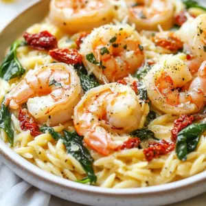 - 1 lb (450g) large shrimp, peeled and deveined - 1 cup orzo pasta - 2 cups vegetable or chicken broth - 1 cup heavy cream - 1 cup sun-dried tomatoes, chopped - 2 cups fresh spinach - 3 cloves garlic, minced - 1 teaspoon Italian seasoning - 1 tablespoon olive oil - Salt and pepper to taste - Grated Parmesan cheese, for topping - Fresh basil, for garnish Fresh ingredients make a big difference in this dish. Always choose shrimp that look moist and shiny. If they smell like the sea, they are fresh. Look for firm and bright spinach. Sun-dried tomatoes should be soft and not dried out. For orzo, check the date on the package. Fresh orzo will cook evenly and taste better. If you want to swap ingredients, there are great options. Use whole wheat orzo for a healthier pasta. You can replace heavy cream with coconut milk for a lighter dish. If you don't like shrimp, try chicken or tofu. For those who want more greens, add zucchini or bell peppers. {{ingredient_image_1}} Start by heating a large skillet over medium heat. Add 1 tablespoon of olive oil. Toss in 1 cup of orzo pasta and toast it for 2-3 minutes. Stir it often until it turns golden. Next, pour in 2 cups of vegetable or chicken broth. Bring it to a simmer. Cook the orzo according to the package instructions, usually 8-10 minutes. Stir occasionally to keep it from sticking. While the orzo cooks, grab another pan. Heat a little olive oil over medium heat. Add 1 pound of large shrimp that are peeled and deveined. Season with salt, pepper, and 1 teaspoon of Italian seasoning. Cook the shrimp for 2-3 minutes on each side. They should turn pink and opaque. Once done, remove them from the heat and set aside. In the skillet with the cooked orzo, lower the heat to medium-low. Add 3 cloves of minced garlic and saut&eacute; for about 1 minute until fragrant. Stir in 1 cup of heavy cream and bring it to a gentle simmer. Then, add 1 cup of chopped sun-dried tomatoes and 2 cups of fresh spinach. Stir until the spinach wilts. Finally, add the cooked shrimp back into the skillet. Toss everything until well combined. Taste the dish and adjust the seasoning with salt and pepper. Cook for an additional 2-3 minutes to heat through. Serve it hot, topped with grated Parmesan cheese and fresh basil for a delightful finish. To make the cream sauce smooth, start with medium-low heat. Add minced garlic first. Saut&eacute; it for one minute until it smells great. Then pour in the heavy cream slowly. Stir it gently to blend. This method helps keep the sauce creamy, not clumpy. If you want a richer taste, try using a mix of broth and cream. It adds depth and flavor to your dish. Cooking orzo al dente is easy. First, toast the orzo in olive oil until golden. Then, add broth and bring it to a simmer. Follow the package directions for cooking time, usually 8 to 10 minutes. Stir it often to prevent sticking. Taste it a minute before the timer goes off. It should be firm yet tender. If needed, cook it a bit longer. For perfect shrimp, use a hot pan with olive oil. Season the shrimp well with salt, pepper, and Italian seasoning. Cook them for about 2-3 minutes on each side. They should turn pink and opaque. Avoid crowding the pan; this helps them cook evenly. If you have many shrimp, cook them in batches. This way, they brown nicely. Pro Tips Perfectly Cooked Shrimp: To ensure your shrimp are perfectly cooked, remove them from the heat as soon as they turn pink and opaque. They will continue to cook slightly from residual heat. Flavorful Orzo: Toasting the orzo in olive oil before adding broth enhances its nutty flavor, making your dish even more delicious. Custom Creaminess: For a lighter version, substitute half of the heavy cream with Greek yogurt or a non-dairy alternative while maintaining the same great flavor. Fresh Spinach: Adding the spinach towards the end of cooking ensures it retains its vibrant color and fresh flavor, giving your dish a beautiful presentation. {{image_2}} You can make this dish even better by adding more vegetables. Try bell peppers for a sweet crunch. Zucchini adds a nice texture too. To increase the greens, toss in kale or broccoli. You can add peas for a pop of color and taste. Just saut&eacute; them with the garlic to bring out their flavors. This way, you make the dish more colorful and nutritious. If shrimp isn't your favorite, don't worry! You can use chicken or scallops instead. Simply cut the chicken into bite-sized pieces and cook it like the shrimp. For scallops, sear them until they are golden and cooked through. Tofu is a great option if you want a plant-based protein. Just press and cube the tofu, then saut&eacute; until golden. Each protein choice brings a new twist to the dish. Orzo is fun, but you can switch it up with other pastas. Try penne, farfalle, or even spaghetti for a different feel. Cook the pasta according to its package instructions before adding it to the sauce. Each pasta shape will hold the creamy sauce in its way, giving you a unique taste. You can even use whole grain or gluten-free pasta for a healthier option. To store your creamy Tuscan shrimp orzo, let it cool first. Place it in an airtight container. It will stay fresh in the fridge for up to three days. If you want to keep it longer, consider freezing it. When you're ready to enjoy your leftovers, reheat them gently. You can use the microwave or a skillet. If using the microwave, heat it in short bursts, stirring in between. If using a skillet, add a splash of broth or cream to keep it moist. Heat over medium-low until warmed through. To freeze this dish, use a freezer-safe container. Make sure to leave some space for expansion. It can last for up to three months in the freezer. To thaw, place it in the fridge overnight before reheating. Avoid refreezing after it has been thawed. Yes, you can. This dish works well with chicken or tofu. Just make sure to cook the chicken until it is no longer pink. For tofu, use firm or extra-firm and saut&eacute; until golden brown. Both choices will keep the meal tasty. You can use half-and-half or coconut milk. Both options give a creamy texture. For a lighter choice, try Greek yogurt or sour cream. Just mix them in at a lower heat to avoid curdling. Leftovers will stay good for about three days. Store them in an airtight container in the fridge. Reheat in a pan over low heat for the best taste. Yes, you can prepare some parts in advance. Cook the orzo and shrimp ahead of time. Store them separately in the fridge. When ready to eat, combine them with the cream sauce. This saves time and keeps everything fresh. This blog post covered key ingredients and their freshness, step-by-step cooking, and helpful tips. We explored different variations and how to store your meal. I hope these insights help you create a delicious dish that satisfies your taste. Remember, cooking is all about trying new things. Adjust the recipe to what you like best. Enjoy your cooking journey and share your success with others!
