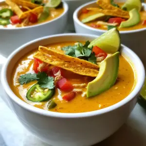 - 1 tablespoon olive oil - 1 medium onion, diced - 2 cloves garlic, minced - 1 medium red bell pepper, diced - 1 medium jalape&ntilde;o, deseeded and minced - 2 cups cooked chicken, shredded - 4 cups chicken broth - 1 can (15 oz) diced tomatoes (with juices) - 1 can (4 oz) diced green chilies - 1 teaspoon ground cumin - 1 teaspoon smoked paprika - 1 teaspoon chili powder - 1 cup corn kernels (fresh, frozen, or canned) - 1 cup heavy cream - Salt and pepper to taste - Tortilla strips, for garnish - Fresh cilantro, chopped, for garnish - Avocado slices, for garnish - Lime wedges, for serving The olive oil gives a rich base for the soup. The onion and garlic add a savory depth. Red bell pepper and jalape&ntilde;o bring sweet and spicy notes. Shredded chicken provides protein and heartiness. Chicken broth forms the soup's body, while tomatoes add acidity. Green chilies spice things up. Cumin, smoked paprika, and chili powder give warmth and complexity. Corn adds sweetness and texture. Heavy cream makes it creamy and rich. Finally, garnishes of cilantro, avocado, and tortilla strips enhance flavor and presentation. For a lighter option, use low-fat milk instead of heavy cream. If you avoid dairy, try coconut milk for creaminess. Use vegetable broth for a vegetarian soup. Swap chicken with beans or tofu for a plant-based protein. If you dislike spice, leave out jalape&ntilde;o and green chilies. You can also adjust the seasonings to suit your taste. {{ingredient_image_1}} 1. Heat the olive oil in a large pot over medium heat. 2. Add the diced onion and cook until it looks clear, about 3-4 minutes. 3. Stir in the minced garlic, red bell pepper, and jalape&ntilde;o. Cook for 2-3 minutes until the peppers soften. 4. Add the shredded chicken to the pot. Mix it well with the veggies. 5. Pour in the chicken broth, diced tomatoes, and green chilies. Stir in the cumin, smoked paprika, and chili powder. Season with salt and pepper. 6. Bring the soup to a boil. Reduce the heat to low. Let it simmer for about 15 minutes. 7. After simmering, add the corn and heavy cream. Stir until mixed and warm it for another 5 minutes. 8. Taste the soup and add more salt and pepper if needed. 9. Serve the soup hot. Top it with tortilla strips, chopped cilantro, and avocado slices. Add lime wedges on the side for extra zest. - When you heat the oil, make sure it&rsquo;s hot enough to sizzle when you add the onion. This helps build flavor. - Don&rsquo;t rush the cooking of the onion and garlic. It makes the base of your soup tasty. - Be gentle while mixing the chicken with veggies to avoid shredding it more. - After adding the broth, make sure to scrape the bottom of the pot. This lifts any stuck bits for more flavor. - Simmering is key. Letting the soup sit helps the spices blend well. - When you add cream, stir slowly to keep it smooth and creamy. - Always taste before serving. Adjusting seasoning can make a big difference. Consider checking out visual aids on cooking channels or food blogs. Look for videos that show the step-by-step process. YouTube has many helpful tutorials. Watching someone cook can make it easier to follow along at home. To make your soup even better, use fresh herbs. Fresh cilantro adds a bright taste. You can also add lime juice for a zing. Want more depth? Try adding some smoked paprika. It gives a lovely smoky flavor. For a richer texture, mix in some cream slowly. Avoid adding it too fast to prevent curdling. Also, use quality chicken broth. Homemade broth makes a big difference. If you're short on time, store-bought works too. Fresh corn gives a nice crunch, but frozen corn works just as well. One common mistake is overcooking the vegetables. Cook them just until soft. This keeps them vibrant and tasty. Another mistake is not seasoning enough. Always taste and adjust salt and pepper. If the soup is bland, it loses its appeal. Don't skip the garnishes. Tortilla strips and avocado elevate the dish. Lastly, avoid boiling the soup after adding cream. It can make the cream separate and ruin the texture. Serve your soup in warm bowls. This keeps it hot and inviting. Garnish generously with cilantro and tortilla strips. Add a slice of avocado on top for creaminess. Include lime wedges on the side. Squeeze lime juice right before eating for a fresh kick. Pair this soup with a side salad or quesadillas. It makes for a hearty meal that everyone will love. Pro Tips Use Rotisserie Chicken: For a quick and easy option, use store-bought rotisserie chicken. This saves time and adds great flavor to your soup. Adjust the Heat: If you prefer a spicier soup, keep the seeds in the jalape&ntilde;o or add a pinch of cayenne pepper. Adjust according to your heat preference. Fresh Herbs: Incorporate fresh herbs like cilantro or parsley at the end of cooking for a burst of freshness that enhances the overall flavor. Make it Ahead: This soup tastes even better the next day! Make it ahead of time and store it in the fridge for up to 3 days to allow the flavors to develop. {{image_2}} You can make this soup your own. Try adding black beans for protein. They add a nice texture. A splash of lime juice gives it a fresh kick. Want some crunch? Toss in some fresh corn or diced zucchini. You can even swap chicken for shrimp for a seafood twist. Each change brings new flavors to this dish. To make this soup vegan, replace chicken with chickpeas or lentils. Use vegetable broth instead of chicken broth. For creaminess, try coconut milk or cashew cream. You can also add mushrooms for a hearty touch. This keeps the soup rich and satisfying without meat. Adjust the heat level to suit your taste. If you like it mild, skip the jalape&ntilde;o. For more spice, add extra chili powder or use a hotter pepper. You can also stir in some hot sauce just before serving. Always taste as you go to find your perfect heat. To keep your creamy chicken tortilla soup fresh, let it cool first. Pour it into an airtight container. Make sure to seal it tightly. Store the soup in the fridge for up to three days. This keeps the flavors bright and tasty. When you&rsquo;re ready to eat the soup again, pour it into a pot. Heat it over medium heat. Stir often to prevent sticking. If the soup thickens, add a splash of chicken broth or water. This helps keep it creamy and delicious. If you want to save the soup for later, freezing is a great option. Divide the soup into smaller containers. Leave some space at the top for expansion. Seal the containers tightly and label them with the date. You can freeze it for up to three months. When you want to enjoy it, thaw it in the fridge overnight before reheating. You can use half-and-half or whole milk. Both will create a creamy texture. If you want a lighter option, try coconut milk. It adds a nice flavor too. For a dairy-free choice, use cashew cream or almond milk. These options work well and keep the soup rich. Yes, you can make this soup in a slow cooker! Start by saut&eacute;ing the onion, garlic, and peppers in a pan. Then add everything to the slow cooker. Cook on low for 6-8 hours or high for 3-4 hours. Add the heavy cream and corn in the last 30 minutes. This method deepens the flavors and makes it easy. If your soup is too watery, there are a few easy ways to thicken it. You can add more corn or some mashed potatoes. Another option is to mix a tablespoon of cornstarch with water and stir it in. Let it cook for a few minutes to thicken. You can also let the soup simmer longer to reduce the liquid. This blog post covered everything you need for making Creamy Chicken Tortilla Soup. We explored the key ingredients, cooking steps, and tips for great taste. I also shared fun variations and storage advice. You can enjoy this soup in many ways, even adapting it to your tastes. Now, you're ready to cook a delicious meal. Enjoy every spoonful, and don't be afraid to get creative!