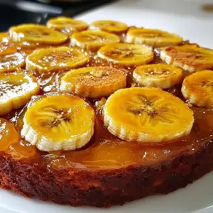- 3 ripe bananas, sliced into rounds - 1/4 cup packed brown sugar - 1/4 cup unsalted butter - 1 cup all-purpose flour - 1 teaspoon baking powder - 1/2 teaspoon baking soda - 1/4 teaspoon salt - 1/2 cup granulated sugar - 1 large egg, at room temperature - 1/4 cup milk, at room temperature - 1 teaspoon vanilla extract - 1/2 teaspoon ground cinnamon The key ingredients bring flavor and texture to the cake. Ripe bananas are sweet and soft. They create a moist cake and add a lovely taste. The brown sugar and butter mix makes a rich caramel base. This helps the bananas shine when you flip the cake. Using both baking powder and baking soda ensures the cake rises nicely. - Whipped cream - Vanilla ice cream You can serve the cake warm or at room temperature. A dollop of whipped cream or a scoop of vanilla ice cream makes it extra special. These toppings add creaminess and balance the sweetness of the cake. - Coconut oil for unsalted butter - Almond milk for regular milk - Whole wheat flour for all-purpose flour These swaps can help you adjust the recipe to fit your diet. Coconut oil gives a hint of coconut taste. Almond milk makes it dairy-free. Whole wheat flour adds a nutty flavor and extra fiber. {{ingredient_image_2}} First, heat your oven to 350&deg;F (175&deg;C). Take a 9-inch round cake pan. Lightly grease it with cooking spray or softened butter. Make sure to coat the sides well. This helps the cake come out easily later. In a small saucepan, melt the unsalted butter and brown sugar over low heat. Stir gently until it bubbles and blends well. Carefully pour this mixture into your prepared cake pan. Spread it evenly to cover the bottom. This creates a tasty base for the cake. Grab a medium mixing bowl. In this bowl, whisk together the all-purpose flour, baking powder, baking soda, salt, and ground cinnamon. Make sure they mix well. This step is key to creating a fluffy cake. In a large bowl, beat the granulated sugar and egg with an electric mixer on medium speed. Do this for about 2-3 minutes until it&rsquo;s light and fluffy. Slowly mix in the milk and vanilla extract. Then, add the dry ingredients to this wet mix. Stir gently just until no dry flour remains. Be careful not to overmix! Now, pour the batter over the arranged bananas in the pan. Smooth the surface gently. Bake for 30-35 minutes. To check if it&rsquo;s done, insert a toothpick in the center. If it comes out clean, it's ready. Cool the cake in the pan for about 10 minutes. Invert it carefully onto a serving plate. Let it cool completely before slicing. Enjoy your delicious treat! To keep your cake light and fluffy, do not overmix the batter. Mix just until you see no dry flour. This helps air stay in the batter. Use room temperature ingredients, like the egg and milk. They blend better. Also, make sure your baking powder and baking soda are fresh. Old leavening agents can lead to a heavy cake. For the best caramel layer, melt the butter and brown sugar on low heat. Stir gently until it bubbles. This gives a nice, smooth caramel. Pour it quickly into the pan so it stays warm. If it cools too much, it may not spread well. Arrange the banana slices evenly for a beautiful look after baking. After baking, let the cake cool in the pan for about 10 minutes. This helps it set and makes it easier to flip. To invert, place a flat plate over the pan. Hold them together tightly and flip. Gently lift the pan off. If the cake sticks, tap the pan lightly. This should help it fall out easily. Enjoy your beautiful banana topping! Pro Tips Use Overripe Bananas: The riper the bananas, the sweeter they will be. Look for bananas with brown spots for the best flavor. Let the Cake Cool: Allowing the cake to cool slightly before inverting it helps prevent it from breaking apart. Experiment with Toppings: Try adding nuts or shredded coconut on top of the bananas for added texture and flavor. Storage Tips: Store any leftovers in an airtight container at room temperature for up to 2 days, or refrigerate for longer freshness. {{image_4}} You can easily make a vegan version of this cake. Use plant-based butter instead of regular butter. Swap the egg for a flax egg. To make a flax egg, mix 1 tablespoon of flaxseed meal with 2.5 tablespoons of water. Let it sit for 5 minutes. Use a non-dairy milk, such as almond or oat milk. The cake will taste just as good, and everyone will love it! If you need a gluten-free cake, replace all-purpose flour with a gluten-free flour blend. Make sure the blend has xanthan gum. This will help give the cake a good texture. You can also use almond flour for a nutty flavor. The cake will still rise and be fluffy, just like the classic version. You can add fun flavors to your cake! Try mixing in chopped nuts, like walnuts or pecans. This adds a nice crunch. You can also add spices like nutmeg or cardamom for extra warmth. If you want something sweeter, fold in chocolate chips. Each of these options will make your cake unique and even more tasty. To store leftover banana upside-down cake, let it cool completely. Place slices in an airtight container. You can also cover the cake with plastic wrap. Keep it in the fridge for up to three days. This keeps the cake moist and fresh. For freezing, cut the cake into slices. Wrap each slice tightly in plastic wrap. Then, place the wrapped slices in a freezer-safe bag. You can freeze the cake for up to three months. This way, you can enjoy a slice anytime! To reheat, take a slice from the fridge or freezer. If frozen, let it thaw in the fridge overnight. Use a microwave or oven to warm it. For the microwave, heat for about 15-20 seconds. If using the oven, preheat to 350&deg;F (175&deg;C) and warm for about 10 minutes. Enjoy your warm, tasty treat! Yes, you can use frozen bananas. Just thaw them first. Drain any excess liquid. Use them in the same way as fresh bananas. They will still add great flavor to your cake. You can use many fruits for an upside-down cake. Pineapple is very popular. Peaches, apples, and pears also work well. Feel free to mix fruits too. Just make sure they are ripe and sweet. To check if your cake is done, insert a toothpick into the center. If it comes out clean, your cake is ready. If it has batter on it, bake a few more minutes. Keep an eye on it to avoid overbaking. In this post, we explored making a delicious banana upside-down cake. We covered key ingredients, step-by-step instructions, and helpful tips to make your cake perfect. We also looked at variations like vegan and gluten-free options. Remember, great taste starts with quality ingredients and careful mixing. You can enjoy this cake fresh or store leftovers easily. Now, get creative and make your own tasty version!