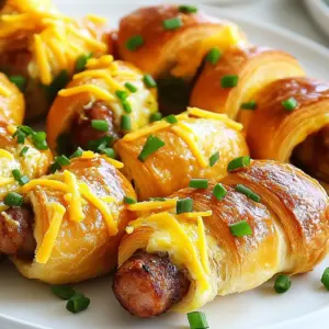 - 8 breakfast sausages (pork or turkey) - 1 package (8 oz) crescent roll dough - 4 large eggs - 1/4 cup milk - 1/2 cup shredded cheddar cheese - 1 tablespoon chopped fresh chives (or green onions) - Salt and pepper to taste - Cooking spray or olive oil These ingredients form the base of your breakfast pigs in a blanket. The breakfast sausages provide savory flavor. The crescent roll dough adds a light, flaky texture. Eggs and milk create a rich topping, while cheese and chives add depth and brightness. - Alternative types of sausages: You can use chicken, beef, or plant-based sausages for different tastes. - Gluten-free dough options: Look for gluten-free crescent roll dough if you need a gluten-free option. - Dairy-free cheese options: Use vegan cheese to keep it dairy-free while still enjoying a cheesy flavor. These substitutions help you customize the recipe to fit your dietary needs. They allow you to enjoy this dish without compromising on taste. - Salt and pepper variations: Try adding garlic powder or onion powder for more flavor. - Additional herbs or spices to enhance flavor: Fresh herbs like parsley or dill can brighten the dish. Paprika can add a nice kick, too. Seasoning is key to making these breakfast pigs in a blanket stand out. A little extra flavor can take this dish from good to great. {{ingredient_image_1}} 1. Preheat your oven to 375&deg;F (190&deg;C). This step ensures that the dough cooks evenly. 2. Prepare the baking sheet by lining it with parchment paper. This helps prevent sticking. 3. In a bowl, whisk together 4 large eggs, 1/4 cup milk, salt, and pepper until mixed well. 4. Stir in 1/2 cup shredded cheddar cheese and 1 tablespoon of chopped chives. This adds great flavor. 1. Cook the breakfast sausages in a skillet over medium heat. This takes about 8-10 minutes. 2. Ensure they are fully cooked by checking they are browned and firm. Let them cool slightly before using. 1. Unroll the crescent roll dough on a clean surface. This dough comes in triangles. 2. Place one sausage at the wide end of each triangle. 3. Roll it up tightly, enclosing the sausage completely. This keeps the filling inside. 4. Arrange the rolled sausages on your lined baking sheet, leaving space between each one. 5. Drizzle the egg mixture over the top of the rolled sausages. This adds a nice shine. 1. Bake in the preheated oven for 12-15 minutes. 2. Check for doneness by looking for a golden brown color on the pastry. 3. Tips for achieving that perfect color: make sure your oven is fully preheated and avoid opening the oven too often. Enjoy the deliciousness of your Breakfast Pigs in a Blanket! You can prep some parts of this recipe in advance. Cook the sausages the day before and store them in the fridge. This saves time on busy mornings. You can also mix the egg, milk, cheese, and chives ahead of time and keep it chilled. Assemble the rolls in the morning for a fresh start. If you want to store assembled rolls, wrap them in plastic wrap. Place them in the fridge for up to 24 hours. When you're ready to bake, just drizzle the egg mixture and pop them in the oven. Baking times can vary with different ovens. My oven runs hot, so I bake for 12 minutes. If yours runs cooler, you might need 15 minutes. Check often to avoid overbaking. To make the dough flaky, don't skip the egg drizzle. It helps create a tender crust. Also, keep the crescent roll dough cold. Warm dough can get tough. Dipping sauces make this dish even better. Try mustard, ketchup, or even ranch dressing. These add fun flavors and a little zing. For a great presentation, serve the pigs in a blanket on a colorful platter. Add fresh herbs or sliced veggies around them. This makes your dish look vibrant and inviting. Pro Tips Use a Variety of Sausages: Experiment with different types of sausages like spicy Italian or chicken for unique flavors. Customize the Cheese: Try different cheeses such as pepper jack or feta to add a twist to your dish. Make Ahead: Prepare the rolled sausages a few hours in advance, and store them in the fridge until you're ready to bake. Garnish for Presentation: Serve with a sprinkle of extra chives or a drizzle of hot sauce for added flavor and visual appeal. {{image_2}} You can make your Breakfast Pigs in a Blanket even tastier by adding more cheese. Try using mozzarella, pepper jack, or even cream cheese. Each type brings a unique flavor and texture. You can also put cheese inside the roll. Just sprinkle some shredded cheese over the sausage before you roll it up. This extra layer melts and creates a cheesy surprise in every bite. To give your dish a new twist, use different herbs and spices. You can add garlic powder, paprika, or Italian seasoning to the egg mix for extra flavor. Adding vegetables also works well. Chopped bell peppers, spinach, or even jalape&ntilde;os can add color and taste. Just be careful not to add too much moisture, or the dough might get soggy. If you want a quicker option, use an air fryer. Set it to 350&deg;F (175&deg;C) and cook for about 8-10 minutes. This method gives you a crispy outside without the need for extra oil. You can also prepare these on a grill. Just wrap the sausages in dough and place them on the grill. Turn them often to get that nice golden brown color. Enjoy the smoky flavor that comes from grilling! To keep your Breakfast Pigs in a Blanket fresh, follow these tips: - Refrigeration Tips for Leftovers: Store any leftovers in an airtight container. Keep them in the fridge for up to three days. If you want to maintain flavor and texture, allow them to cool before sealing. - Freezing Instructions for Longer Storage: For longer storage, you can freeze the rolls. Wrap each roll tightly in plastic wrap, then place them in a freezer bag. They will last for about two months. When you're ready to enjoy them, just thaw them in the fridge overnight. When it's time to eat your leftovers, reheating is key to keeping them tasty. Here&rsquo;s how: - Best Methods to Reheat Without Drying Out: The best way to reheat your Pigs in a Blanket is in the oven. Preheat it to 350&deg;F (175&deg;C). Place the rolls on a baking sheet and cover them with foil. Heat for about 10-15 minutes until warm. - Microwaving Versus Oven Reheating: Microwaving is quicker but can make the dough chewy. If you use the microwave, heat them for 30 seconds at a time to avoid overcooking. For the best taste and texture, always choose the oven when you can. Yes, you can use frozen breakfast sausages. Just make sure to cook them fully. Thaw the sausages first for best results. You can microwave them or leave them in the fridge overnight. Once thawed, cook them in a skillet over medium heat. This way, they will brown nicely and cook evenly. Using frozen sausages saves time and still tastes great! Crescent roll dough is a great choice. It is easy to use and has a flaky texture. If you want a different flavor, you can try puff pastry. Puff pastry is richer but takes longer to prepare. Another option is biscuit dough, which is thicker and gives a different bite. Each dough has its pros and cons, so pick what you like! To make this dish healthier, consider using turkey sausages. They have less fat than pork sausages. You can also use whole wheat crescent dough for more fiber. Instead of cheddar, try low-fat cheese to cut calories. Adding vegetables like spinach or bell peppers boosts nutrition too. These small changes keep the recipe tasty without losing flavor! You can store leftovers in the fridge for up to three days. Keep them in an airtight container to stay fresh. If you want to save them longer, freeze them for up to two months. Just make sure to wrap them well. When you are ready to eat, reheat them in the oven or microwave for the best taste. This blog post covered how to make delicious pigs in a blanket. We discussed the key ingredients, including breakfast sausages, crescent roll dough, and cheese. You learned about prep and cooking steps, with tips for achieving the perfect texture. I shared variations and suggested how to serve your dish. Remember, these snacks are easy to adapt and fun to make. Try different flavors and cooking methods to keep it fresh. Now, go ahead and make a tasty batch today!