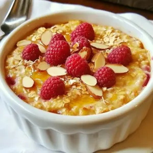 - 2 cups rolled oats - 2 cups plant-based milk - 1 cup fresh or frozen raspberries - 1 ripe banana, mashed - 1/4 cup maple syrup or agave nectar - 1 teaspoon vanilla extract - 1 teaspoon baking powder - 1/2 teaspoon cinnamon - A pinch of salt In this recipe, the rolled oats form the base. They provide fiber and keep you full. The plant-based milk adds creaminess and moisture. You can use almond or oat milk based on your taste. Raspberries bring a burst of flavor and color. Fresh ones are great, but frozen does the job too. The ripe banana acts as a natural sweetener and helps bind the oats. Maple syrup or agave nectar adds extra sweetness. I prefer maple syrup for its rich flavor. The baking powder gives the oats a fluffy texture. Cinnamon adds warmth and a hint of spice. Lastly, a pinch of salt balances the sweetness and enhances the taste. - Sliced almonds - Coconut flakes - Additional raspberries Toppings can take your baked oats to the next level. Sliced almonds add crunch and healthy fats. Coconut flakes provide a tropical twist. More raspberries on top create a beautiful presentation and extra fruitiness. Feel free to mix and match based on your mood! {{ingredient_image_1}} - Preheat oven to 350&deg;F (175&deg;C). - Grease or line an 8x8 inch baking dish. Start by heating your oven. This helps your oats bake evenly. Greasing the dish keeps the oats from sticking. You can use coconut oil or parchment paper for easy cleanup. - Combine oats, baking powder, cinnamon, and salt. In a large bowl, mix rolled oats with baking powder, cinnamon, and a pinch of salt. This blend gives the oats a nice rise and flavor. Stir well to make sure everything is mixed evenly. - Whisk together plant-based milk, mashed banana, maple syrup, and vanilla. Now, grab another bowl. In it, whisk together plant-based milk, mashed banana, maple syrup, and vanilla. This mixture adds moisture and sweetness. Make sure it&rsquo;s smooth for the best result. - Mix wet and dry ingredients, fold in raspberries. Pour the wet mixture into the dry bowl. Stir gently until combined. Then fold in the raspberries. This adds a burst of flavor and color to your oats. - Spread mixture in baking dish, top with additional raspberries. Transfer the oat mixture to your baking dish. Spread it out evenly. If you saved any raspberries, sprinkle them on top for extra sweetness and decoration. - Bake for 30-35 minutes until golden and set. Put the dish in your preheated oven. Bake for about 30 to 35 minutes. Keep an eye on it. The top should be golden and firm to the touch. Enjoy the delicious aroma as it bakes! To get the perfect baked oats, start with the right oat consistency. Use rolled oats, as they hold their shape well. When mixing the ingredients, make sure they blend smoothly. This creates a creamy texture. After baking, let the dish rest for a few minutes. This helps the oats set and makes serving easier. You can tweak the sweetness by using different sweeteners. Maple syrup gives a rich flavor, but agave nectar works too. For a fun twist, add spices like nutmeg or cardamom. These spices bring warmth and depth to the dish. Just a pinch can brighten the overall taste. For serving, keep it simple yet appealing. Drizzle warm maple syrup on top. Add fresh raspberries and a sprinkle of sliced almonds or coconut flakes for crunch. This not only tastes good but looks great too. A colorful plate draws everyone in and makes breakfast feel special. Pro Tips Use Ripe Bananas: The riper the banana, the sweeter and more flavorful your baked oats will be. Look for bananas with brown spots for the best results. Mix in Variations: Feel free to add other fruits such as blueberries or chopped apples for a flavor twist. You can also mix in nuts or seeds for added crunch. Customize Your Sweetness: Adjust the amount of maple syrup or agave nectar based on your taste preference. Start with less and add more if needed after tasting the batter. Perfect Serving Size: Cut into squares for easy serving or scoop into bowls for a cozy breakfast. Serve warm for the best texture and flavor. {{image_2}} You can switch out raspberries for other fruits. Blueberries are a great choice. They add a nice burst of flavor. Strawberries also work well. Slice them up and mix them in. You can even use seasonal fruits like peaches or cherries. This keeps your baked oats fresh and exciting. If you need gluten-free oats, choose certified gluten-free rolled oats. This ensures they are safe to eat. You can also use alternative binding ingredients. Try mashed sweet potatoes or ground flaxseed mixed with water. This helps hold the oats together while keeping your dish gluten-free. Adding protein boosts the nutrition of your baked oats. Nut butters like almond or peanut add creaminess and flavor. Mix in a scoop of your favorite protein powder for an extra kick. You can also incorporate seeds like chia or flax. These seeds add fiber and healthy fats, making your meal more filling. To store leftovers, let the baked oats cool. Then, place them in an airtight container. Store the container in the fridge. This helps keep the oats fresh for up to 5 days. To maintain freshness, cover the dish tightly if you leave it in the baking dish. This prevents drying out. To freeze baked oats, cut them into squares first. Wrap each square tightly in plastic wrap. Then, place the wrapped pieces in a freezer bag. This method helps keep them from freezer burn. When you want to eat them, take a piece out and let it thaw in the fridge overnight. Reheat in the oven or microwave. For the best texture, warm them gently. Stored baked oats last about 5 days in the fridge. In the freezer, they can last up to 3 months. Watch for signs of spoilage like mold or an off smell. If the oats look or smell strange, it is best to toss them. Enjoy your vegan raspberry baked oats fresh for the best taste! Yes, you can make this recipe nut-free. Use soy milk or oat milk instead of almond milk. These options taste great and are safe for those with nut allergies. Always check labels for allergen information. You can easily adjust the sweetness to your taste. If you want less sweetness, use less maple syrup. You can also try agave nectar or stevia for a different flavor. Taste the mixture before baking to find the right level for you. You can use instant oats, but the texture will change. Instant oats cook faster and may become mushy. Rolled oats hold their shape better, giving you a nice, chewy texture in your baked oats. Stick with rolled oats for the best results. Yes, this recipe is great for meal prep. You can make it ahead of time and store it in the fridge. Bake it, let it cool, and then cut it into squares. Store in an airtight container for quick breakfasts all week long. We explored a simple baked oats recipe using rolled oats, plant-based milk, and raspberries. You learned the steps to prep, mix, and bake for a tasty dish. Tips like flavor boosts and storage help you customize your creation. Feel free to swap fruits or add proteins for even more variety. Enjoy your baked oats warm or topped with your favorites. Now, get cooking and make this healthy treat your own!