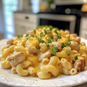 - 2 cups elbow macaroni - 1 lb boneless skinless chicken breasts - 3 tablespoons butter - 4 cloves garlic, minced - 1/4 cup honey - 1 cup chicken broth The main ingredients make this dish rich and flavorful. The elbow macaroni serves as a great base, while the chicken adds protein. Butter and garlic create a lovely aroma and taste. Honey brings sweetness, and chicken broth adds depth. - 2 cups shredded cheddar cheese - 1/2 cup cream cheese, softened - 1 teaspoon smoked paprika - Salt and pepper to taste The cheese blend gives this mac and cheese its creamy texture. Cream cheese makes it rich, while cheddar adds sharpness. Smoked paprika enhances the flavor, and salt and pepper balance everything. Together, they make each bite delicious. - 1/4 cup green onions, sliced Green onions add a fresh crunch. They also give a pop of color. This simple garnish makes each bowl look great and tastes even better. Plus, it brightens the dish. {{ingredient_image_1}} - Boil a large pot of salted water. - Add 2 cups of elbow macaroni. - Cook until al dente, as per package instructions. - Drain and set aside. - Dice 1 pound of boneless, skinless chicken breasts. - Season with salt, pepper, and 1 teaspoon of smoked paprika. - Melt 1 tablespoon of butter in a large skillet over medium heat. - Add the chicken to the skillet and brown for 5-7 minutes. - Remove the chicken and set it aside. - In the same skillet, melt 2 tablespoons of butter. - Add 4 cloves of minced garlic and saut&eacute; until fragrant. - Pour in 1/4 cup of honey and 1 cup of chicken broth. - Bring the sauce to a simmer and cook for 2-3 minutes. - Lower the heat and return the cooked macaroni and chicken to the skillet. - Stir in 1/2 cup of softened cream cheese. - Add 2 cups of shredded cheddar cheese and mix until melted. - Taste the mac and cheese and adjust salt and pepper as needed. - If you want a creamier texture, add a splash of chicken broth. - Sprinkle 1/4 cup of sliced green onions on top. - Serve hot and enjoy the rich flavors! - Tips for al dente pasta: Cook the elbow macaroni in salted water. Follow the package time, but check a minute early. You want a slight bite. - How to avoid sticky mac and cheese: After draining, rinse the macaroni quickly with cold water. This stops cooking and helps prevent sticking. - Adjusting sweetness: Start with the honey in the sauce. Taste as you go. If it's too sweet, add a bit more broth to balance it. - Thickening or thinning the sauce: For a thicker sauce, let it simmer longer. If it&rsquo;s too thick, stir in a splash of chicken broth until it reaches your desired consistency. - Choosing the best cheeses: Use a mix of sharp cheddar and cream cheese. The cheddar gives flavor, while cream cheese brings creaminess. - How to get creamy textures: Add the cheeses slowly over low heat. Stir constantly until melted for that perfect creamy texture. Pro Tips Cook Pasta Al Dente: Ensure you cook the elbow macaroni until al dente for the perfect texture. This will help it hold up in the creamy sauce without becoming mushy. Use Fresh Garlic: Freshly minced garlic enhances the flavor of the sauce significantly compared to pre-minced options. It adds a fragrant aroma and a depth of flavor to your dish. Adjust Creaminess: If you prefer a creamier mac and cheese, consider adding a splash of heavy cream or more chicken broth until you reach your desired consistency. Garnish for Freshness: Don&rsquo;t skip the green onions! They provide a fresh crunch and a burst of color that elevates the dish both visually and in flavor. {{image_2}} You can switch up the protein in this dish. Shrimp works well. Just saut&eacute; it until it turns pink. Beef is another option. Use ground beef or diced steak for a hearty twist. If you prefer a vegetarian meal, try using mushrooms or chickpeas. Both options add great texture and flavor. I love to play with different cheeses. Try using mozzarella for a stretchy effect. Gouda adds a nice smokiness. For a sharp bite, add some blue cheese. You can mix cheeses too, creating a unique blend. Adding spices like pepper jack can bring a spicy kick. Spices can change the dish's flavor. Garlic powder enhances the garlic taste. Onion powder can add a sweet depth. Dried herbs like thyme or basil can elevate the dish. A pinch of cayenne pepper can add heat if you like spice. To store leftovers, let your Honey Garlic Butter Chicken Mac & Cheese cool first. Place it in an airtight container. Seal it tightly to keep it fresh. Store it in the fridge. It will last about 3-4 days. When you want to reheat, add a splash of chicken broth. This helps restore creaminess. Heat it in the microwave or on the stove. Stir it often to warm evenly. You can freeze mac and cheese safely. After it cools, scoop it into freezer-safe containers. Leave some space at the top, as it expands when frozen. Label the containers with the date. It can last up to 2-3 months in the freezer. When you are ready to eat, take it out of the freezer. Thaw it in the fridge overnight. For quick thawing, place it in cold water. Reheat it on the stove or microwave. Add a bit of broth if needed. To maintain texture and flavor, avoid freezing it with toppings like green onions. Add them fresh when serving. When stored properly, the dish keeps its taste and texture well. In the fridge, it lasts about 3-4 days. In the freezer, expect 2-3 months of good quality. Always check for any off smells or changes in color before eating. To make Honey Garlic Butter Chicken Mac & Cheese gluten-free, use gluten-free elbow macaroni. Many brands offer good options that taste great. Check the labels for other ingredients, like chicken broth, to ensure they are gluten-free. This way, you can enjoy the dish without worry. Yes, you can make this dish in advance. Cook it fully and let it cool. Then, store it in an airtight container in the fridge. When you're ready to eat, just reheat it on the stove or in the oven. Add a splash of chicken broth if it seems dry. This dish pairs well with a simple salad or steamed vegetables. You could also serve it with crusty bread for a complete meal. If you want a bit of crunch, try some garlic bread on the side. These sides balance the creamy mac and cheese well. To adjust the servings, simply multiply or divide the ingredients. For example, if you want to serve eight, double all the ingredients. If you need to serve two, halve them. Keep in mind that cooking times may change slightly with different amounts. Absolutely! Adding vegetables boosts nutrition and flavor. You can stir in cooked broccoli, spinach, or peas. Just make sure to cook them before mixing them with the mac and cheese. This adds color and makes the dish more filling. This blog post covered how to make Honey Garlic Butter Chicken Mac & Cheese. We explored key ingredients, stepped through the cooking process, and discussed tips for making it perfect. I shared variations for proteins and cheeses to suit your taste. Remember, it&rsquo;s easy to store leftovers while maintaining flavor. With the right adjustments, you can make this dish your own. Enjoy the rich, creamy texture and the sweet garlic flavor. Dive into this recipe and make it a family favorite today!