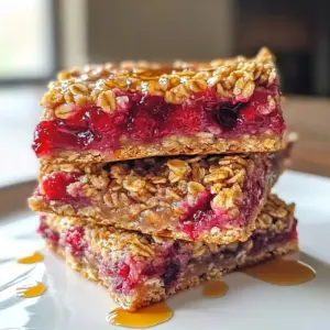 - 2 cups rolled oats - 1 cup almond milk (or any plant-based milk) - 1/2 cup almond butter (or any nut/seed butter) - 1/4 cup maple syrup - 1 cup mixed berries (fresh or frozen; blueberries, strawberries, raspberries) - 1/2 teaspoon vanilla extract - 1 teaspoon baking powder - 1/2 teaspoon cinnamon - Pinch of salt - Optional: 1/4 cup vegan chocolate chips or chopped nuts Gather these ingredients to make your vegan berry oatmeal bars. Rolled oats form the base, giving the bars great texture and energy. Almond milk keeps them moist and creamy, while almond butter adds healthy fats. Maple syrup sweetens the mix, and mixed berries bring vibrant flavor and nutrients. You can use fresh or frozen berries, depending on what's in season or what you have on hand. I often use blueberries and strawberries for their sweetness. A touch of vanilla extract enhances the taste, while baking powder makes the bars rise just right. Cinnamon adds warmth, and a pinch of salt balances the sweetness. For a fun twist, you can add vegan chocolate chips or chopped nuts. They give extra crunch and flavor, making these bars even more enjoyable. These simple ingredients come together to create a delicious, energizing snack. Enjoy making these vegan berry oatmeal bars! {{ingredient_image_1}} - Preheat oven to 350°F (175°C). - Line a baking dish with parchment paper. - Combine 2 cups rolled oats, 1 teaspoon baking powder, 1/2 teaspoon cinnamon, and a pinch of salt in a large bowl. Stir until mixed well. - In a separate bowl, whisk together 1 cup almond milk, 1/2 cup almond butter, 1/4 cup maple syrup, and 1/2 teaspoon vanilla extract. Mix until smooth. - Pour the wet mix into the dry mix. Stir gently until just combined. - Fold in 1 cup of mixed berries and optional 1/4 cup vegan chocolate chips or chopped nuts for extra texture. - Pour the mixture into the prepared baking dish. - Use a spatula to press it down evenly. - Bake for 25-30 minutes, until the edges turn golden brown. - Cool the dish in the pan for about 10 minutes. - Lift the bars out using the parchment paper and move them to a wire rack. - After cooling completely, cut into squares or bars. Enjoy these tasty snacks! Measuring ingredients correctly is key to great bars. Use a kitchen scale for the best results. If your mixture seems too dry, add a splash more almond milk. For a wetter mix, add a few extra oats. To boost flavor, try adding spices like nutmeg or ginger. You can also add a dash of lemon zest for brightness. Fresh berries taste amazing, but frozen ones work too. Just make sure to drain any excess liquid from frozen berries. These bars are great on their own, but you can make them even better. Try pairing them with a spoonful of yogurt or a drizzle of nut butter. They work well as a quick breakfast or a tasty snack anytime. Pro Tips Use Ripe Berries: The flavor of your bars will be enhanced by using ripe and in-season berries. They add natural sweetness and vibrant color. Experiment with Nut Butters: While almond butter is delicious, feel free to substitute with peanut butter, cashew butter, or sunflower seed butter for different flavor profiles. Customize Your Sweetness: Adjust the amount of maple syrup based on your taste preference or substitute with agave syrup or date syrup for a different sweetness level. Storage Tips: For optimal freshness, store the bars in an airtight container in the fridge and consider freezing them for longer shelf life. {{image_2}} If you want a nut-free snack, you can easily swap almond butter for sunflower seed butter. Sunflower seed butter has a creamy texture and a mild taste. It works well in the recipe and keeps it nut-free. This change makes it safe for schools or nut allergies. You can mix it up by using different berries or fruits. Try strawberries, blueberries, or even raspberries. If you want a twist, add chopped bananas or peaches. Each fruit adds its own flavor and sweetness. Feel free to experiment with your favorites! To make these bars gluten-free, use certified gluten-free oats. Regular oats may contain gluten due to cross-contamination. Always check labels. This small change allows everyone to enjoy these tasty bars without worry. To keep your vegan berry oatmeal bars fresh, store them in an airtight container. This prevents air and moisture from getting in. You can put the bars in the fridge for a cool snack. For longer storage, freeze them. Use a freezer-safe bag or container to avoid freezer burn. These bars last up to 5 days in the fridge. If you freeze them, they can last for up to 3 months. Just make sure to label the container with the date. This way, you won’t forget about them! To enjoy the bars warm, place them in the microwave for about 15-20 seconds. You can also reheat them in an oven at 350°F for about 5-10 minutes. This warms them up nicely without drying them out. Enjoy them fresh or slightly warm for a tasty treat! Yes, you can use regular milk, but it changes the taste. Almond milk gives a nutty flavor. Other plant-based options like soy or oat milk work well too. Each milk adds a unique twist. If you prefer dairy, feel free to swap it. Just know that the bars may taste different. You can tell the bars are done when the edges turn golden brown. Insert a toothpick in the center. If it comes out clean, they are ready. The bars should feel firm to the touch. They may still seem soft, but they will firm up as they cool. Yes, you can freeze these bars for later. Let them cool completely first. Cut them into squares, then wrap each piece in plastic wrap. Place them in a freezer bag or container. They can last for up to three months. When ready to eat, thaw them in the fridge or at room temperature. Yes, these bars are healthy and full of nutrients. Rolled oats provide fiber, which is good for digestion. Mixed berries are rich in vitamins and antioxidants. Almond butter adds healthy fats and protein. Maple syrup gives natural sweetness without refined sugar. Overall, they make a great, balanced snack. This blog post shared a simple recipe for vegan berry oatmeal bars. We covered key ingredients, step-by-step instructions, and helpful tips. You learned how to customize flavors and variations, ensuring something for everyone. These bars are perfect for breakfast or a snack. They are easy to make, healthy, and delicious. Try this recipe for a tasty treat you’ll love every time. Enjoy your baking!