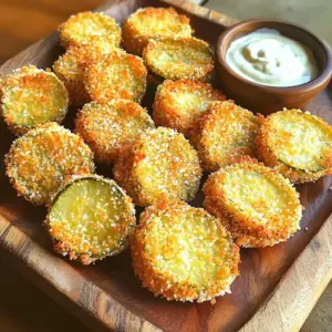 - 1 cup dill pickle slices (fresh or jarred) - 1 cup buttermilk - 1 cup all-purpose flour - 1 teaspoon garlic powder - 1 teaspoon onion powder - 1 teaspoon paprika - ½ teaspoon cayenne pepper (optional, for a spicy kick) - 1 cup breadcrumbs (Panko recommended for extra crunch) - Olive oil spray - Salt and pepper to taste When I make air fryer fried pickles, I start with the right ingredients. Dill pickle slices are key. You can use fresh or jarred ones. Both have unique flavors that work well. Next, I grab buttermilk. This will help the coating stick and add a tasty touch. I also use all-purpose flour to create a solid base. Now, I prepare my seasonings. Garlic powder adds depth. Onion powder gives a sweet kick. Paprika brings color and flavor. If you like heat, add cayenne pepper. It’s optional, but it packs a punch! I finish with my coating ingredients. Panko breadcrumbs work best. They make the pickles extra crispy. A light spray of olive oil helps them brown nicely. Lastly, I sprinkle on salt and pepper to taste. These simple ingredients create a delicious snack that everyone loves! 1. Draining and drying pickle slices: Start by draining your dill pickle slices. Place them in a colander to let excess liquid run off. After that, use paper towels to pat them dry. This step is very important. It helps the pickles turn crispy when cooked. 2. Soaking in buttermilk: Next, take a medium bowl and pour in the buttermilk. Add the dried pickle slices to the bowl. Let them soak for about 30 minutes. This soaking makes the pickles tasty and helps the coating stick better when you fry them. 1. Making the flour mixture: In one shallow dish, mix the all-purpose flour, garlic powder, onion powder, paprika, cayenne pepper, and a pinch of salt and pepper. This mix gives the pickles great flavor. 2. Dredging and coating the pickles: After the soaking time, take one pickle slice. First, dredge it in the flour mixture. Shake off any extra flour. Then dip it back into the buttermilk to moisten it again. Finally, roll it in the breadcrumbs until fully coated. Repeat this for all the pickle slices. 1. Preheating the air fryer: Preheat your air fryer to 400°F (200°C). Do this for about 5 minutes. A hot air fryer helps cook the pickles evenly and quickly. 2. Air frying and cooking times: Place the coated pickle slices in a single layer in the air fryer basket. Lightly spray them with olive oil. This will help them get that nice golden-brown color. Air fry for about 10-12 minutes. Remember to turn the basket halfway through. This helps them cook evenly and get crispy. 3. Serving suggestions: Once the pickles are golden and crispy, take them out carefully. Let them cool for a minute. You can serve them with your favorite dipping sauce, like ranch or spicy mayo. Enjoy the crunchy, tasty snack! To get your fried pickles super crispy, start by drying them well. Moisture can ruin the crunch. Use paper towels to pat the pickle slices dry. This is a key step for the best results. For breadcrumbs, I suggest using Panko. Panko gives a nice, crunchy texture. Regular breadcrumbs work too, but Panko has that extra bite. You can also mix in some crushed cornflakes for a fun twist! You can amp up the flavor by adding spices to the coating. Try adding more garlic powder or even some black pepper. If you like heat, sprinkle in extra cayenne. These small changes can make a big difference. Consider soaking your pickles in something other than buttermilk. You could use pickle juice or even hot sauce for a tangy kick. This can add another layer of flavor to your fried pickles. Each air fryer is slightly different, so you may need to adjust cooking times. If your air fryer runs hot, start with less time. Check on the pickles a few minutes early to avoid burning. Batch cooking is a great idea. Cook in small groups to ensure even crispiness. Don't overcrowd the basket. This way, every pickle will get that golden finish! {{image_4}} To add some heat to your fried pickles, use cayenne pepper. You can add more than half a teaspoon for a spicier kick. If you love heat, try other spices too. Hot paprika or chili powder can work well. Adjust the spice to your taste. You will enjoy the extra flavor boost! To make fried pickles vegan, swap buttermilk for a plant-based milk. You can use almond or soy milk mixed with a bit of vinegar. For breadcrumbs, choose a vegan version. This simple change keeps the crunch while fitting a vegan diet. Enjoy your crispy snack without any animal products! Get creative with different seasonings! You can use Italian herbs like oregano and basil for a fresh taste. BBQ seasoning adds a sweet and smoky flavor. You can even try ranch seasoning for a fun twist. Mix and match to find your favorite flavor blend. Your fried pickles will never be boring! To keep your fried pickles fresh, place them in an airtight container. Let them cool completely before sealing. Refrigerate them to keep the taste intact. They are best enjoyed within 2 to 3 days. If you store them longer, they may lose their crunch. To reheat your fried pickles, use your air fryer for the best results. Set the air fryer to 350°F (175°C). Place the pickles in a single layer and heat for about 5-7 minutes. This method helps maintain their crispy texture. Avoid using the microwave, as it can make them soggy. If you want to freeze fried pickles, let them cool first. Arrange them in a single layer on a baking sheet. Freeze them for about 1 to 2 hours until solid. Then, transfer them to a freezer bag. This method prevents them from sticking together. When you’re ready to enjoy, thaw them in the fridge overnight before reheating. Yes, you can use dill pickle spears. They will still turn out crispy and tasty. Just remember, spears may take a bit longer to cook. Follow the same steps as with slices. Make sure to coat them well. You will get a fun twist on the classic fried pickles. To make your fried pickles gluten-free, swap out the flour and breadcrumbs. Use gluten-free flour and gluten-free breadcrumbs. These changes will help keep the crunch and flavor. Always check the labels to ensure they meet gluten-free standards. This way, you can enjoy a crispy snack without worries. Fried pickles taste great with various dipping sauces. My favorites include: - Creamy ranch - Spicy mayo - Garlic aioli - Honey mustard Each sauce adds a unique touch to the crunchy pickles. Feel free to mix and match to find your perfect pair! You can now easily make delicious air fryer fried pickles at home. We covered ingredients, from dill pickles to a mix of spices. Then, I walked you through the preparation and cooking steps. You learned tips for extra crispiness and flavor choices to mix it up. Try a spicy version or a vegan option to suit your taste. Remember to store any leftovers properly, so they stay tasty. Now, gather your ingredients and start your cooking adventure!