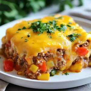 To make this tasty dish, gather these key ingredients: - 1 lb ground beef - 1 cup seasoned breadcrumbs - 1 small onion, finely diced - 1 green bell pepper, finely diced - 2 cloves garlic, minced - 1 large egg, beaten - 1/4 cup whole milk - 1 tablespoon Worcestershire sauce - 1 teaspoon kosher salt - 1/2 teaspoon freshly ground black pepper - 1 cup shredded sharp cheddar cheese, divided - 1 can (15 oz) diced tomatoes with green chilies, undrained - 1 cup frozen mixed vegetables (peas, corn, carrots) - 1/2 cup ketchup Each item plays a big role in flavor and texture. The beef gives the meatloaf its hearty base. Breadcrumbs help bind it all together. Onions and peppers add crunch and taste. Garlic brings a nice aroma. The egg and milk keep it moist. Worcestershire sauce adds depth. The cheese makes it extra cheesy and delicious! You can tweak the dish with some fun add-ins. Here are a few ideas: - Chopped mushrooms for an earthy flavor - Fresh herbs like parsley or thyme for freshness - Sliced olives for a briny kick - Cooked bacon for a smoky taste These choices can really change the vibe of your casserole. Use what you like! Pair your casserole with some tasty sides or condiments for a full meal. Try these: - A vibrant side salad with mixed greens - Garlic bread for an extra crunch - Hot sauce for some heat - Sour cream for a creamy touch These sides can help balance the meal. They add freshness and flavor to your plate. Enjoy experimenting! {{ingredient_image_2}} To start, preheat your oven to 350°F (175°C). This step warms up your kitchen and gets things ready for baking. Next, grab a large mixing bowl. In this bowl, combine 1 pound of ground beef, 1 cup of seasoned breadcrumbs, and 1 small finely diced onion. Add in 1 green bell pepper, also finely diced, and 2 minced garlic cloves. Mix well to get those flavors together. Now, add 1 large beaten egg. This adds richness and helps bind the mixture. Pour in 1/4 cup of whole milk and 1 tablespoon of Worcestershire sauce. Then, sprinkle in 1 teaspoon of kosher salt and 1/2 teaspoon of black pepper. Use your hands or a spatula to mix everything until it’s well combined. Finally, gently fold in half of the 1 cup of shredded sharp cheddar cheese. This gives our meat mixture that cheesy goodness. Next, lightly grease a 9x13 inch baking dish with cooking spray or oil. Press your meat mixture evenly into the bottom of the dish. This forms the solid base of your casserole. Now, it’s time to add the next layers! Pour 1 can of diced tomatoes with green chilies evenly over the meat layer. Make sure to spread them out nicely with a spatula. After that, sprinkle 1 cup of frozen mixed vegetables over the tomatoes. This adds color and nutrition to the dish. To finish the layers, drizzle 1/2 cup of ketchup over the top. This creates a sweet and tangy flavor. Now, sprinkle the remaining shredded cheddar cheese on top. This will melt into a delicious, cheesy crust when baked. Place your casserole in the preheated oven. Bake it for 40-45 minutes. You will know it’s done when the meatloaf is fully cooked and the cheese is bubbly and golden. Once it’s baked, remove it from the oven. Let it cool for about 5-10 minutes. This cooling time makes it easier to slice. Now, you can cut it into squares and serve. Enjoy the cozy, cheesy goodness of your meatloaf casserole! To get a great texture in your casserole, use the right ingredients. The ground beef should be fresh, not frozen. Mix it well with the breadcrumbs; this helps bind it together. Don't skip the egg and milk! They add moisture and keep the meatloaf from being dry. Spices make a big difference in flavor. Use kosher salt and fresh black pepper for the best taste. Worcestershire sauce adds a nice depth of flavor. Feel free to add your favorite spices, like paprika or chili powder, for a twist. When serving, cut the casserole into neat squares. A sprinkle of fresh parsley on top adds color and freshness. Serve it with a side salad for a pop of crunch. A dash of hot sauce can add a nice kick for spice lovers. Pro Tips Use Lean Meat: Opt for lean ground beef to reduce excess grease in your casserole, keeping it healthier and more enjoyable. Customize Vegetables: Feel free to swap in your favorite vegetables such as broccoli or zucchini for a personal touch and added nutrition. Cheese Variations: Experiment with different types of cheese like mozzarella or pepper jack to create unique flavors and textures in your casserole. Make Ahead: Prepare the casserole in advance and store it in the fridge. Bake it fresh when you're ready for a hassle-free meal! {{image_4}} You can make this casserole gluten-free. Use gluten-free breadcrumbs instead of regular ones. This keeps the texture while avoiding gluten. Check labels on your sauces, too. Worcestershire sauce can sometimes contain gluten. Choose certified gluten-free brands to stay safe. If you want a meatless version, swap the ground beef for lentils or beans. Cooked lentils create a great base with a similar texture. Use black beans for a rich flavor or chickpeas for a nutty twist. Add extra veggies like mushrooms or zucchini for more taste and nutrition. Cheese is key to this dish. Try different types for unique flavors. Mozzarella gives a creamy melt, while pepper jack adds a spicy kick. You can also mix cheeses. Combine sharp cheddar with gouda for a rich taste. Experiment with your favorites to find the perfect cheesy blend! To store leftovers, let the casserole cool completely. Then, cut it into squares. Place the squares in an airtight container. You can keep it in the fridge for up to three days. If you want to keep it longer, freezing is a great choice. When you're ready to enjoy the leftovers, preheat your oven to 350°F (175°C). Place the casserole in an oven-safe dish. Cover it with foil to keep it moist. Heat for about 20 to 25 minutes until it's warm all the way through. You can also reheat it in the microwave. Just cover the dish and heat in short bursts, checking often. If you want to freeze Cheesy Meatloaf Casserole, wrap it tightly in plastic wrap. Then, place it in a freezer-safe container. It can last up to three months in the freezer. When you want to eat it, thaw it in the fridge overnight before reheating. This way, it keeps its flavor and texture. Yes, you can use ground turkey instead of beef. Turkey makes the dish leaner. It still adds great flavor and pairs well with the cheese and spices. Just be careful not to overcook it, as turkey can dry out faster than beef. To add spice, use spicy diced tomatoes. You can also mix in chopped jalapeños or a dash of cayenne pepper. For more heat, add hot sauce on top before serving. Adjust the amount to fit your taste. You can add many different veggies. Try zucchini, spinach, or mushrooms for extra flavor. Bell peppers give a nice crunch, while carrots add sweetness. Frozen mixed veggies work great, too. They add color and nutrients to the dish. This blog post covered how to make a tasty cheesy meatloaf casserole. We discussed key ingredients, extra add-ins, and sides that fit well. You learned step-by-step how to mix, assemble, and bake your dish. I shared tips for texture, flavor, and serving it nicely. You also saw fun variations like gluten-free and vegetarian options. Lastly, we went over storage, reheating, and answered common questions. Now, you can enjoy this dish at home and impress everyone at the table!