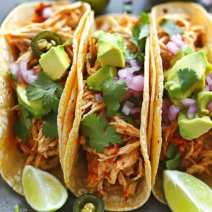- 1 pound boneless, skinless chicken thighs - 8 small corn tortillas - 1 cup fresh cilantro, finely chopped - 1 cup diced red onion - 1 ripe avocado, sliced - 1 lime, cut into wedges - 2 tablespoons olive oil - 1 teaspoon ground cumin - 1 teaspoon smoked paprika - 1 teaspoon chili powder - 1 teaspoon garlic powder - 1 teaspoon onion powder - Salt and freshly ground black pepper to taste The main ingredients are simple but full of flavor. The chicken thighs provide a juicy base. Corn tortillas add a nice texture. Fresh cilantro and red onion give a crisp taste. The avocado adds creaminess, while lime juice brightens everything. The marinade is key for great taste. Olive oil keeps the chicken moist. Cumin, paprika, and chili powder add warmth. Garlic and onion powders bring depth. Salt and pepper enhance all the flavors. - Pickled jalapeños (optional, for garnish) Feel free to add pickled jalapeños for a spicy kick. These toppings can make your tacos even better. Customize them based on your taste! To start, whisk together the olive oil, ground cumin, smoked paprika, chili powder, garlic powder, onion powder, salt, and pepper in a bowl. This mix creates a tasty marinade. Add the chicken thighs to the bowl. Make sure each piece is coated well. Cover the bowl with plastic wrap and place it in the fridge. Let it marinate for at least 30 minutes. For more flavor, you can marinate it for up to 4 hours. Next, heat your grill or skillet over medium-high heat. Make sure it gets hot before cooking. Remove the chicken from the marinade, letting the extra marinade drip off. Place the chicken thighs on the grill or skillet. Cook them for about 5-7 minutes on each side. You want them to be fully cooked and juicy. Check the internal temperature; it should reach 165°F (75°C). Once the chicken is cooked, move the thighs to a cutting board. Let them rest for a few minutes. This helps keep the juices inside. After resting, use two forks to shred the chicken into small pieces. This gives your tacos a great texture. While you shred the chicken, warm the corn tortillas on the grill or skillet for about 30 seconds on each side. This makes them soft and adds a nice char. Now you are ready to build your tacos! To make your chicken burst with flavor, marinate it well. Use olive oil, cumin, smoked paprika, chili powder, garlic powder, and onion powder. Mix these spices together in a bowl. This mix adds depth and warmth to your chicken. Let the chicken soak in this marinade for at least 30 minutes. For a stronger flavor, go for 4 hours. The longer it sits, the more flavor it picks up. Warm your corn tortillas to get the best texture. Place them on a hot grill or skillet for about 30 seconds on each side. This warms them up and gives them a nice char. Warm tortillas are soft and flexible. They hold your fillings better and add to the overall taste of the taco. A little char enhances the corn flavor, making every bite delightful. When serving your tacos, think about toppings that balance flavors and textures. Top the shredded chicken with fresh cilantro and diced red onion for crunch. Add slices of creamy avocado for richness. Don't forget to squeeze fresh lime juice over everything! If you like heat, add pickled jalapeños for a spicy kick. Present your tacos on a colorful platter with lime wedges to brighten the dish. This makes your meal fun and inviting! {{image_4}} You can switch chicken for other proteins if you like. Here are some great options: - Beef: Choose flank steak or ground beef. Marinate and grill for a rich flavor. - Pork: Use pork shoulder or tenderloin. Slow-cook it for tender, juicy meat. - Fish: Consider white fish like tilapia or cod. Grill or pan-sear for a light meal. - Shrimp: Shrimp cooks fast and adds a unique taste. Toss with spices and grill! Toppings make your chicken street tacos special. Here are some tasty ideas: - Salsa: Fresh pico de gallo adds brightness. Try mango salsa for sweetness! - Cheese: Crumbled queso fresco or shredded cheddar can enhance flavor. - Cabbage: Shredded cabbage adds crunch and freshness. - Sour Cream: A dollop brings creaminess. Mix with lime for a zesty twist. You can make these tacos meat-free too! Here are some fun ideas: - Grilled Veggies: Use bell peppers, zucchini, and mushrooms. They grill well and taste great! - Beans: Black beans or pinto beans add protein and fiber. Mash or serve whole. - Tofu: Marinate and grill tofu for a hearty base. It absorbs flavors well. - Jackfruit: Shredded jackfruit mimics pulled meat. Sauté with spices for a tasty filling. Feel free to mix and match these options. Your street tacos can become your own masterpiece! To keep your Chicken Street Tacos fresh, store the leftovers properly. Place the chicken in an airtight container. Make sure to separate the tortillas and toppings. This way, your tacos won't get soggy. Store everything in the fridge for up to three days. If you want the best taste, eat them sooner rather than later. When you are ready to eat your leftovers, reheating is simple. For the chicken, use a skillet over medium heat. Heat it for about 5 minutes, stirring often. If you prefer, you can use a microwave. Just heat it in short bursts, checking often. For the tortillas, warm them in a skillet for 30 seconds on each side. This helps keep them soft and tasty. If you want to save your Chicken Street Tacos for later, freezing is a great option. First, let the chicken cool completely. Then, place it in a freezer-safe bag. Remove as much air as you can before sealing. You can freeze the chicken for up to three months. Just remember, tortillas do not freeze well. They can become tough and chewy. It's best to freeze the filling separately. When you're ready to eat, thaw the chicken overnight in the fridge before reheating. Enjoy your delicious tacos whenever you want! To make street tacos authentically, focus on fresh ingredients and simple techniques. Start with quality protein, like chicken thighs. Marinate the chicken in olive oil and spices, then grill it. Use soft corn tortillas, not flour. Always top with fresh cilantro and onion. Squeeze lime juice over the tacos before serving. This method keeps flavors bright and fresh. For a true street taco feel, serve them with a side of pickled jalapeños. If you want to swap chicken thighs, try chicken breast. It has less fat but still tastes good. You can also use shredded beef or pork for a different flavor. Tofu is a great option for a vegetarian meal. Fish, like tilapia or shrimp, works well too. Adjust cooking times as needed for each protein. This way, you can enjoy street tacos just the way you like them. To keep tacos from getting soggy, warm the tortillas first. This helps them stay firm. Use less wet toppings, like salsa or guacamole. Add toppings right before serving. If using a sauce, keep it on the side. You can also layer ingredients wisely. Place sturdier ingredients, like chicken, at the bottom. This keeps moisture away from the tortilla. Following these tips will help your tacos stay crisp and delicious. You learned how to make Chicken Street Tacos. We covered key ingredients, marinating steps, and cooking methods. Remember, the right marinade boosts flavors. Perfect tortillas hold the filling well. You can try different proteins and toppings to change it up. Store leftovers properly to enjoy later. If you follow these tips, you’ll create tasty tacos. Share your successes and enjoy your cooking journey!
