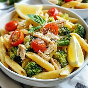 - 1 rotisserie chicken, shredded - 8 ounces of pasta (penne or fusilli) - 2 cups broccoli florets - 1 cup cherry tomatoes, halved - 2 cloves garlic, minced - 1/4 cup olive oil - 1 teaspoon lemon zest - 2 tablespoons lemon juice - 1/2 teaspoon red pepper flakes (optional) - Salt and pepper to taste - 1/4 cup grated Parmesan cheese (plus more for serving) - Fresh basil leaves for garnish You can add more veggies like bell peppers or spinach for color. Try using grilled chicken or shrimp for a different flavor. You can swap in gluten-free pasta to make it friendly for everyone. For a creamier dish, mix in some heavy cream or cream cheese. This dish is rich in protein from the chicken and cheese. Broccoli adds fiber and vitamins. One serving typically has around 450 calories, making it a balanced meal. If you add more cheese or creamy ingredients, the calorie count may rise. Adjust the ingredients to fit your dietary needs. {{ingredient_image_1}} Start by boiling water in a large pot. Add salt to the water. This helps flavor the pasta. Once it boils, add 8 ounces of pasta. You can use penne or fusilli for this dish. Cook it according to the package until it is al dente. In the last three minutes of cooking, add 2 cups of broccoli florets. This will blanch the broccoli perfectly. After cooking, drain both the pasta and broccoli. Save a small cup of the pasta water for later. Next, take a large skillet and heat 1/4 cup of olive oil over medium heat. Once hot, add 2 cloves of minced garlic. You can add 1/2 teaspoon of red pepper flakes if you like some heat. Saut&eacute; the garlic for about 1 minute. Watch it closely so it does not brown. You want it fragrant, not burnt. Now, add the shredded rotisserie chicken to the skillet. You can use about 1 rotisserie chicken, shredded. Then, throw in 1 cup of halved cherry tomatoes. Stir these ingredients together. Heat this mix for about 3 to 4 minutes. It&rsquo;s important to warm the chicken and tomatoes. After that, add the drained pasta and broccoli to the skillet. Toss everything together well. If it looks dry, gradually add the reserved pasta water. You want a nice, creamy texture. Now, stir in 2 tablespoons of lemon juice and 1 teaspoon of lemon zest. Add salt and pepper to taste. Finally, mix in 1/4 cup of grated Parmesan cheese. Remove from heat and taste. Adjust seasoning if needed. Serve the pasta in wide, shallow bowls. Garnish with fresh basil leaves and more Parmesan on top. Enjoy your meal! You want to pick pasta that holds sauce well. Penne and fusilli are great choices. They have shapes that trap sauce and small bits of chicken and veggies. Other options include farfalle or rotini. Both add a fun twist to the dish. To shred rotisserie chicken, let it cool for a few minutes. Use two forks to pull the meat apart. Start at the breast and work your way to the thighs. This method ensures you get even, bite-sized pieces. For easy shredding, you can also use your hands, but make sure to wash them first. If you want a creamier feel, add a splash of cream or milk. You can also mix in more cheese for added richness. Stir in some of the reserved pasta water slowly until you reach your desired creaminess. This method keeps the dish light while enhancing the flavor. Pro Tips Cook Pasta Al Dente: Make sure to cook the pasta just until al dente to maintain a firm texture that holds up well in the dish. Reserve Pasta Water: Always reserve a cup of pasta water before draining. This starchy water can help adjust the sauce's consistency without diluting flavor. Adjust Seasoning: Taste your dish before serving and adjust seasoning as needed. This ensures that every bite is perfectly flavored. Fresh Herbs for Garnish: Using fresh basil not only adds visual appeal but also enhances the flavor profile of the dish, making it more vibrant and aromatic. {{image_2}} You can easily boost the veggie count in this dish. Here are some ideas: - Spinach: Toss in a couple of cups at the end. - Bell peppers: Slice and saut&eacute; them with garlic. - Carrots: Shred or slice them thin and add for color. - Zucchini: Use a spiralizer for fun, noodle-like shapes. Adding more veggies not only improves the taste but also adds nutrients. If you want to switch up the protein, here are some options: - Turkey: Use shredded turkey instead of chicken. - Shrimp: Cook the shrimp until pink and toss them in. - Tofu: For a vegetarian option, use cubed, saut&eacute;ed tofu. - Sausage: Cook and slice your favorite sausage for added flavor. Each protein brings a unique taste and texture to the dish. You can make this dish fit gluten-free or dairy-free diets. Here&rsquo;s how: - Gluten-free pasta: Use rice pasta or chickpea pasta. - Dairy-free cheese: Swap the Parmesan for a dairy-free version. - Olive oil: Instead of butter, use olive oil to keep it dairy-free. These swaps let everyone enjoy the dish without missing out. To store leftovers, let the pasta cool first. Place it in an airtight container. This keeps it fresh. You can store it in the fridge for up to three days. Make sure to label the container with the date. This way, you won&rsquo;t forget it's there! When reheating, do it slowly to keep the taste. Use a skillet over low heat. Add a splash of water or olive oil to help it heat evenly. Stir often to avoid sticking. If you use the microwave, cover the dish. Heat it in short bursts, stirring in between. This helps prevent drying out. You can freeze this dish if you want to save it for later. Let it cool completely before freezing. Use a freezer-safe container for best results. It can last up to three months in the freezer. When you&rsquo;re ready to eat, thaw it overnight in the fridge. Then, reheat as mentioned above. Enjoy your tasty meal even after some time! Yes, you can use leftover chicken. Shredded chicken works best. It saves time and adds great flavor. Just make sure to warm it up before mixing it in. This makes your meal even easier and faster. You can try several sauces. A simple garlic butter sauce is tasty. Adding pesto gives a fresh twist. Alfredo sauce can make the dish creamy. You can even use a light vinaigrette for a zesty kick. To increase spice, add more red pepper flakes. You can also mix in diced jalape&ntilde;os or hot sauce. If you prefer milder flavors, skip the flakes. Taste as you go to find your perfect balance. Yes, this recipe is great for meal prep. You can make it ahead and store it in the fridge. Just keep the pasta and chicken separate from the sauce until you&rsquo;re ready to eat. This keeps everything fresh and tasty! This recipe gives you a clear path to a tasty dish. We explored the key ingredients, how to combine them, and helpful tips to enhance your meal. You learned about variations to suit your tastes and how to store or freeze leftovers. Remember, cooking is fun and easy with these steps. Enjoy making this dish your own and savor every bite!