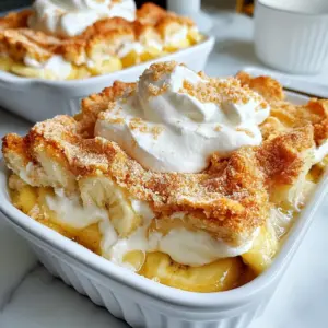 To make Southern Banana Pudding Cobbler, gather these key ingredients: - 4 ripe bananas, sliced into rounds - 1 box (3.4 oz) vanilla pudding mix - 2 cups whole milk - 1 teaspoon pure vanilla extract - 1 cup crushed vanilla wafers, plus additional for garnish - 1 cup all-purpose flour - 1 cup granulated sugar - 1 tablespoon baking powder - &frac12; teaspoon salt - &frac12; cup unsalted butter, melted and slightly cooled - 1 cup buttermilk (or 1 cup milk mixed with 1 tablespoon white vinegar) - Whipped cream, for serving These ingredients create the base for a warm, creamy dessert that is hard to resist. The bananas provide natural sweetness, while the vanilla wafers add crunch. You can switch things up with these optional ingredients: - &frac12; cup chopped nuts, like pecans or walnuts - 1 teaspoon ground cinnamon for extra warmth - 1 cup chocolate chips for a sweet twist - Fresh berries for a fruity touch These additions can enhance the flavor and texture of your cobbler. Feel free to get creative and mix in your favorites. For this recipe, you'll need a few key tools: - 9x13 inch baking dish - Mixing bowls (medium and large) - Whisk for mixing - Rubber spatula for folding ingredients - Measuring cups and spoons Having the right tools makes the baking process smoother. You'll find it easier to mix, layer, and bake your cobbler to perfection. {{ingredient_image_2}} First, preheat your oven to 350&deg;F (175&deg;C). This step is key for a well-baked cobbler. While the oven heats up, grab a medium bowl. In this bowl, whisk together the vanilla pudding mix and whole milk. Add the pure vanilla extract too. Follow the package instructions until it is smooth and creamy. Set this aside so it can thicken while you prepare the rest of the dish. Now, take a large mixing bowl. Combine the crushed vanilla wafers, all-purpose flour, granulated sugar, baking powder, and salt in it. Use a whisk to blend these dry ingredients well. This step is important for a consistent batter. Next, pour in your melted butter and buttermilk. If you don't have buttermilk, mix milk with a tablespoon of white vinegar. Stir gently until everything combines into a smooth batter. Make sure not to overmix, as this can affect the texture. Get a 9x13 inch baking dish and grease it with butter or cooking spray. Pour the batter into the dish, spreading it evenly across the bottom. Next, layer the sliced bananas on top of the batter. Make sure to distribute them well for the best flavor. After that, spoon the prepared pudding over the bananas, covering them completely. Lastly, sprinkle extra crushed vanilla wafers on top for a nice crunch. Place the baking dish in the preheated oven. Bake for 30-35 minutes. You will know it's ready when the top is golden brown and a toothpick comes out clean. Once done, let the cobbler cool for about 5-10 minutes before serving. Enjoy it warm or at room temperature, topped with whipped cream for a delightful finish! To get a creamy pudding, follow these steps. First, mix the vanilla pudding with whole milk and pure vanilla extract. Whisk until smooth. Let it sit for a few minutes. This allows it to thicken properly. If you want it thicker, add a bit more pudding mix. Using cold milk helps too. It makes the pudding set better. Avoiding mistakes makes a big difference. Make sure you preheat your oven to 350&deg;F (175&deg;C). This ensures even baking. Don&rsquo;t skip greasing the baking dish. It helps the cobbler come out easily. Be careful when mixing. Overmixing can make the batter tough. Stir just until combined, and you&rsquo;ll have a soft, fluffy cobbler. Serving matters for the perfect treat. Serve the cobbler warm for the best taste. Add a generous scoop of whipped cream on top. You can also drizzle extra pudding on the side. For a nice touch, garnish with whole vanilla wafers or fresh banana slices. This adds color and makes the dish look fancy. Enjoying it this way makes every bite special! Pro Tips Use Ripe Bananas: Make sure your bananas are well-ripened for the best flavor and sweetness in the cobbler. Chill the Pudding: Allow the pudding to chill slightly before adding it to the cobbler for a creamier texture. Don't Overmix: When combining wet and dry ingredients, mix just until combined to keep the cobbler light and fluffy. Serve Warm: This cobbler is best enjoyed warm with whipped cream, enhancing the flavors and textures. {{image_4}} You can switch up the basic flavors. Here are some fun ideas: - Chocolate: Use chocolate pudding mix instead of vanilla. This adds a rich taste. - Peanut Butter: Stir in a half cup of peanut butter into the batter. It gives a nice nutty flavor. - Coconut: Add shredded coconut to the pudding layer. This gives a tropical twist. These flavors can make your cobbler unique and fun. Toppings can change the whole dish. Here are some crunchy options: - Nuts: Add chopped pecans or walnuts on top for a nutty crunch. - Granola: Sprinkle granola over the pudding layer for a hearty texture. - Toasted Coconut: Toast coconut flakes and use them as a topping. It adds flavor and a nice crunch. These toppings can enhance the cobbler&rsquo;s texture and taste. You can easily make this cobbler gluten-free. Here&rsquo;s how: - Use gluten-free flour: Replace all-purpose flour with a gluten-free blend. It works just as well. - Check the wafers: Make sure your vanilla wafers are gluten-free. Many brands offer this option now. By using these substitutes, everyone can enjoy this delightful dessert! To keep your Southern Banana Pudding Cobbler fresh, store it in an airtight container. This prevents air and moisture from ruining the flavor. Place the container in the fridge. It will stay good for about 3 to 4 days. If you want to keep it longer, consider freezing. To reheat your cobbler, preheat your oven to 350&deg;F (175&deg;C). Place the cobbler in an oven-safe dish. Cover it with foil to keep it moist. Heat for about 15-20 minutes. Check if it&rsquo;s warm throughout. You can also microwave individual servings for 30-60 seconds. Just be careful not to overheat, or it may get soggy. If you want to freeze your cobbler, let it cool completely first. Cut it into portions and wrap each piece in plastic wrap. Then, place the wrapped pieces in a freezer bag. Make sure to remove as much air as possible. This method helps preserve taste and texture. You can freeze it for up to 2 months. When ready to enjoy, thaw in the fridge overnight before reheating. Yes, you can use other types of bananas. You can try plantains if they are ripe enough. They offer a unique flavor and texture. Keep in mind that the taste may change a bit. Regular ripe bananas work best for sweetness. To make this recipe dairy-free, swap the whole milk for almond or oat milk. You can also use dairy-free pudding mix. Replace buttermilk with almond milk mixed with vinegar. This keeps the flavors rich without dairy. The best way to serve this dessert is warm. Scoop portions into bowls. Top each serving with whipped cream. You can also drizzle extra pudding on the side. Garnish with whole vanilla wafers for crunch. Fresh banana slices add a nice touch too. Southern Banana Pudding Cobbler blends sweet flavors with easy steps. We discussed key ingredients, baking tools, and how to create a perfect dessert. I shared tips to avoid mistakes and offered variations for more fun. Storing leftovers and reheating methods can keep treats fresh longer. Enjoy making this cobbler and share it with others. Your kitchen will smell amazing, and your taste buds will thank you! Happy baking!