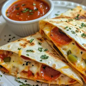 - 4 large flour tortillas - 1 cup shredded mozzarella cheese - 1 cup pepperoni slices - 1/2 cup pizza sauce - 1/4 cup chopped green bell pepper - 1/4 cup sliced black olives (optional) - 1 teaspoon dried oregano - 1/2 teaspoon garlic powder - Olive oil for brushing Creating Pepperoni Pizzadillas is simple and fun. You need just a few basic ingredients to make them tasty. Start with the flour tortillas; they give a nice base. The cheese is key for that gooey texture. I like using mozzarella because it melts beautifully. Next, the pepperoni adds that classic pizza flavor. You can add veggies like green bell pepper for crunch. Black olives are optional, but they add a salty kick. Don't forget the spices! Oregano gives a nice aroma, while garlic powder adds depth. Finally, a light brush of olive oil helps make the pizzadillas crispy and golden. Gather these ingredients, and you're ready to make a delicious snack! {{ingredient_image_1}} 1. Heat the skillet and layer the first tortilla. Start by placing a non-stick skillet over medium heat. Let it warm up for a minute. This helps give the pizzadilla a nice crunch. 2. Add cheese, pepperoni, vegetables, and sauce. Place one tortilla in the skillet. Sprinkle half of the shredded mozzarella cheese on top. Next, layer the pepperoni slices evenly. If you like, add some chopped green bell pepper and black olives. Drizzle a couple of tablespoons of pizza sauce over these toppings. Finish with oregano and garlic powder for extra flavor. 3. Cover and cook until golden brown. Top it off with the remaining mozzarella cheese and cover it with a second tortilla. Cook for about 3-4 minutes. Look for a golden brown color on the bottom tortilla and melting cheese. 1. How to flip the pizzadilla. Use a large spatula to carefully flip the pizzadilla. This may take some practice, but it&rsquo;s key to getting both sides brown and crispy. 2. Cook the other side for perfect crispiness. Cook the other side for another 3-4 minutes. You want it golden brown and crispy. When done, remove it from the heat and let it cool for a minute. 1. Slice and serve. Use a sharp knife to slice the pizzadilla into wedges. You can make as many slices as you like. 2. Pair with additional pizza sauce for dipping. Serve the pizzadilla with extra pizza sauce on the side. This adds a tasty dip that makes each bite even better. To get that perfect crispiness, use medium heat. This allows the tortillas to cook slowly and evenly. Brush olive oil on the outside of the pizzadilla. It helps achieve that golden color. Flip the pizzadilla carefully to avoid spilling the filling. A large spatula works best for this. To prevent cheese from leaking, use a generous amount of cheese. The cheese acts like glue and keeps everything together. You can also let the pizzadilla cook longer on low heat. This will help the cheese melt completely before flipping. If you want different flavors, try cheese alternatives. Cheddar, pepper jack, or provolone can add a twist. You can also use dairy-free cheese for a vegan option. This keeps the dish tasty for everyone. Adding more vegetables boosts health benefits. Spinach, mushrooms, or zucchini are great choices. They add flavor and texture without extra calories. You can mix and match based on what you like. To make it a full meal, serve pizzadillas with sides. A fresh salad or garlic bread pairs well. You can also add a side of fruit for a sweet touch. For a creative presentation, cut pizzadillas into fun shapes. Use cookie cutters for stars or hearts. This makes them appealing, especially for kids. You can also stack them on a platter with dipping sauces. It looks nice and invites everyone to dig in. Pro Tips Use fresh ingredients: Fresh vegetables and high-quality cheese will enhance the flavor of your pizzadillas. Don't overfill: While it's tempting to load up on toppings, overfilling can make it difficult to flip and may cause spilling. Adjust heat as needed: If your skillet is too hot, the tortillas may burn before the cheese melts. Cook on medium heat for best results. Experiment with toppings: Feel free to customize your pizzadillas with other toppings like mushrooms, jalape&ntilde;os, or different types of cheese. {{image_2}} You can switch up the pepperoni for spicy pepperoni if you love heat. Other meats like ham or sausage also work well. For a veggie twist, try using mushrooms, spinach, or artichokes. If you want a vegan option, use plant-based cheese and skip the pepperoni. You can still enjoy great flavors with veggies and spices. Think about adding herbs like basil or thyme for extra flavor. Sprinkle some crushed red pepper for heat if you like it spicy. You can also try different sauces like barbecue or ranch for dipping. This adds a fun twist to your pizzadillas. Mix and match until you find your favorite combo! Want a heartier treat? Stack more ingredients to create a multi-layer pizzadilla. Just add extra tortillas and layers of cheese and toppings. You can also bake them in the oven for a crispy finish. Preheat your oven to 400&deg;F and place them on a baking sheet. Bake for about 10-15 minutes until golden and hot. To keep your pizzadillas fresh, store them in an airtight container. Place parchment paper between layers to prevent sticking. They last about 3 to 4 days in the fridge. Check for mold or an off smell to avoid spoilage. If they feel soggy, it&rsquo;s time to toss them. Reheat pizzadillas in a skillet over medium heat. This method keeps them crunchy. Cook for about 2-3 minutes on each side. You can also use an air fryer at 350&deg;F for 5-6 minutes. This brings back that crispy texture we all love. To freeze pizzadillas, wrap each one in plastic wrap, then foil. This prevents freezer burn. They can stay frozen for up to 2 months. For reheating, thaw them in the fridge overnight. Then, use the skillet method to make them crispy again. To get your pizzadillas extra crispy, adjust your cooking time and temperature. I recommend cooking them on medium heat. Start by cooking the first side for about 4 minutes. Check for a golden brown color. If it&rsquo;s not brown enough, cook for another minute. Flip the pizzadilla carefully and cook the second side for 4 minutes as well. You can also try brushing the tortillas with olive oil before cooking for a crunchier texture. Yes, you can make pizzadillas in advance! To store them, allow them to cool completely first. Wrap them tightly in plastic wrap or foil. Place them in an airtight container. They will stay fresh in the fridge for up to three days. For meal prep, you can assemble the ingredients and store them separately. When you&rsquo;re ready, just cook them fresh for a quick snack. Dipping sauces can make your pizzadillas even better! Some easy options include: - Marinara sauce - Ranch dressing - Garlic sauce - Spicy mustard - Salsa Feel free to mix and match! Each sauce adds a fun twist to your pizzadillas. The pizzadilla is simple and fun to make. We explored the ingredients, like tortillas and cheese. You learned how to prepare and cook it perfectly crispy. I shared tips for ingredient swaps and serving ideas. Remember to store leftovers properly for later enjoyment. Embrace creativity with flavors and customizations. Experiment, and make this dish your own! Enjoy your delicious pizzadillas&mdash;every bite is worth it.