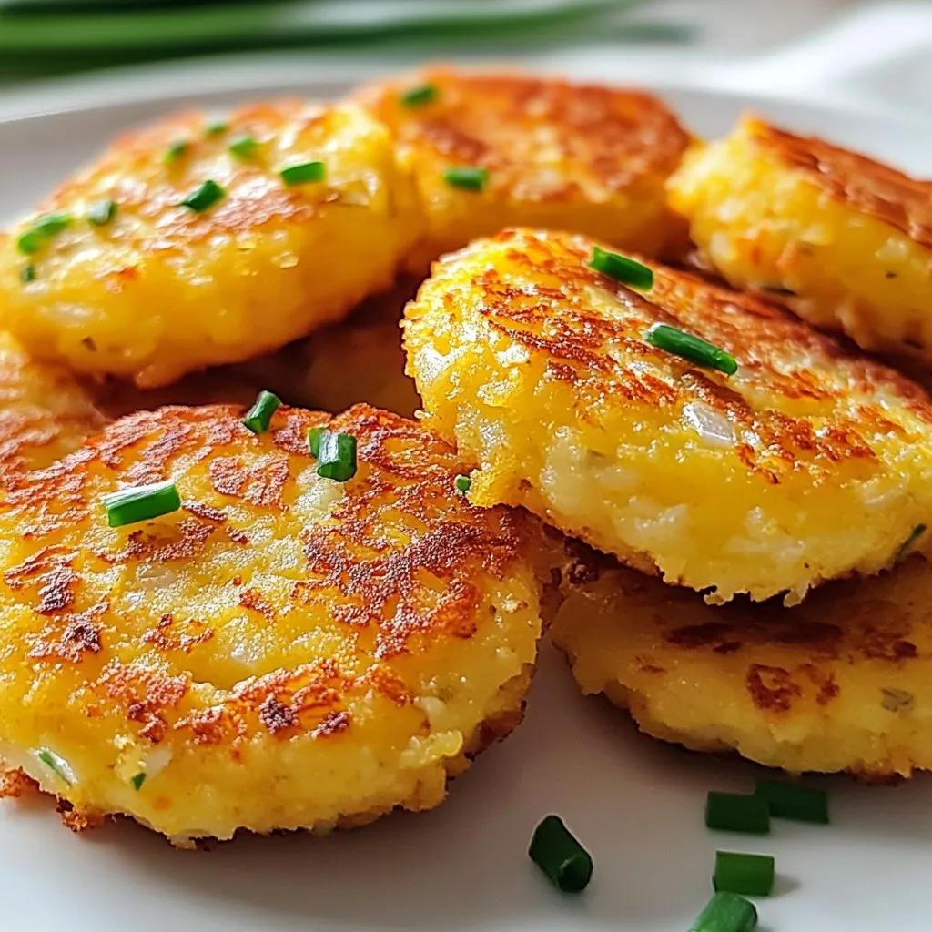 - 2 large russet potatoes, peeled and grated - 1 small onion, finely chopped - 1 teaspoon garlic powder - ½ teaspoon smoked paprika - Salt and pepper, to taste - 2 tablespoons olive oil, divided - 1 tablespoon cornstarch (optional, for extra crispiness) - Fresh chives, finely chopped (for garnish) Gather these simple ingredients to make crispy low calorie hash browns. The russet potatoes are key. They give a nice texture and flavor. The onion adds a savory touch. Garlic powder and smoked paprika bring warmth and depth. You can adjust salt and pepper to fit your taste. Using olive oil adds healthy fats. The cornstarch is optional, but it helps with crispiness. Fresh chives not only look great but also add a fresh bite. Make sure to have everything ready before you start cooking. This will make the process smooth and fun! {{ingredient_image_2}} Start with peeling the russet potatoes. I love using a good peeler for this task. After peeling, grate the potatoes using a box grater. You can also use a food processor if you prefer. Grate them until you have fine shreds. This step is key for a great texture. Next, rinse the grated potatoes under cold water. This helps to remove excess starch, which can make them gummy. A quick rinse makes a big difference in texture. Now, it’s time to get rid of all that moisture. Take a clean kitchen towel or a piece of cheesecloth. Transfer the grated potatoes onto the towel. Gather the edges and twist it to form a pouch. Twist it more to squeeze out as much moisture as possible. This is crucial for achieving that crispy goodness you crave in hash browns. In a large mixing bowl, combine the drained grated potatoes with the chopped onion. Add the garlic powder, smoked paprika, salt, and pepper. These seasonings really boost the flavor. If you want your hash browns extra crispy, sprinkle in the cornstarch. This step is optional but highly recommended. Mix everything together until all the ingredients are well-coated. Heat a non-stick skillet over medium heat. Once it’s hot, add 1 tablespoon of olive oil. Let it coat the bottom of the skillet. Using a measuring cup, scoop about ¼ cup of the potato mixture. Gently flatten it into a patty shape in the skillet. Be careful not to overcrowd the pan; it’s better to cook in batches. Let the hash browns cook for about 5 minutes on one side. They should turn golden brown and crispy. Carefully flip each patty using a spatula. Cook them for another 4-5 minutes until they are perfectly browned. Once they are done, place the crispy hash browns on a plate lined with paper towels. This will absorb any extra oil. If needed, add more olive oil to the skillet and repeat with the rest of the mixture. Serve them hot and garnish with fresh chives for a burst of flavor and color. To get the best crispiness in your hash browns, squeeze out moisture well. Water makes them soggy. After grating your potatoes, rinse them under cold water. This step removes excess starch. Then, use a clean towel to wring out all the water. You want dry potatoes for perfect browns. If you want even more crunch, add cornstarch. This ingredient absorbs moisture and helps the hash browns crisp up nicely. When cooking hash browns, heat your skillet well. Use medium heat and add olive oil. This oil helps achieve that golden-brown color. Be careful not to overcrowd the pan. If you add too many patties at once, they will steam instead of fry. Fry them in batches to keep them crispy. Flip each patty only once for even cooking. This way, both sides get nice and brown. For a great visual, arrange your hash browns on a platter. Drizzle a bit of olive oil on top for shine. Add extra chives for a pop of color. This makes your dish look fresh and inviting. You can also serve them with a side of eggs or fresh salsa for extra flavor. Enjoy your crispy hash browns! Pro Tips Use a box grater: A box grater allows for uniform shreds, which ensures even cooking and crispiness for your hash browns. Don't skip the rinsing: Rinsing the grated potatoes removes excess starch, which helps in achieving that perfect crispy texture. Squeeze out moisture: Removing as much moisture as possible from the grated potatoes is key to getting crispy hash browns — use a clean towel or cheesecloth. Cook in batches: Avoid overcrowding the skillet; cooking in batches allows for better heat distribution and prevents steaming, keeping your hash browns crispy. {{image_4}} You can switch up the potatoes to create new flavors. Try using Yukon gold for a creamier texture. Sweet potatoes add a lovely sweetness and a vibrant color. You can also use red potatoes for a firmer bite. Herbs and spices can transform your dish. Add fresh parsley for a bright taste. Try using dill or thyme for a unique twist. You can also mix in a pinch of cayenne or chili powder for some heat. You can cook hash browns in different ways. Oven-baking is a great option if you want to make a large batch. Preheat your oven to 425°F (220°C) and spread the potato mix on a baking sheet. Bake for about 20-25 minutes, flipping halfway through. This method gives you a nice crisp without much oil. Using a skillet is classic and quick. You get that lovely golden crust on both sides. The air fryer is another option. It uses hot air to cook your hash browns, making them crispy with less oil. Simply preheat the air fryer to 375°F (190°C), place your patties in a single layer, and air fry for about 15 minutes. Flip halfway for even cooking. Each method offers a different texture, so feel free to experiment! You can store your crispy low calorie hash browns in the fridge for up to three days. Make sure to place them in an airtight container. This keeps them fresh and helps prevent drying out. When you're ready to eat, just reheat them in a skillet. You can freeze both cooked and uncooked hash browns. - For uncooked hash browns: Shape them into patties and place them on a baking sheet. Freeze until solid, then transfer to a freezer bag. They can last for up to three months. - For cooked hash browns: Let them cool completely before placing them in a freezer bag. They will also last for three months. Tips for reheating: When reheating, use a skillet over medium heat. Just add a little olive oil to crisp them up again. You can also reheat them in an air fryer for a few minutes, which keeps them crunchy. To make your hash browns crispier, focus on removing moisture. After grating, rinse the potatoes well. Then, wrap them in a towel and squeeze out all the water. This step is key! If you want to boost the crispiness, add cornstarch to the mix. It helps absorb any extra moisture during cooking. Yes, you can use other potatoes! While russet potatoes are best for crispiness, Yukon Golds or red potatoes work too. Different potatoes have distinct textures and flavors. Experiment to find your favorite! Crispy hash browns pair well with many dishes. Serve them with eggs for breakfast. They also complement fresh salads or grilled veggies for lunch. For dinner, try them alongside lean meats or fish. No, cornstarch is optional. It helps achieve extra crunch, but you can skip it. The key to crispy hash browns is still squeezing out moisture. Whether you use cornstarch or not, you'll enjoy delicious hash browns! This blog post gave you clear steps to make crispy hash browns. We discussed the right ingredients, preparation methods, and cooking tips. Remember, squeezing out moisture makes a big difference. You can also try oven-baking or air-frying for different textures. Don’t forget your favorite sides to serve with them. Enjoy experimenting with flavors and techniques. Hash browns can be fun and tasty for any meal!