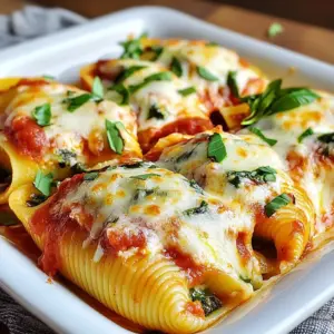 You will need the following ingredients to make your delicious spinach ricotta stuffed shells: - 20 jumbo pasta shells - 1 cup ricotta cheese - 1 cup fresh spinach, chopped - 1 cup shredded mozzarella cheese - 1/2 cup grated Parmesan cheese - 1 egg, beaten - 2 tablespoons fresh basil, chopped - 2 cups marinara sauce - 1 teaspoon garlic powder - Salt and pepper to taste These simple ingredients come together to create a rich and creamy filling. For the best results, I recommend some trusted brands: - Ricotta Cheese: Galbani or BelGioioso. Both offer creamy textures ideal for stuffing. - Mozzarella Cheese: Polly-O or Sargento. They melt beautifully and add flavor. - Parmesan Cheese: Grana Padano or Kraft. Use fresh grated for the best taste. - Marinara Sauce: Rao's Homemade or Prego. Rao's has a rich flavor that pairs well. Choosing these brands helps you achieve a great taste and texture. Here’s a quick look at the nutrition: - Serving Size: 2 stuffed shells - Calories: Approximately 400 - Protein: 20 grams - Carbohydrates: 40 grams - Fat: 20 grams - Fiber: 3 grams This dish offers a good balance of protein and carbs, making it a filling meal. Remember, adding a side salad boosts fiber intake even more! Enjoy crafting this dish with love and care. {{ingredient_image_1}} First, you need to cook the pasta shells. Boil water in a large pot. Add the jumbo shells and cook them until they are al dente. This usually takes about 8 to 10 minutes. Drain the shells and let them cool for a few minutes. This step is key. If they are too hot, the filling might melt away. Now, it’s time to make the filling. In a large mixing bowl, combine one cup of ricotta cheese and one cup of chopped fresh spinach. Add half a cup of grated Parmesan cheese and half of the shredded mozzarella cheese. Then, crack an egg and beat it before adding it to the mix. This helps bind everything together. Sprinkle in two tablespoons of fresh basil, one teaspoon of garlic powder, and season with salt and pepper. Mix well until everything is nice and smooth. Grab a baking dish and pour half of the marinara sauce on the bottom. Now, take each shell and stuff it with a generous spoonful of your ricotta-spinach mixture. Place the stuffed shells in the dish. Once they are all in, spread the remaining marinara sauce over the top. Don’t forget to sprinkle the rest of the mozzarella cheese on top for that gooey goodness. Cover the dish with foil and bake it in a preheated oven at 375°F (190°C) for 25 minutes. After that, remove the foil and bake for another 10 to 15 minutes. You want the cheese to be bubbly and golden brown. Let the dish cool for a few minutes before serving. Enjoy your delicious creation! When making spinach ricotta stuffed shells, avoid overcooking the pasta. Cook it just until al dente. If the shells are too soft, they will break easily when you stuff them. Also, make sure to mix the cheese and spinach well. This helps balance the flavors. Don't skip the marinara sauce! It adds moisture and taste. Lastly, let the dish cool slightly before serving. It makes for easier serving and better flavor. You can prepare the stuffed shells a day ahead. After baking, let them cool completely. Then, cover the dish tightly with foil or plastic wrap. Freeze it for up to three months. To cook, thaw overnight in the fridge. Bake at 375°F until heated through, about 30-40 minutes. This method keeps the flavors fresh and delicious. For the best cheese layer, use a mix of cheeses. I recommend ricotta, mozzarella, and Parmesan. The ricotta gives a creamy texture, while mozzarella adds stretch. Parmesan brings a salty kick. Make sure your cheeses are at room temperature. This allows for easier mixing and stuffing. When layering, spread the marinara sauce evenly. This ensures every bite is flavorful. Lastly, don’t be shy with the cheese on top. A thick layer melts beautifully, creating a golden crust. Pro Tips Use Fresh Ingredients: Fresh spinach and herbs enhance the flavor and nutritional value of your stuffed shells. Try to use fresh ricotta if possible for a creamier texture. Don’t Overstuff: While it's tempting to pack the shells tightly, overstuffing can cause them to burst during baking. Aim for a generous but manageable amount of filling in each shell. Test for Doneness: The baking time may vary depending on your oven. Check the shells after 30 minutes to ensure they are heated through and the cheese is melted and bubbly. Make Ahead: You can prepare the stuffed shells a day in advance. Assemble them in the baking dish, cover, and refrigerate. Just add a few extra minutes to the baking time when you’re ready to cook. {{image_2}} You can easily add protein to your stuffed shells. Cooked chicken or sausage works well. For chicken, use shredded rotisserie chicken. Mix it into the ricotta-spinach filling. For sausage, cook and crumble Italian sausage before adding it to the mix. This makes the dish heartier and more filling. If you want a twist, try other fillings. For a mushroom and ricotta mix, chop and sauté fresh mushrooms. You can also use artichoke hearts or roasted red peppers. Both add flavor and texture. This allows you to enjoy a rich taste without meat. Need a gluten-free option? You can use gluten-free jumbo shells. Many brands offer tasty alternatives made from rice or corn. You can also try zucchini or eggplant slices. Simply slice them, fill, and bake. This gives a fresh take without losing flavor. After you enjoy your stuffed shells, store leftovers in an airtight container. Make sure to let them cool to room temperature first. This helps keep the texture nice. If you have extra marinara sauce, keep it in a separate container. This prevents the shells from getting too soggy. To reheat, I suggest using the oven for best results. Preheat it to 350°F (175°C). Place the shells in a baking dish. If they seem dry, add a splash of water or extra marinara sauce. Cover the dish with foil. Bake for about 20 minutes. This keeps the cheese gooey and delicious. You can also use the microwave if you’re in a hurry. Heat in short bursts, checking often to avoid hot spots. In the fridge, your stuffed shells last about 3 to 5 days. For longer storage, freeze them. Wrap each shell in plastic wrap, then place them in a freezer bag. They can stay good for up to 3 months. When you’re ready to eat, thaw them in the fridge overnight before reheating. Enjoying your spinach ricotta stuffed shells later is just as tasty! Yes, you can use regular pasta shells. They will be smaller, so adjust the filling amount. You may need more shells to hold the same amount of filling. Just make sure to not overstuff them. This will help the shells cook evenly and not break apart. If you don’t have ricotta cheese, try using cottage cheese. Blend it first to make it smooth. You can also use cream cheese or even Greek yogurt for a different flavor. Each option will change the taste a bit, but they all work well. To make this dish spicy, add red pepper flakes to the ricotta mixture. Start with a small amount and adjust to your heat level. You can also mix in diced jalapeños or use spicy marinara sauce. These options will give your stuffed shells a nice kick! Spinach ricotta stuffed shells are a tasty dish you can easily make at home. We covered all the ingredients you need, along with some great brands to try. You learned step-by-step instructions to prep, fill, and bake the shells. I shared tips to avoid common mistakes and how to store leftovers. You can even explore fun variations to suit your taste. Remember to have fun as you create this meal. It’s a dish that brings smiles and a satisfying taste to your table.