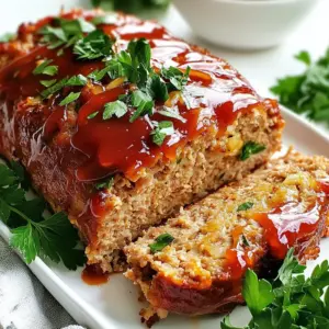 To make Garlic Parmesan Chicken Meatloaf, you will need: - 1 lb ground chicken - 1 cup breadcrumbs (preferably seasoned) - 1/2 cup grated Parmesan cheese - 1/4 cup finely chopped parsley - 4 cloves garlic, minced - 1/2 cup onion, finely chopped - 1 large egg - 1/4 cup milk - 1 teaspoon Italian seasoning - 1/2 teaspoon salt - 1/4 teaspoon black pepper - 1/4 cup ketchup (for topping) - 2 tablespoons olive oil (for sautéing) These ingredients work together to create a moist and flavorful meatloaf. Ground chicken keeps it light, while Parmesan adds a cheesy touch. You might want to spice things up with these optional additions: - 1/2 cup chopped bell peppers for crunch - 1/2 teaspoon red pepper flakes for heat - 1 tablespoon Worcestershire sauce for depth - Fresh herbs like basil or oregano for freshness Using these ingredients can add more texture and flavor to your meatloaf. Feel free to mix and match based on your taste. If you need to make changes, here are some easy swaps: - Ground turkey can replace ground chicken for a similar taste. - Use gluten-free breadcrumbs if you need a gluten-free option. - If you lack Parmesan cheese, try mozzarella or cheddar for a different cheese flavor. - Vegans can use chickpeas or lentils instead of chicken, along with a flax egg to bind. These substitutions will keep your meatloaf delicious while catering to dietary needs. {{ingredient_image_1}} First, gather all your ingredients. You need: - 1 lb ground chicken - 1 cup breadcrumbs (preferably seasoned) - 1/2 cup grated Parmesan cheese - 1/4 cup finely chopped parsley - 4 cloves garlic, minced - 1/2 cup onion, finely chopped - 1 large egg - 1/4 cup milk - 1 teaspoon Italian seasoning - 1/2 teaspoon salt - 1/4 teaspoon black pepper - 1/4 cup ketchup (for topping) - 2 tablespoons olive oil (for sautéing) Next, preheat your oven to 350°F (175°C). Lightly grease a loaf pan with cooking spray or oil. In a skillet, heat olive oil over medium heat. Add the chopped onion and minced garlic. Sauté them for about 4-5 minutes. You want the onion to look soft and clear. After that, remove the skillet from heat and let it cool for a few minutes. In a large mixing bowl, combine the ground chicken, breadcrumbs, grated Parmesan cheese, parsley, sautéed onion and garlic, egg, milk, Italian seasoning, salt, and pepper. Mix everything gently. Be careful not to overwork the meat; this keeps it tender. Now, transfer the meat mixture into your prepared loaf pan. Shape it into a loaf with your hands. Spread the ketchup evenly over the top. This gives it a tasty glaze and adds moisture. Place the loaf pan in your preheated oven. Bake for 45-50 minutes. Use a meat thermometer to check if it reached 165°F (75°C) inside. If you don’t have a thermometer, cut into the center to check if it’s no longer pink. After baking, take the meatloaf out of the oven. Let it rest for 10 minutes before slicing. This resting time helps keep the meatloaf juicy. For a lovely presentation, slice the meatloaf and arrange the pieces on a platter. Garnish with fresh parsley and extra Parmesan cheese. Serve it alongside roasted vegetables or a crisp salad. This balance of flavors and textures makes each bite special. Enjoy your meal! To keep your meatloaf moist, use ground chicken with some fat. The fat adds flavor and juiciness. Include breadcrumbs, as they soak up moisture during cooking. Mixing in milk also helps with texture. Avoid overmixing your ingredients; this can make the meatloaf tough. Gently combine everything until just mixed. To boost flavor, add fresh herbs like parsley or basil. Garlic adds a punch, so don’t skimp on it. Use seasoned breadcrumbs for extra taste. Italian seasoning gives a warm, herby flavor that works well. Consider topping your meatloaf with a flavorful glaze. Ketchup adds sweetness, but you could use BBQ sauce for a twist. One big mistake is not letting the meatloaf rest before slicing. This step allows juices to settle, making it juicier. Another error is not checking the internal temperature. Always ensure it reaches 165°F for safety. Don't skip greasing the pan; this helps with easy removal. Lastly, be careful not to overbake. This can dry out your meatloaf. Pro Tips Use Fresh Ingredients: Always opt for fresh garlic and parsley for the best flavor. Dried herbs can be convenient, but fresh ingredients elevate the dish significantly. Don’t Overmix: When combining the ingredients, mix until just combined. Overmixing can lead to a dense meatloaf, which is not the desired texture. Let It Rest: Allow the meatloaf to rest for at least 10 minutes after baking. This helps the juices redistribute, making for a juicier and more flavorful slice. Experiment with Toppings: While ketchup is a classic topping, consider using barbecue sauce or a homemade glaze for a different flavor profile! {{image_2}} You can switch up the protein in this meatloaf. If you want, try ground turkey or lean beef. Both options work well. They keep the dish tasty and moist. Just remember to adjust cooking times if using a different meat. Turkey may take a bit longer to cook through. Add your own twist with herbs and spices. Fresh basil or thyme can brighten the flavor. You might also try smoked paprika for a nice kick. A pinch of red pepper flakes adds heat without being too spicy. Experiment with what you love. The key is to balance flavors for a great taste. For a keto-friendly version, swap out the breadcrumbs. Use almond flour or crushed pork rinds instead. Both keep the meatloaf moist while staying low in carbs. If you need it gluten-free, make sure your breadcrumbs are certified gluten-free. This way, you can enjoy a delicious dish without worry. To keep your leftover meatloaf fresh, wrap it tightly in plastic wrap or foil. You can also place it in an airtight container. Store it in the fridge for up to three days. This keeps the flavors intact and helps maintain its moist texture. If you want to save meatloaf for later, freezing works great. First, let the meatloaf cool completely. Then, wrap it in plastic wrap, followed by aluminum foil. You can also use a freezer-safe container. It can stay in the freezer for up to three months. When you're ready to eat, just thaw it in the fridge overnight. To reheat meatloaf, you can use the oven or the microwave. For the oven, preheat it to 350°F (175°C). Place the meatloaf in a baking dish and cover it with foil. Heat for about 20-25 minutes, or until warm. If using a microwave, slice the meatloaf and place it on a microwave-safe plate. Heat in 30-second bursts until hot. Enjoy your meal! You can serve Garlic Parmesan Chicken Meatloaf with many sides. I love pairing it with roasted vegetables. Carrots, zucchini, and broccoli are great options. A simple salad adds freshness too. You could also serve it with mashed potatoes for comfort. Another option is a light pasta salad for a fun twist. Try serving it with garlic bread for a complete meal. To check if your meatloaf is done, use a meat thermometer. Insert it into the center of the meatloaf. It should read 165°F (75°C) for safe eating. If you don’t have a thermometer, cut into the loaf. The meat should be no longer pink in the middle. The juices should run clear. Let it rest for 10 minutes before slicing for the best results. Yes, you can make this meatloaf ahead of time. Prepare the mixture and shape it into a loaf. Then, cover it tightly with plastic wrap. Store it in the fridge for up to 24 hours before baking. You can also freeze the uncooked meatloaf. Wrap it well and freeze for up to three months. Just thaw it in the fridge overnight before baking. This makes meal prep easy and quick! Garlic Parmesan Chicken Meatloaf is a tasty and easy dish. We covered the key ingredients, along with helpful tips for cooking. You learned how to boost flavor and avoid common mistakes. Variations let you adapt this recipe to fit your needs. Plus, I shared storage tips for leftovers. In conclusion, this meatloaf is versatile and satisfying. Try it today for a delicious meal that's sure to impress.