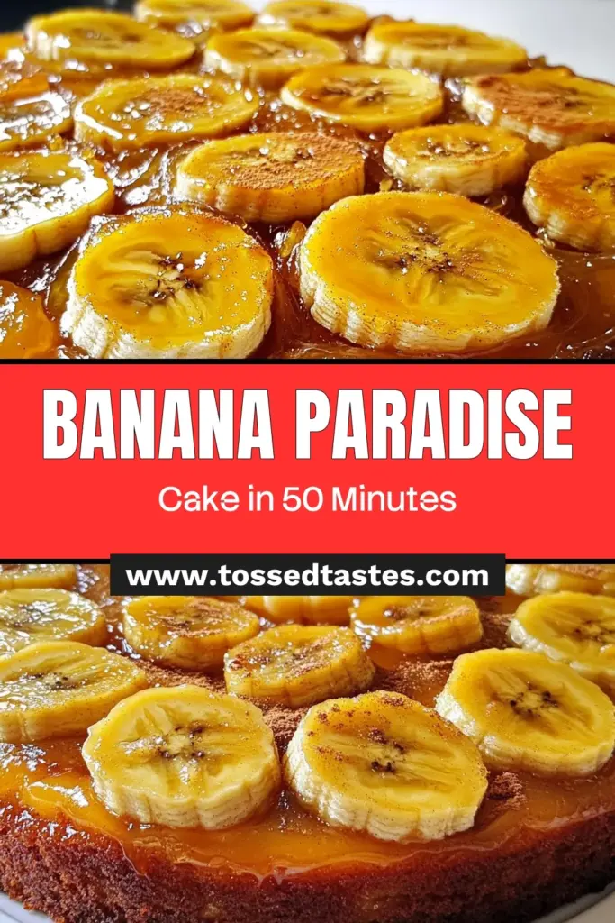 Indulge in this Banana Upside-Down Cake, a delightful and easy banana dessert that’s perfect for any occasion. This banana cake recipe features a luscious layer of caramelized bananas topped with a fluffy cake, making it a must-try tropical dessert recipe. Serve it warm with a whipped cream topping recipe for an extra touch! Save this delicious recipe for your next gathering and impress your friends. #BananaCake #DessertRecipe #TropicalDessert #BananaDessert