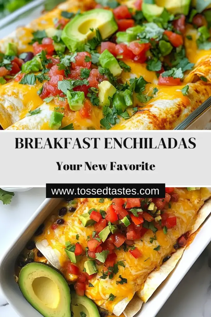 Start your day with this delicious breakfast enchiladas recipe that combines flavor and nutrition! These easy egg enchiladas feature scrambled eggs, black beans, and cheesy goodness, making them the perfect choice among healthy breakfast burritos. Explore these southwestern breakfast ideas that your family will love. Bake, garnish, and serve for a fabulous meal! Save this recipe for cheesy breakfast dishes every morning! #BreakfastEnchiladas #HealthyBreakfast #EasyRecipes #SouthwesternBreakfast