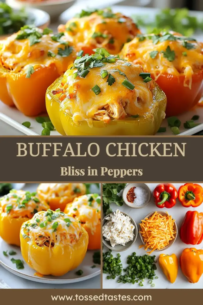 Discover the perfect blend of flavors with these Cheesy Buffalo Chicken Peppers! This Stuffed Bell Peppers Recipe is an irresistible combination of tender peppers filled with juicy buffalo chicken, creamy cheese, and zesty spices. Whether you're a fan of Easy Cheesy Chicken Peppers or looking for a Spicy Stuffed Peppers Recipe, this dish is sure to impress. Try it today and elevate your dinner routine! Save this recipe for your next meal prep! #BuffaloChickenStuffedPeppers #StuffedPeppers #ChickenRecipes #EasyRecipes