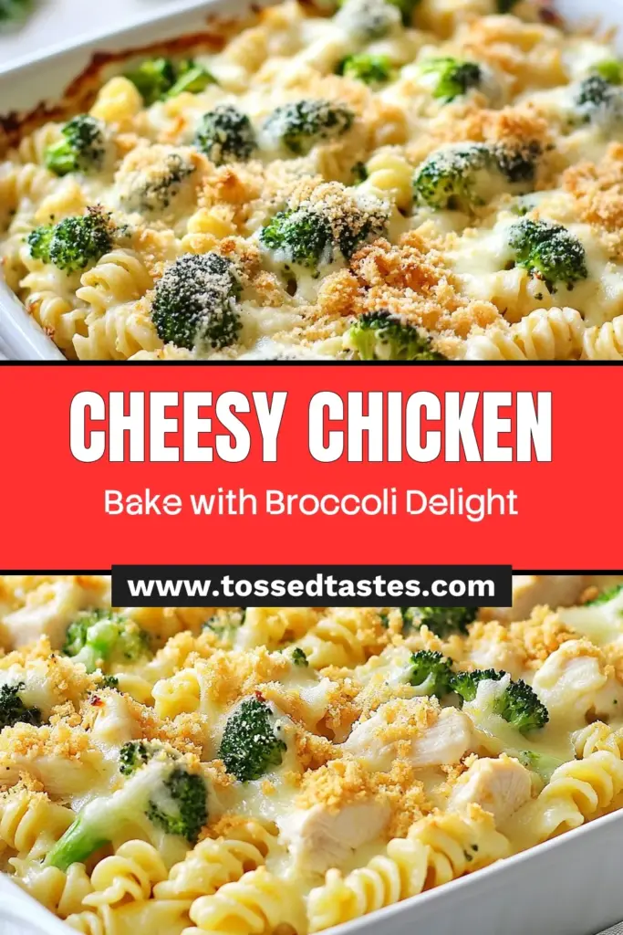 Discover the ultimate comfort food with this Cheesy Chicken Alfredo Bake featuring tender chicken and fresh broccoli. This easy Alfredo Bake recipe combines cheesy goodness with a Chicken and Broccoli Pasta Bake that's perfect for any night of the week. With a blend of mozzarella and Parmesan, this delicious pasta dish is sure to be a family favorite. Try it today and enjoy the creamy delight! Save this for your next meal! #ComfortFood #PastaBake #AlfredoRecipe #CheesyChickenBake