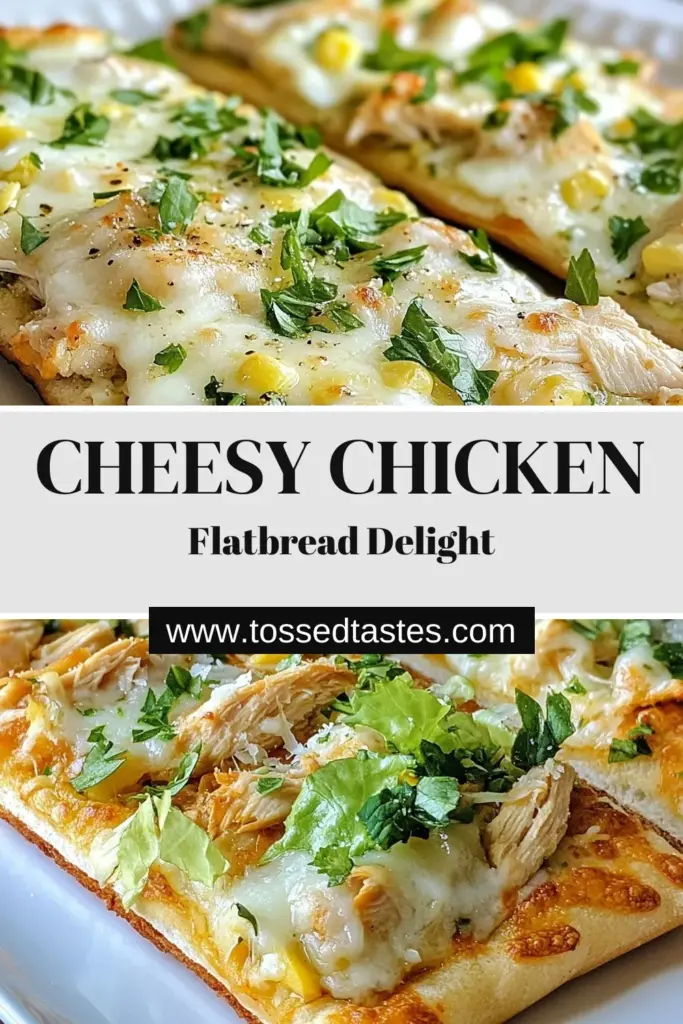 Discover the ultimate weeknight meal with this Cheesy Chicken Caesar Flatbread! This Chicken Caesar Flatbread Recipe features tender shredded chicken, crunchy romaine, and ooey-gooey mozzarella for a delightful twist on classic flavors. Craving simple yet satisfying? Try this easy flatbread recipe that doubles as a Mozzarella Chicken Pizza! Perfect for quick dinner ideas. Save this recipe now! #CheesyChickenFlatbread #FlatbreadRecipes #EasyDinner #QuickMeals
