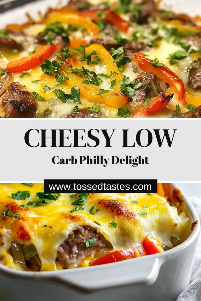 Indulge in this mouthwatering low-carb Philly cheesesteak casserole that combines the flavors of a classic cheesesteak in a creamy sirloin casserole! This cheesy casserole recipe is perfect for keto enthusiasts looking for easy low-carb recipes. Packed with tender sirloin, sautéed veggies, and bubbling cheese, this keto Philly cheesesteak will delight your taste buds. Try it today and enjoy a guilt-free meal! Save this recipe! #LowCarbPhillyCheesesteak #KetoPhillyCheesesteak #CheesyCasserole #EasyLowCarbRecipes