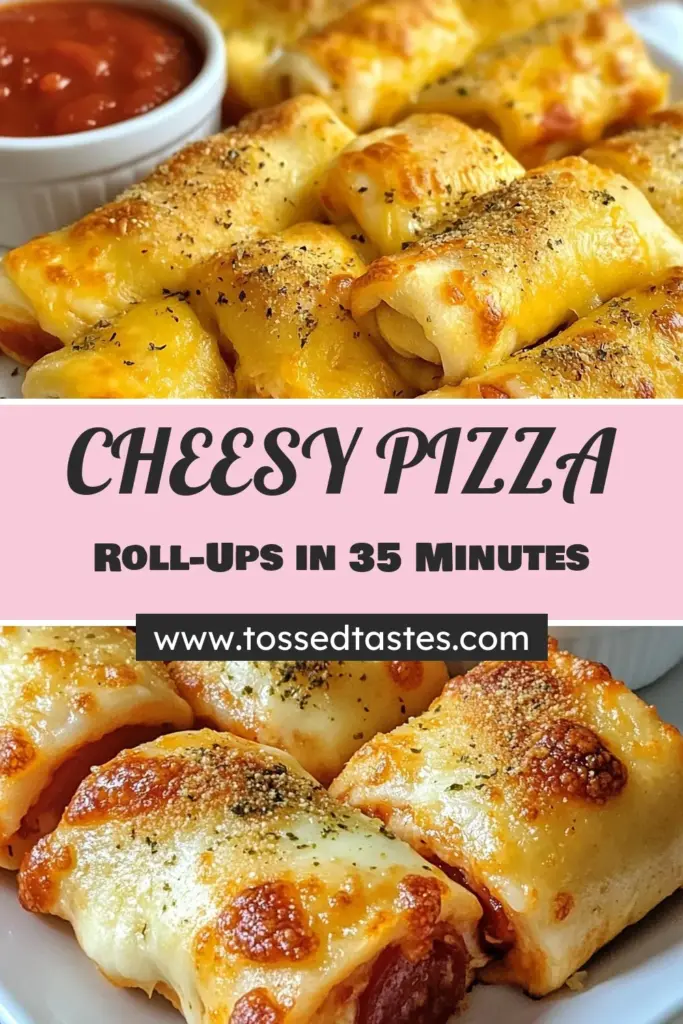 Looking for a delicious snack? Try these Cheesy Pepperoni Pizza Roll-Ups! This easy Pizza Roll-Ups recipe combines pepperoni and gooey mozzarella wrapped in homemade or store-bought dough, making them perfect for parties or a quick treat. Enjoy these Easy Pepperoni Snacks with marinara sauce for dipping. Save this recipe to bring cheesy snack ideas to your kitchen today! #PizzaRollUps #EasyPepperoniSnacks #CheesySnackIdeas #HomemadePizzaRollUps