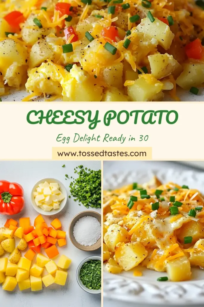 Start your day with a delicious Cheesy Potato Scramble that combines the best of an Egg and Potato Breakfast! This easy potato egg recipe features golden potatoes, fresh veggies, and melty cheddar cheese in a simple skillet breakfast hash. Perfect for busy mornings, this hearty dish is sure to become a family favorite. Try this Cheddar Cheese Egg Dish today and savor every bite! Save this recipe for later! #BreakfastIdeas #EasyRecipes #PotatoDishes #BrunchRecipes